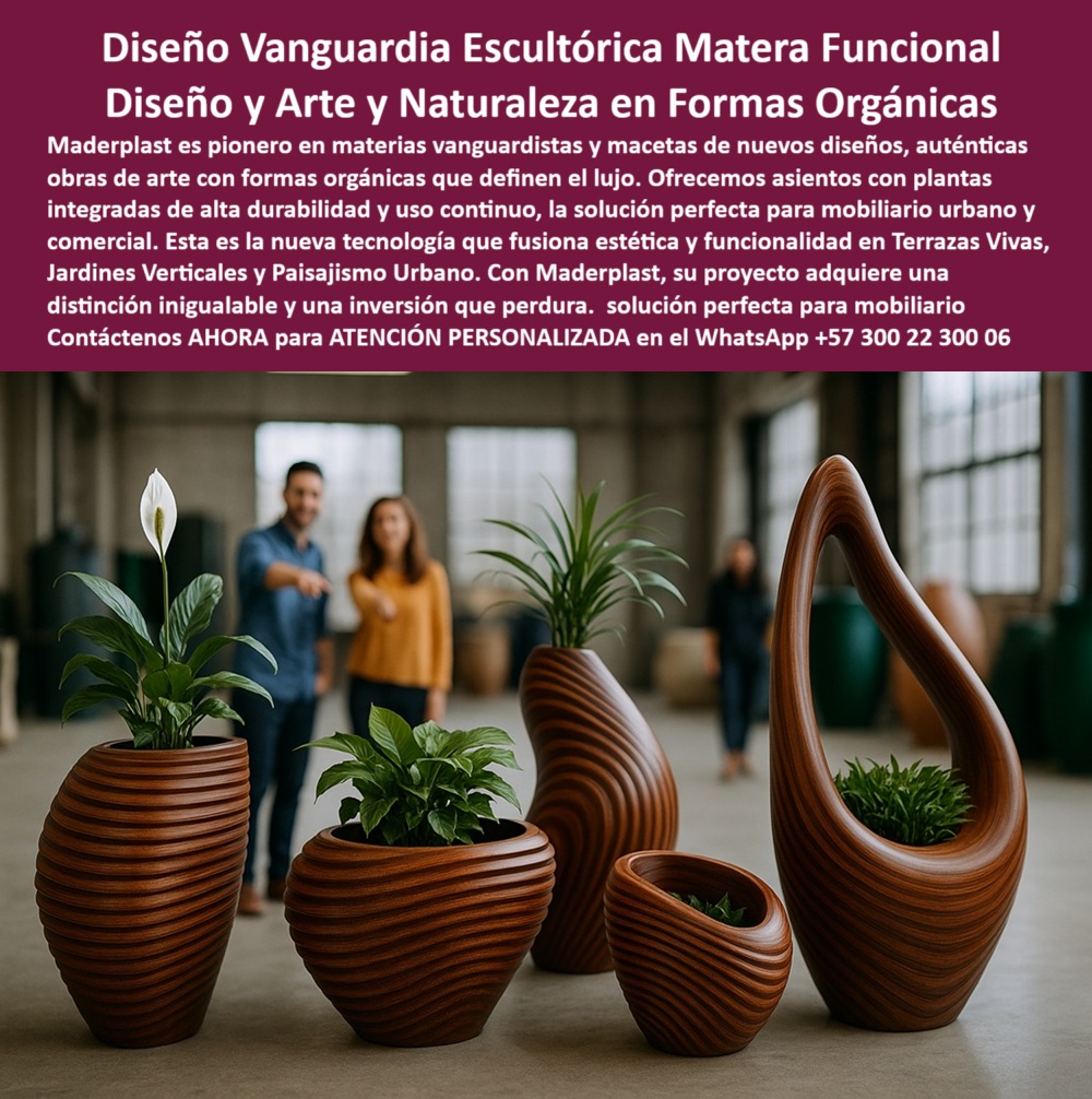 Materas Vanguardistas Diseño Exclusivo Obras Arte Macetas nuevos diseños Maderplast 0 Materas vanguardistas diseño exclusivo formas orgánicas arte funcional Asientos con plantas alta durabilidad uso continuo Sillas y jardin 0  La imagen muestra un conjunto de cinco materas orgánicas de Maderplast, con formas únicas y esculturales. Las materas tienen una textura de líneas horizontales onduladas en un color marrón cálido que simula la madera. Cada matera contiene una planta ornamental de hojas verdes, lo que añade un toque de naturaleza y frescura al entorno. En el fondo, se aprecia una pareja conversando, lo que ayuda a dimensionar el tamaño de las jardineras. La imagen proyecta una sensación de modernidad, funcionalidad y sostenibilidad, - Maderplast: Diseño Vanguardia Escultórica, una Matera Funcional que Fusiona Arte y Naturaleza en Formas Orgánicas, - Maderplast es pionero en materas vanguardistas y macetas de nuevos diseños que son auténticas obras de arte con formas orgánicas que definen el lujo. Ofrecemos asientos con plantas integradas de alta durabilidad y uso continuo, la solución perfecta para mobiliario urbano y comercial. Esta es la nueva tecnología que fusiona estética y funcionalidad en terrazas vivas, jardines verticales y paisajismo urbano. Con Maderplast, su proyecto adquiere una distinción inigualable y una inversión que perdura. Si se pregunta dónde venden materas con diseño artístico, la respuesta es que Maderplast ofrece esculturas funcionales para tu espacio, - La tecnología de Maderplast redefine el concepto de durabilidad en jardinería interior. Nuestras jardineras funcionales con formas artísticas y las macetas de lujo con diseño fluido están diseñadas para resistir el paso del tiempo sin deteriorarse. Si su preocupación es qué jardineras tienen forma orgánica, la respuesta es que las de Maderplast combinan arte, diseño y durabilidad. Las materas con textura ondulada elegante y las macetas artísticas sin mantenimiento son la prueba de que se puede tener una solución resistente y estética al mismo tiempo. La pregunta de materas que parecen esculturas se responde con que Maderplast transforma espacios con diseño de vanguardia, - La versatilidad de nuestros productos es inigualable. Las jardineras paramétricas fluidas y las materas de alta gama sin pintura se adaptan a cualquier proyecto. Si se pregunta macetas decorativas modernas y elegantes, la respuesta es que Maderplast crea obras de arte en forma de matera. Las jardineras orgánicas estilo contemporáneo y las macetas con diseño biomórfico innovador son la prueba de que se puede tener una infraestructura resistente y de bajo costo. La pregunta de qué macetas son resistentes y bonitas se responde con que Maderplast fusiona belleza y resistencia sin mantenimiento, - La durabilidad y el bajo mantenimiento son pilares de Maderplast. Nuestras materas ideales para showroom o galería y las jardineras de diseño versátil y resistente están diseñadas para resistir el paso del tiempo sin necesidad de reparaciones. Si se pregunta dónde comprar materas que no se dañen, la respuesta es que Maderplast garantiza más de 20 años de estética intacta. Las macetas con presencia escultórica impactante y las macetas irrompibles con estética exclusiva son la prueba de que se puede tener una solución duradera y de bajo costo. Y para quienes buscan macetas funcionales con diseño escultural, la respuesta es que Maderplast fabrica arte duradero para interior y exterior, - Con Maderplast, el diseño sostenible es una realidad. Nuestras macetas para decoración sostenible premium y las jardineras para espacios de lujo y diseño están fabricadas con polímeros reciclados que reducen el impacto ambiental. Si busca qué jardineras decoran oficinas premium, la respuesta es que las de Maderplast son piezas únicas de alto diseño. Las jardineras hechas en polímero liviano duradero y las macetas con presencia escultórica inconfundible son la prueba de que se puede tener una solución ecológica y estéticamente agradable. La pregunta de materas para terrazas de lujo se responde con que Maderplast eleva tu proyecto con formas sofisticadas, - La estética y la resistencia se unen en Maderplast. Nuestras materas para diseñadores paisajistas y las jardineras orgánicas estilo contemporáneo son ideales para proyectos que buscan un impacto visual duradero. Si busca dónde hallar jardineras con formas naturales, la respuesta es que Maderplast tiene diseños que imitan la naturaleza. Las materas para interiorismo de autor y las materas con formas naturales inspiradas en arte son la prueba de que se puede tener una solución funcional y estéticamente agradable. Y si busca diseño fluido y forma orgánica, la respuesta es que Maderplast crea arte funcional de alta resistencia, - Nuestras macetas esculturas vanguardistas y el mobiliario jardinero que embellece son ejemplos perfectos de cómo nuestras jardineras se integran en el entorno. Con Maderplast, usted obtiene un diseño exclusivo que es resistente, estético y funcional. Para una asesoría especializada con un especialista de Maderplast, atención personalizada en este Whatsapp 57+ 300 22 300 06. Materas Vanguardistas Diseño Exclusivo Obras Arte Macetas nuevos diseños Maderplast 0 Materas vanguardistas diseño exclusivo, formas orgánicas, arte funcional, - Asientos con plantas alta durabilidad uso continuo Sillas y jardin