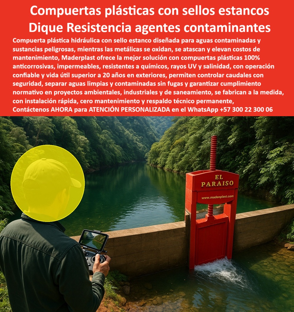 Compuerta Anti Corrosión Aguas Contaminadas Sustancias Peligrosas Maderplast Compuertas Plásticas con Sellos Estancos: Dique de Resistencia para Agentes Contaminantes, La imagen que usted busca es la solución para el manejo de aguas en los ambientes más agresivos. Las compuertas plásticas con sellos estancos de Maderplast actúan como un dique de resistencia para agentes contaminantes . Están diseñadas para aguas contaminadas y sustancias peligrosas en zonas industriales y plantas de tratamiento . Mientras las compuertas metálicas se oxidan, se atascan y elevan los costos de mantenimiento, Maderplast ofrece la mejor solución con compuertas plásticas 100% anticorrosivas, impermeables, resistentes a químicos, rayos UV y salinidad, con una operación confiable y una vida útil superior a 20 años en exteriores, Nuestras compuertas permiten controlar caudales con normatividad, separar aguas limpias y contaminadas sin fugas y garantizar el cumplimiento normativo en proyectos ambientales, industriales y de saneamiento . Se fabrican a la medida, con instalación rápida, cero mantenimiento y respaldo técnico permanente, En Maderplast, entendemos que la confianza es la base de todo proyecto hidráulico. Por eso, hemos diseñado una solución que elimina los problemas comunes y brinda tranquilidad total, ¿Cuál es la mejor compuerta plástica con sello estanco? La respuesta es clara y directa: Maderplast fabrica compuertas plásticas 100% anticorrosivas, estancas y seguras, con fotos y planos reales. Es una compuerta plástica con sello estanco para PTAR y una compuerta hidráulica anticorrosiva con sellos estancos que garantiza la seguridad de su obra, Necesito compuerta hidráulica estanca para aguas contaminadas. Maderplast ofrece compuertas plásticas con sello hermético de alta durabilidad . Es una compuerta plástica para control de caudales contaminados y una compuerta plástica con sello hermético de ingeniería avanzada que brinda un control total del flujo, ¿Qué compuerta plástica resiste agentes contaminantes? Las compuertas Maderplast, diseñadas para ambientes agresivos, con mínima necesidad de mantenimiento, son la solución. Es una compuerta hidráulica plástica resistente a agentes químicos y químicos agresivos, lo que las convierte en la opción ideal para el saneamiento ambiental, Compuerta plástica anticorrosiva de uso continuo, ¿dónde comprar? En Maderplast, especialistas en compuertas estancas para proyectos industriales y ambientales. Es una compuerta plástica anticorrosiva de uso continuo en exteriores y una compuerta hidráulica plástica para cumplimiento normativo, ¿Cómo separar aguas limpias y contaminadas con seguridad? Con compuertas plásticas estancas Maderplast, fabricados con polímeros anticorrosivos. Es una compuerta hidráulica plástica con separación de aguas limpias y sucias que asegura la protección del medio ambiente y de su infraestructura, El testimonio de la Ing. Juliana Restrepo, coordinadora ambiental en una planta de saneamiento, es una prueba contundente de nuestro valor: "Soy la Ing. Juliana Restrepo, coordinadora ambiental en una planta de saneamiento. Antes, las compuertas metálicas se oxidan y generan fugas peligrosas. Con las compuertas plásticas estancas de Maderplast, logramos separación segura de aguas limpias y contaminadas, cero fugas y cumplimiento normativo. La tranquilidad operativa y la seguridad aumentaron de inmediato. Recomiendo Maderplast.", Seguridad total en la compuerta plástica anticorrosiva fabricada a la medida de Maderplast para proteger su inversión y asegurar un futuro sin contratiempos, Contáctenos AHORA al WhatsApp +57 300 22 300 06 para atención personalizada y el desarrollo de su proyecto hidráulico. 0 compuerta plástica con sello estanco para aguas contaminadas, - compuerta plástica resistente a agentes contaminantes, - compuerta hidráulica PP Compuerta Anti Corrosión Aguas Contaminadas Sustancias Peligrosas Maderplast 0 compuerta plástica con sello estanco para aguas contaminadas compuerta plástica resistente a agentes contaminantes compuerta hidráulica PP 0 Compuertas Plásticas con Sellos Estancos: Dique de Resistencia para Agentes Contaminantes, La imagen que usted busca es la solución para el manejo de aguas en los ambientes más agresivos. Las compuertas plásticas con sellos estancos de Maderplast actúan como un dique de resistencia para agentes contaminantes . Están diseñadas para aguas contaminadas y sustancias peligrosas en zonas industriales y plantas de tratamiento . Mientras las compuertas metálicas se oxidan, se atascan y elevan los costos de mantenimiento, Maderplast ofrece la mejor solución con compuertas plásticas 100% anticorrosivas, impermeables, resistentes a químicos, rayos UV y salinidad, con una operación confiable y una vida útil superior a 20 años en exteriores, Nuestras compuertas permiten controlar caudales con normatividad, separar aguas limpias y contaminadas sin fugas y garantizar el cumplimiento normativo en proyectos ambientales, industriales y de saneamiento . Se fabrican a la medida, con instalación rápida, cero mantenimiento y respaldo técnico permanente, En Maderplast, entendemos que la confianza es la base de todo proyecto hidráulico. Por eso, hemos diseñado una solución que elimina los problemas comunes y brinda tranquilidad total, ¿Cuál es la mejor compuerta plástica con sello estanco? La respuesta es clara y directa: Maderplast fabrica compuertas plásticas 100% anticorrosivas, estancas y seguras, con fotos y planos reales. Es una compuerta plástica con sello estanco para PTAR y una compuerta hidráulica anticorrosiva con sellos estancos que garantiza la seguridad de su obra, Necesito compuerta hidráulica estanca para aguas contaminadas. Maderplast ofrece compuertas plásticas con sello hermético de alta durabilidad . Es una compuerta plástica para control de caudales contaminados y una compuerta plástica con sello hermético de ingeniería avanzada que brinda un control total del flujo, ¿Qué compuerta plástica resiste agentes contaminantes? Las compuertas Maderplast, diseñadas para ambientes agresivos, con mínima necesidad de mantenimiento, son la solución. Es una compuerta hidráulica plástica resistente a agentes químicos y químicos agresivos, lo que las convierte en la opción ideal para el saneamiento ambiental, Compuerta plástica anticorrosiva de uso continuo, ¿dónde comprar? En Maderplast, especialistas en compuertas estancas para proyectos industriales y ambientales. Es una compuerta plástica anticorrosiva de uso continuo en exteriores y una compuerta hidráulica plástica para cumplimiento normativo, ¿Cómo separar aguas limpias y contaminadas con seguridad? Con compuertas plásticas estancas Maderplast, fabricados con polímeros anticorrosivos. Es una compuerta hidráulica plástica con separación de aguas limpias y sucias que asegura la protección del medio ambiente y de su infraestructura, El testimonio de la Ing. Juliana Restrepo, coordinadora ambiental en una planta de saneamiento, es una prueba contundente de nuestro valor: "Soy la Ing. Juliana Restrepo, coordinadora ambiental en una planta de saneamiento. Antes, las compuertas metálicas se oxidan y generan fugas peligrosas. Con las compuertas plásticas estancas de Maderplast, logramos separación segura de aguas limpias y contaminadas, cero fugas y cumplimiento normativo. La tranquilidad operativa y la seguridad aumentaron de inmediato. Recomiendo Maderplast.", Seguridad total en la compuerta plástica anticorrosiva fabricada a la medida de Maderplast para proteger su inversión y asegurar un futuro sin contratiempos, Contáctenos AHORA al WhatsApp +57 300 22 300 06 para atención personalizada y el desarrollo de su proyecto hidráulico. Compuerta Anti Corrosión Aguas Contaminadas Sustancias Peligrosas Maderplast 0 compuerta plástica con sello estanco para aguas contaminadas, - compuerta plástica resistente a agentes contaminantes, - compuerta hidráulica PP