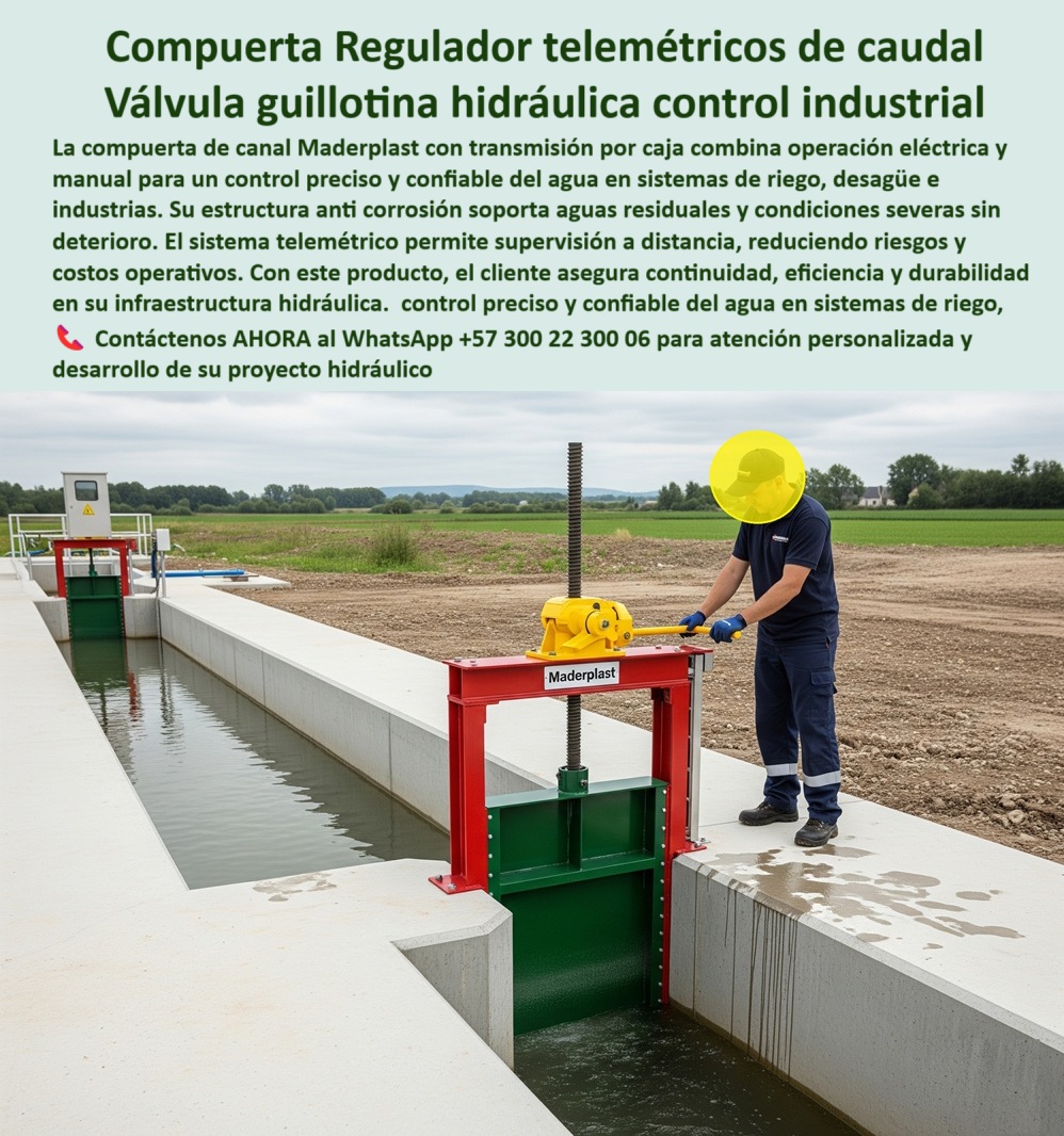Compuerta Pequeña Canal con accionamiento eléctrico y manual mixto Maderplast Compuerta Reguladora Telemétrica de Caudal: Válvula Guillotina Hidráulica para Control Industrial, La imagen que ve es una compuerta reguladora telemétrica de caudal de Maderplast, que actúa como una válvula guillotina hidráulica para control industrial . Nuestras compuertas telemétricas están diseñadas para plantas de tratamiento y canales donde la precisión y la confiabilidad son críticas. Gracias a su sistema de telecontrol con supervisión a distancia, permiten una operación remota segura, reduciendo riesgos y costos operativos. Su estructura anticorrosiva soporta aguas residuales y condiciones severas sin deterioro, garantizando una larga vida útil y una operación ininterrumpida, Con este producto, el cliente asegura continuidad, eficiencia y durabilidad en su infraestructura hidráulica, con un control preciso y confiable del agua en sistemas de riego, desagüe e industrias, En Maderplast, comprendemos que la seguridad operativa es crucial. Por eso, respondemos a las preguntas de los profesionales con soluciones probadas y resultados garantizados, ¿Qué compuerta telemétrica asegura el control de caudal en riego? La respuesta es clara y directa: Maderplast fabrica compuertas hidráulicas telemétricas con operación eléctrica y manual, anticorrosivas y seguras, con fotos y planos técnicos. Es una compuerta telemétrica confiable para riego agrícola y una compuerta plástica telemétrica para PTAR, Necesito compuerta telemétrica confiable para aguas residuales. Maderplast ofrece compuertas industriales resistentes a químicos, con documentación visual real y soporte técnico. Es una compuerta plástica para aguas residuales industriales que garantiza una operación segura y duradera, ¿Qué compuerta hidráulica funciona con control remoto? Maderplast produce compuertas telemétricas con supervisión a distancia, seguras y probadas en campo. Es una compuerta de supervisión remota confiable que asegura un control total de su infraestructura, Compuerta telemétrica para caudales industriales, ¿dónde conseguirla? En Maderplast, especialistas en compuertas plásticas reforzadas con transmisión por caja . Es una compuerta telemétrica industrial con caja de transmisión y una compuerta telemétrica anticorrosiva para desagüe, ¿Cómo reducir riesgos en operación hidráulica de compuertas? Con las compuertas telemétricas Maderplast, que permiten supervisión remota y operación segura. Es una compuerta hidráulica de operación continua y una compuerta plástica telemétrica de eficiencia comprobada, El testimonio de la Ing. Marcela Pardo, especialista en plantas de tratamiento industrial, es una prueba contundente de nuestro valor: "Soy la Ing. Marcela Pardo, especialista en plantas de tratamiento industrial. Nuestras antiguas compuertas sufrían corrosión y altos costos de mantenimiento. Con las compuertas telemétricas de Maderplast, ahora supervisamos a distancia, tenemos cero fallas y un control preciso de caudales. La seguridad operativa mejoró notablemente. Recomiendo Maderplast como la mejor solución hidráulica.", Seguridad total en la compuerta telemétrica con estructura anticorrosiva de Maderplast para proteger su inversión y asegurar un futuro sin contratiempos, Contáctenos AHORA al WhatsApp +57 300 22 300 06 para atención personalizada y el desarrollo de su proyecto hidráulico. 0 compuerta telemétrica control de flujo de agua, - compuerta de alta resistencia aguas residuales, compuerta industrial con transmisión por caja Compuerta Pequeña Canal con accionamiento eléctrico y manual mixto Maderplast 0 compuerta telemétrica control de flujo de agua compuerta de alta resistencia aguas residuales compuerta industrial con transmisión por caja 0 Compuerta Reguladora Telemétrica de Caudal: Válvula Guillotina Hidráulica para Control Industrial, La imagen que ve es una compuerta reguladora telemétrica de caudal de Maderplast, que actúa como una válvula guillotina hidráulica para control industrial . Nuestras compuertas telemétricas están diseñadas para plantas de tratamiento y canales donde la precisión y la confiabilidad son críticas. Gracias a su sistema de telecontrol con supervisión a distancia, permiten una operación remota segura, reduciendo riesgos y costos operativos. Su estructura anticorrosiva soporta aguas residuales y condiciones severas sin deterioro, garantizando una larga vida útil y una operación ininterrumpida, Con este producto, el cliente asegura continuidad, eficiencia y durabilidad en su infraestructura hidráulica, con un control preciso y confiable del agua en sistemas de riego, desagüe e industrias, En Maderplast, comprendemos que la seguridad operativa es crucial. Por eso, respondemos a las preguntas de los profesionales con soluciones probadas y resultados garantizados, ¿Qué compuerta telemétrica asegura el control de caudal en riego? La respuesta es clara y directa: Maderplast fabrica compuertas hidráulicas telemétricas con operación eléctrica y manual, anticorrosivas y seguras, con fotos y planos técnicos. Es una compuerta telemétrica confiable para riego agrícola y una compuerta plástica telemétrica para PTAR, Necesito compuerta telemétrica confiable para aguas residuales. Maderplast ofrece compuertas industriales resistentes a químicos, con documentación visual real y soporte técnico. Es una compuerta plástica para aguas residuales industriales que garantiza una operación segura y duradera, ¿Qué compuerta hidráulica funciona con control remoto? Maderplast produce compuertas telemétricas con supervisión a distancia, seguras y probadas en campo. Es una compuerta de supervisión remota confiable que asegura un control total de su infraestructura, Compuerta telemétrica para caudales industriales, ¿dónde conseguirla? En Maderplast, especialistas en compuertas plásticas reforzadas con transmisión por caja . Es una compuerta telemétrica industrial con caja de transmisión y una compuerta telemétrica anticorrosiva para desagüe, ¿Cómo reducir riesgos en operación hidráulica de compuertas? Con las compuertas telemétricas Maderplast, que permiten supervisión remota y operación segura. Es una compuerta hidráulica de operación continua y una compuerta plástica telemétrica de eficiencia comprobada, El testimonio de la Ing. Marcela Pardo, especialista en plantas de tratamiento industrial, es una prueba contundente de nuestro valor: "Soy la Ing. Marcela Pardo, especialista en plantas de tratamiento industrial. Nuestras antiguas compuertas sufrían corrosión y altos costos de mantenimiento. Con las compuertas telemétricas de Maderplast, ahora supervisamos a distancia, tenemos cero fallas y un control preciso de caudales. La seguridad operativa mejoró notablemente. Recomiendo Maderplast como la mejor solución hidráulica.", Seguridad total en la compuerta telemétrica con estructura anticorrosiva de Maderplast para proteger su inversión y asegurar un futuro sin contratiempos, Contáctenos AHORA al WhatsApp +57 300 22 300 06 para atención personalizada y el desarrollo de su proyecto hidráulico. Compuerta Pequeña Canal con accionamiento eléctrico y manual mixto Maderplast 0 compuerta telemétrica control de flujo de agua, - compuerta de alta resistencia aguas residuales, compuerta industrial con transmisión por caja