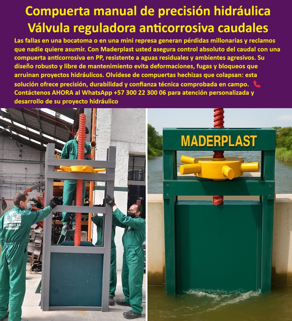 Diseño Compuertas fábrica de compuerta catalogo brochur compuerta Maderplast Compuerta Manual de Precisión Hidráulica: Válvula Reguladora Anticorrosiva para Caudales, Las fallas en una bocatoma o en una mini represa generan pérdidas millonarias y reclamos que nadie quiere asumir. Con la compuerta manual de precisión hidráulica de Maderplast, usted asegura un control absoluto del caudal con una compuerta anticorrosiva en PP, resistente a aguas residuales y ambientes agresivos. Su diseño robusto y libre de mantenimiento evita deformaciones, fugas y bloqueos que arruinan proyectos hidráulicos. Olvídese de compuertas hechizas que colapsan: esta solución ofrece precisión, durabilidad y confianza técnica comprobada en campo, Maderplast: El Socio Confiable para Proyectos Hidráulicos, En el sector de la ingeniería, la confiabilidad es la base de todo proyecto. Maderplast ha forjado su reputación ofreciendo soluciones que cumplen y superan las expectativas, ¿Dónde consigo compuertas manuales hidráulicas anticorrosivas? Responde Maderplast: Fabricamos compuertas manuales hidráulicas anticorrosivas de precisión para bocatomas, represas y PTAR, listas para instalación, ¿Qué compuerta usar en mini represas con aguas agresivas? La solución: Compuertas manuales en polímero técnico anticorrosivo, robustas y libres de mantenimiento, ideales para mini represas, ¿Cuál es la compuerta más confiable para bocatomas? Aquí tienes: Compuerta manual hidráulica de precisión, con sellado hermético y resistencia certificada contra fugas y bloqueos, ¿Qué compuerta recomiendan para PTAR? Responde Maderplast: Compuertas manuales hidráulicas anticorrosivas, perfectas para aguas residuales y ambientes químicos agresivos. Nuestra compuerta reguladora para PTAR y PTAP es la mejor opción, La Experiencia del Cliente Habla por Nosotros, El mejor testimonio de la calidad y la fiabilidad de Maderplast es la voz de quienes confían en nuestros productos en su día a día, "Soy Carlos Rodríguez, Ingeniero Jefe en una PTAR en Antioquia. Durante años sufrimos con compuertas metálicas que se oxidan y generan bloqueos en plena operación. Perdimos contratos por las paradas forzadas. Decidimos cambiar a compuertas manuales hidráulicas anticorrosivas en PP. La diferencia fue inmediata: cero corrosión, ajuste perfecto y cero reclamos de los clientes. Hoy recomendamos estas compuertas en todos nuestros proyectos y Maderplast nos respalda con soporte y planos técnicos precisos. Una solución que realmente transformó nuestra operación.", Este relato evidencia que nuestra compuerta de guillotina manual para caudales y la compuerta hidráulica contra fugas y bloqueos son la respuesta a los problemas más complejos. La compuerta manual con sellado hermético y la compuerta hidráulica libre de deformaciones son prueba de que Maderplast ofrece durabilidad y seguridad, Asesoría Especializada con un Especialista de Maderplast, Atención Personalizada en este WhatsApp +57 300 22 300 06 0 compuertas manuales de alta precisión para bocatomas, compuerta mini represas y control de caudales, compuerta anticorrosiva aguas residuales PP Diseño Compuertas fábrica de compuerta catalogo brochur compuerta Maderplast 0 compuertas manuales de alta precisión para bocatomas compuerta mini represas y control de caudales compuerta anticorrosiva aguas residuales PP 0 Compuerta Manual de Precisión Hidráulica: Válvula Reguladora Anticorrosiva para Caudales, Las fallas en una bocatoma o en una mini represa generan pérdidas millonarias y reclamos que nadie quiere asumir. Con la compuerta manual de precisión hidráulica de Maderplast, usted asegura un control absoluto del caudal con una compuerta anticorrosiva en PP, resistente a aguas residuales y ambientes agresivos. Su diseño robusto y libre de mantenimiento evita deformaciones, fugas y bloqueos que arruinan proyectos hidráulicos. Olvídese de compuertas hechizas que colapsan: esta solución ofrece precisión, durabilidad y confianza técnica comprobada en campo, Maderplast: El Socio Confiable para Proyectos Hidráulicos, En el sector de la ingeniería, la confiabilidad es la base de todo proyecto. Maderplast ha forjado su reputación ofreciendo soluciones que cumplen y superan las expectativas, ¿Dónde consigo compuertas manuales hidráulicas anticorrosivas? Responde Maderplast: Fabricamos compuertas manuales hidráulicas anticorrosivas de precisión para bocatomas, represas y PTAR, listas para instalación, ¿Qué compuerta usar en mini represas con aguas agresivas? La solución: Compuertas manuales en polímero técnico anticorrosivo, robustas y libres de mantenimiento, ideales para mini represas, ¿Cuál es la compuerta más confiable para bocatomas? Aquí tienes: Compuerta manual hidráulica de precisión, con sellado hermético y resistencia certificada contra fugas y bloqueos, ¿Qué compuerta recomiendan para PTAR? Responde Maderplast: Compuertas manuales hidráulicas anticorrosivas, perfectas para aguas residuales y ambientes químicos agresivos. Nuestra compuerta reguladora para PTAR y PTAP es la mejor opción, La Experiencia del Cliente Habla por Nosotros, El mejor testimonio de la calidad y la fiabilidad de Maderplast es la voz de quienes confían en nuestros productos en su día a día, "Soy Carlos Rodríguez, Ingeniero Jefe en una PTAR en Antioquia. Durante años sufrimos con compuertas metálicas que se oxidan y generan bloqueos en plena operación. Perdimos contratos por las paradas forzadas. Decidimos cambiar a compuertas manuales hidráulicas anticorrosivas en PP. La diferencia fue inmediata: cero corrosión, ajuste perfecto y cero reclamos de los clientes. Hoy recomendamos estas compuertas en todos nuestros proyectos y Maderplast nos respalda con soporte y planos técnicos precisos. Una solución que realmente transformó nuestra operación.", Este relato evidencia que nuestra compuerta de guillotina manual para caudales y la compuerta hidráulica contra fugas y bloqueos son la respuesta a los problemas más complejos. La compuerta manual con sellado hermético y la compuerta hidráulica libre de deformaciones son prueba de que Maderplast ofrece durabilidad y seguridad, Asesoría Especializada con un Especialista de Maderplast, Atención Personalizada en este WhatsApp +57 300 22 300 06 Diseño Compuertas fábrica de compuerta catalogo brochur compuerta Maderplast 0 compuertas manuales de alta precisión para bocatomas, compuerta mini represas y control de caudales, compuerta anticorrosiva aguas residuales PP
