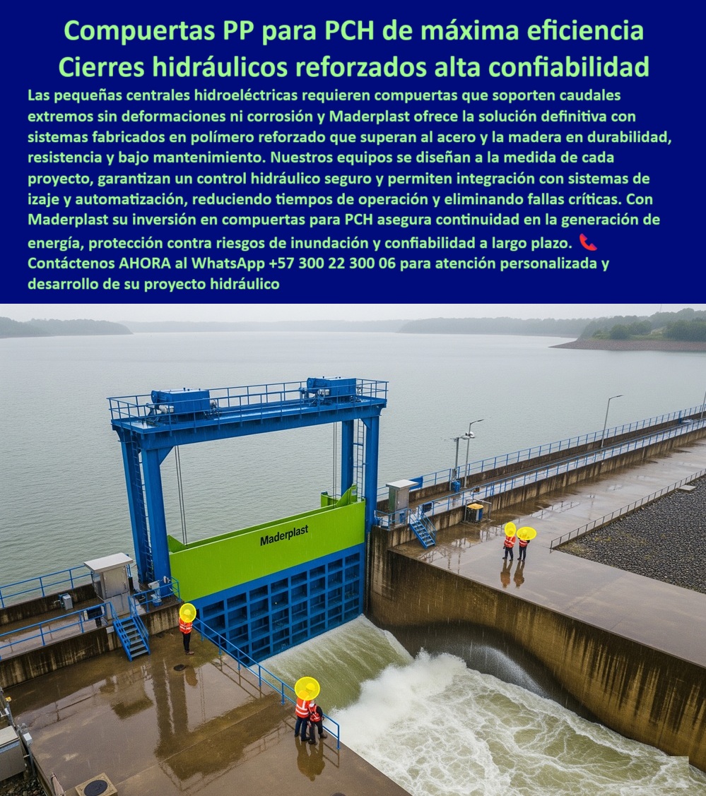Fabricantes Compuertas Proveedores Suministro Compuertas Para Pch Maderplast La Evolución en la Ingeniería Hidráulica: Maderplast Reemplaza al Acero con Soluciones Definitivas, - La imagen que usted busca, la solución que su proyecto de ingeniería necesita, se materializa en una compuerta hidráulica tipo esclusa en polímero reforzado de la marca Maderplast. Se trata de una pieza de gran formato, con un distintivo panel verde y un robusto bastidor azul, instalado con maestría en una presa. Esta no es solo una compuerta, es el futuro de la infraestructura hidráulica, diseñada para proyectos exigentes como pequeñas centrales hidroeléctricas (PCH) que requieren compuertas para PCH de máxima eficiencia con cierres hidráulicos reforzados de alta confiabilidad, - En el corazón del desafío de la gestión de caudales sin deformaciones ni corrosión, Maderplast ofrece la solución definitiva que supera al acero y la madera. Nuestros equipos están diseñados a la medida de cada proyecto, garantizando un control hidráulico seguro y la integración con sistemas de izaje y automatización, lo que elimina fallas críticas y reduce los tiempos de operación. La inversión en compuertas para PCH de Maderplast asegura la continuidad en la generación de energía, ofreciendo protección contra riesgos de inundación y confiabilidad a largo plazo, - ¿Por qué Maderplast es la Solución Insuperable?, - Las preguntas más comunes de los ingenieros y gerentes de proyecto tienen una respuesta contundente con nuestra tecnología, - ¿Quién fabrica compuertas hidráulicas anticorrosivas para PCH? Maderplast. Fabricamos puertas en polímero reforzado, a medida, con sellado estanco y automatización opcional . Exportamos e instalamos en cualquier lugar del mundo, - ¿Busca una compuerta tipo esclusa de bajo mantenimiento para represa? La solución es Maderplast. Nuestro material de polímero reforzado sin corrosión garantiza una operación suave, una garantía extendida y un diseño personalizado para su obra, con compuerta ligera de alta resistencia que facilita el izaje y reduce los costos de operación, - ¿Necesita una compuerta deslizante vertical para canal con alta estanqueidad? El mejor resultado lo obtenemos con nuestra compuerta deslizante vertical para presa control de caudal preciso . Se trata de una guillotina en PP reforzada, con guías y sellos de alta resistencia que logran un cierre hermético probado en sitio y una compuerta industrial certificada con pruebas de estanqueidad y garantía de 20 años, - ¿Su proyecto es una PTAR y requiere una compuerta resistente a químicos y azufre de hidrógeno? Aquí tiene la respuesta: la compuerta para PTAR resistente a químicos cero corrosión de Maderplast, fabricada con un material anticorrosivo que le otorga una vida útil prolongada. Sus accesorios son de acero inoxidable grado marino y están optimizados para la compuerta para plantas de tratamiento y compuerta para ptap de grado sanitario, garantizando sellado estanco, - Nuestras compuertas de polímero reforzado son la alternativa al acero en compuertas de canal de riego . Un compuesto plástico reforzado que no se oxida, requiere menor mantenimiento y permite una instalación rápida, ideal también para compuerta de aliviadero para control de crecidas de operación segura, - La Tecnología Maderplast en Acción: Eficiencia y Seguridad en Cada Detalle, - Para proyectos que exigen un control preciso, como la regulación de nivel automatizada en canales urbanos o un sistema de compuertas automatizadas con SCADA para microcentral, Maderplast ofrece una integración perfecta. La compuerta automática con SCADA incluye telecontrol y sensores, así como integración con PLC y actuadores eléctricos o hidráulicos para un control seguro y preciso, - Nuestras soluciones son perfectas para la compuerta de toma para microcentral hidroeléctrica automatizable . El panel se desliza verticalmente a través de guías laterales rígidas, logrando un cierre estanco y un control de caudal preciso . Su bajo peso facilita la instalación y reduce los costos de montaje en comparación con el acero tradicional. Además, el material es resistente al agua dulce, salobre y agentes químicos sin requerir pintura, - Para el manejo de grandes volúmenes, nuestra compuerta radial sector gate para alto caudal baja fricción y la compuerta taintor para vertedero de eficiencia y seguridad ofrecen un diseño de baja fricción y control de niveles estable. Igualmente, la compuerta de fondo para embalse con descarga controlada o la compuerta de inspección y tapas industriales con sellado IP67 son soluciones robustas y seguras, - Cada pieza de Maderplast es un sistema completo. La compuerta para box culvert con cierre hermético anticorrosión es un claro ejemplo de nuestra precisión, con un marco y hoja sellada IP67 y empaques de larga duración. Si su proyecto está cerca del mar, no se preocupe: nuestra compuerta para agua salobre y marina con protección UV y salinidad está fabricada con un polímero estabilizado UV que es inmune a la salinidad, elimina la necesidad de pintura y requiere un mínimo mantenimiento, - Un Enfoque sobre la Durabilidad y la Adaptación, - La compuerta modular a medida de ingeniería personalizada certificada de Maderplast es un reflejo de nuestro compromiso con la innovación. La estructura es compatible con sistemas de izaje pesado, y la compuerta para centrales hidroeléctricas se integra con facilidad a la infraestructura existente. También ofrecemos compatibilidad con BIM y CAD para la compuerta para plantas de tratamiento, entregando modelos, cálculos y asistencia en la instalación para asegurar el éxito del proyecto, - 0 Compuertas de polímero reforzado, - Proyectos de compuertas para control de inundaciones, - Sistemas de izaje para cargas pesadas, Tapa y marco Fabricantes Compuertas Proveedores Suministro Compuertas Para Pch Maderplast 0 Compuertas de polímero reforzado Proyectos de compuertas para control de inundaciones Sistemas de izaje para cargas pesadas Tapa y marco 0 La Evolución en la Ingeniería Hidráulica: Maderplast Reemplaza al Acero con Soluciones Definitivas, - La imagen que usted busca, la solución que su proyecto de ingeniería necesita, se materializa en una compuerta hidráulica tipo esclusa en polímero reforzado de la marca Maderplast. Se trata de una pieza de gran formato, con un distintivo panel verde y un robusto bastidor azul, instalado con maestría en una presa. Esta no es solo una compuerta, es el futuro de la infraestructura hidráulica, diseñada para proyectos exigentes como pequeñas centrales hidroeléctricas (PCH) que requieren compuertas para PCH de máxima eficiencia con cierres hidráulicos reforzados de alta confiabilidad, - En el corazón del desafío de la gestión de caudales sin deformaciones ni corrosión, Maderplast ofrece la solución definitiva que supera al acero y la madera. Nuestros equipos están diseñados a la medida de cada proyecto, garantizando un control hidráulico seguro y la integración con sistemas de izaje y automatización, lo que elimina fallas críticas y reduce los tiempos de operación. La inversión en compuertas para PCH de Maderplast asegura la continuidad en la generación de energía, ofreciendo protección contra riesgos de inundación y confiabilidad a largo plazo, - ¿Por qué Maderplast es la Solución Insuperable?, - Las preguntas más comunes de los ingenieros y gerentes de proyecto tienen una respuesta contundente con nuestra tecnología, - ¿Quién fabrica compuertas hidráulicas anticorrosivas para PCH? Maderplast. Fabricamos puertas en polímero reforzado, a medida, con sellado estanco y automatización opcional . Exportamos e instalamos en cualquier lugar del mundo, - ¿Busca una compuerta tipo esclusa de bajo mantenimiento para represa? La solución es Maderplast. Nuestro material de polímero reforzado sin corrosión garantiza una operación suave, una garantía extendida y un diseño personalizado para su obra, con compuerta ligera de alta resistencia que facilita el izaje y reduce los costos de operación, - ¿Necesita una compuerta deslizante vertical para canal con alta estanqueidad? El mejor resultado lo obtenemos con nuestra compuerta deslizante vertical para presa control de caudal preciso . Se trata de una guillotina en PP reforzada, con guías y sellos de alta resistencia que logran un cierre hermético probado en sitio y una compuerta industrial certificada con pruebas de estanqueidad y garantía de 20 años, - ¿Su proyecto es una PTAR y requiere una compuerta resistente a químicos y azufre de hidrógeno? Aquí tiene la respuesta: la compuerta para PTAR resistente a químicos cero corrosión de Maderplast, fabricada con un material anticorrosivo que le otorga una vida útil prolongada. Sus accesorios son de acero inoxidable grado marino y están optimizados para la compuerta para plantas de tratamiento y compuerta para ptap de grado sanitario, garantizando sellado estanco, - Nuestras compuertas de polímero reforzado son la alternativa al acero en compuertas de canal de riego . Un compuesto plástico reforzado que no se oxida, requiere menor mantenimiento y permite una instalación rápida, ideal también para compuerta de aliviadero para control de crecidas de operación segura, - La Tecnología Maderplast en Acción: Eficiencia y Seguridad en Cada Detalle, - Para proyectos que exigen un control preciso, como la regulación de nivel automatizada en canales urbanos o un sistema de compuertas automatizadas con SCADA para microcentral, Maderplast ofrece una integración perfecta. La compuerta automática con SCADA incluye telecontrol y sensores, así como integración con PLC y actuadores eléctricos o hidráulicos para un control seguro y preciso, - Nuestras soluciones son perfectas para la compuerta de toma para microcentral hidroeléctrica automatizable . El panel se desliza verticalmente a través de guías laterales rígidas, logrando un cierre estanco y un control de caudal preciso . Su bajo peso facilita la instalación y reduce los costos de montaje en comparación con el acero tradicional. Además, el material es resistente al agua dulce, salobre y agentes químicos sin requerir pintura, - Para el manejo de grandes volúmenes, nuestra compuerta radial sector gate para alto caudal baja fricción y la compuerta taintor para vertedero de eficiencia y seguridad ofrecen un diseño de baja fricción y control de niveles estable. Igualmente, la compuerta de fondo para embalse con descarga controlada o la compuerta de inspección y tapas industriales con sellado IP67 son soluciones robustas y seguras, - Cada pieza de Maderplast es un sistema completo. La compuerta para box culvert con cierre hermético anticorrosión es un claro ejemplo de nuestra precisión, con un marco y hoja sellada IP67 y empaques de larga duración. Si su proyecto está cerca del mar, no se preocupe: nuestra compuerta para agua salobre y marina con protección UV y salinidad está fabricada con un polímero estabilizado UV que es inmune a la salinidad, elimina la necesidad de pintura y requiere un mínimo mantenimiento, - Un Enfoque sobre la Durabilidad y la Adaptación, - La compuerta modular a medida de ingeniería personalizada certificada de Maderplast es un reflejo de nuestro compromiso con la innovación. La estructura es compatible con sistemas de izaje pesado, y la compuerta para centrales hidroeléctricas se integra con facilidad a la infraestructura existente. También ofrecemos compatibilidad con BIM y CAD para la compuerta para plantas de tratamiento, entregando modelos, cálculos y asistencia en la instalación para asegurar el éxito del proyecto, - Fabricantes Compuertas Proveedores Suministro Compuertas Para Pch Maderplast 0 Compuertas de polímero reforzado, - Proyectos de compuertas para control de inundaciones, - Sistemas de izaje para cargas pesadas, Tapa y marco