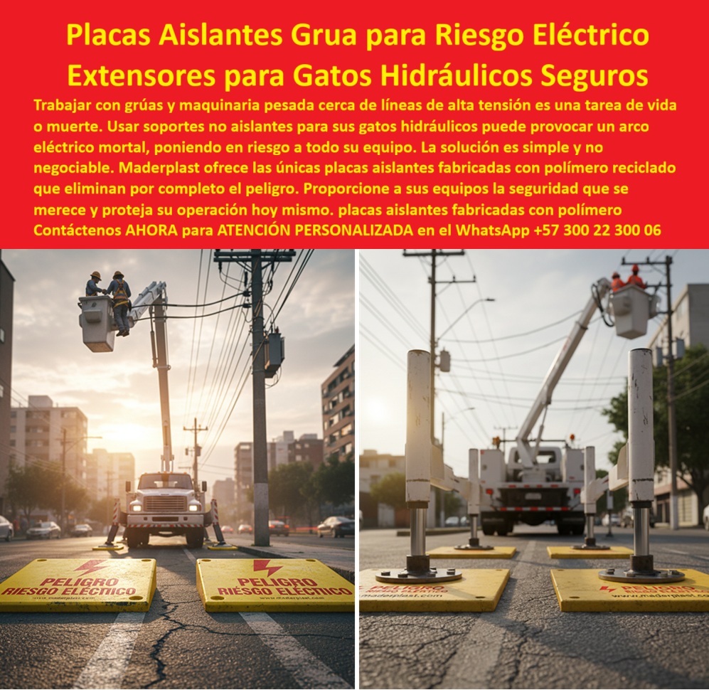Bases De Seguridad Para Brazos Telescópicos Placas De Apoyo Para Grúa Maderplast Placas Aislantes Grúa para Riesgo Eléctrico: Extensores Seguros para Gatos Hidráulicos, Trabajar con grúas y maquinaria pesada cerca de líneas de alta tensión es una tarea de vida o muerte. Usar soportes no aislantes cerca de sus gatos hidráulicos puede provocar un arco eléctrico mortal, poniendo en riesgo a todo su equipo. La solución es simple y no negociable: necesita protección aislante garantizada. Maderplast ofrece las únicas placas aislantes fabricadas con polímero reciclado que eliminan por completo el peligro eléctrico, La imagen que se observa es la prueba tangible de la máxima protección que ofrece Maderplast. Si se pregunta qué placas usar para gatos hidráulicos de grúa cerca de cables eléctricos, la respuesta es esta tecnología. Nuestras placas aislantes para gatos hidráulicos y bases plásticas para grúas con carga son la inversión inmediata para la seguridad de su personal y la tranquilidad de su empresa, Seguridad Dieléctrica Innegociable y Estabilidad Superior, Nuestras placas aislantes para trabajos con alta tensión y bases seguras para grúas en riesgo eléctrico están diseñadas para garantizar la seguridad dieléctrica en entornos urbanos y de alto riesgo. Si su preocupación es cómo evitar arcos eléctricos en gatos hidráulicos de grúas, la solución es esta: nuestras placas plásticas contra electrocución son 100% aislantes y dieléctricas, eliminando el riesgo de que la corriente pase de la máquina al suelo. Además, al ser bases seguras para gatos hidráulicos industriales, ofrecen un soporte firme y estable, incluso en terrenos blandos o irregulares, Para proyectos en torres de energía o cerca de líneas de tensión, la protección debe ser total. Maderplast proporciona placas seguridad para torres de energía y bases dieléctricas para plataformas elevadoras que distribuyen uniformemente el peso del equipo, evitando hundimientos. Si necesita bases aislantes de seguridad laboral para trabajos eléctricos de alto riesgo, nuestra solución es la más eficiente y segura del mercado, garantizando que sus placas aislantes seguras para operadores cumplan con los estándares de seguridad más estrictos, Inversión Inteligente, Ecológica y Sin Mantenimiento, Las placas aislantes modulares de polímero aislante y placas plásticas para protección eléctrica son la inversión más inteligente para el largo plazo. Si se pregunta qué bases plásticas son más seguras en mantenimiento eléctrico, la respuesta es Maderplast. Nuestras placas anticorrosivas para grúas urbanas son resistentes al impacto, a la humedad y a los químicos, lo que asegura su desempeño sin necesidad de mantenimiento. Al estar fabricadas con polímero reciclado, también son una elección ecológica que apoya la sostenibilidad de sus operaciones, Nuestros soportes plásticos para gatos hidráulicos y placas aislantes portátiles para grúas son ligeros y fáciles de instalar, lo que reduce los tiempos de montaje y los costos logísticos en obra. Si su proyecto requiere bases de seguridad para plataformas elevadoras o placas plásticas para trabajos de mantenimiento eléctrico, la versatilidad de Maderplast es inigualable. El extensor de grúa de polímero reciclado y las bases portátiles para seguridad eléctrica garantizan que su equipo esté siempre protegido, El testimonio del Ing. Andrés Lozano, Jefe de Seguridad Eléctrica en Red Urbana, lo valida: "Desde que usamos las placas aislantes de Maderplast, eliminamos el riesgo de electrocución y ganamos estabilidad en gatos hidráulicos. Son ligeras, fáciles de instalar y han salvado a nuestro equipo de situaciones críticas." Esta experiencia demuestra que el diseño y fabricación de este producto de la imagen es la clave para la tranquilidad y la continuidad operativa, En Maderplast, cada placa para eliminar riesgo eléctrico y bases plásticas para grúas cerca de cables eléctricos es una promesa de calidad y seguridad. Somos el proveedor líder de placas aislantes certificadas para grúas y bases de maquinaria pesada grúa. Maderplast es la única y mejor opción que cumple sus requisitos para proteger su personal, asegurar la continuidad operativa y eliminar el riesgo eléctrico por décadas, Contáctenos ahora para atención personalizada en el WhatsApp +57 300 22 300 06. 0 Placas seguridad para torres de energía, Extensores de grúa de polímero reciclado, - placas para gatos hidráulicos industriales, Bases de maquinaria pesada Grúa Bases De Seguridad Para Brazos Telescópicos Placas De Apoyo Para Grúa Maderplast 0 Placas seguridad para torres de energía Extensores de grúa de polímero reciclado placas para gatos hidráulicos industriales Bases de maquinaria pesada Grúa Placas Aislantes Grúa para Riesgo Eléctrico: Extensores Seguros para Gatos Hidráulicos, Trabajar con grúas y maquinaria pesada cerca de líneas de alta tensión es una tarea de vida o muerte. Usar soportes no aislantes cerca de sus gatos hidráulicos puede provocar un arco eléctrico mortal, poniendo en riesgo a todo su equipo. La solución es simple y no negociable: necesita protección aislante garantizada. Maderplast ofrece las únicas placas aislantes fabricadas con polímero reciclado que eliminan por completo el peligro eléctrico, La imagen que se observa es la prueba tangible de la máxima protección que ofrece Maderplast. Si se pregunta qué placas usar para gatos hidráulicos de grúa cerca de cables eléctricos, la respuesta es esta tecnología. Nuestras placas aislantes para gatos hidráulicos y bases plásticas para grúas con carga son la inversión inmediata para la seguridad de su personal y la tranquilidad de su empresa, Seguridad Dieléctrica Innegociable y Estabilidad Superior, Nuestras placas aislantes para trabajos con alta tensión y bases seguras para grúas en riesgo eléctrico están diseñadas para garantizar la seguridad dieléctrica en entornos urbanos y de alto riesgo. Si su preocupación es cómo evitar arcos eléctricos en gatos hidráulicos de grúas, la solución es esta: nuestras placas plásticas contra electrocución son 100% aislantes y dieléctricas, eliminando el riesgo de que la corriente pase de la máquina al suelo. Además, al ser bases seguras para gatos hidráulicos industriales, ofrecen un soporte firme y estable, incluso en terrenos blandos o irregulares, Para proyectos en torres de energía o cerca de líneas de tensión, la protección debe ser total. Maderplast proporciona placas seguridad para torres de energía y bases dieléctricas para plataformas elevadoras que distribuyen uniformemente el peso del equipo, evitando hundimientos. Si necesita bases aislantes de seguridad laboral para trabajos eléctricos de alto riesgo, nuestra solución es la más eficiente y segura del mercado, garantizando que sus placas aislantes seguras para operadores cumplan con los estándares de seguridad más estrictos, Inversión Inteligente, Ecológica y Sin Mantenimiento, Las placas aislantes modulares de polímero aislante y placas plásticas para protección eléctrica son la inversión más inteligente para el largo plazo. Si se pregunta qué bases plásticas son más seguras en mantenimiento eléctrico, la respuesta es Maderplast. Nuestras placas anticorrosivas para grúas urbanas son resistentes al impacto, a la humedad y a los químicos, lo que asegura su desempeño sin necesidad de mantenimiento. Al estar fabricadas con polímero reciclado, también son una elección ecológica que apoya la sostenibilidad de sus operaciones, Nuestros soportes plásticos para gatos hidráulicos y placas aislantes portátiles para grúas son ligeros y fáciles de instalar, lo que reduce los tiempos de montaje y los costos logísticos en obra. Si su proyecto requiere bases de seguridad para plataformas elevadoras o placas plásticas para trabajos de mantenimiento eléctrico, la versatilidad de Maderplast es inigualable. El extensor de grúa de polímero reciclado y las bases portátiles para seguridad eléctrica garantizan que su equipo esté siempre protegido, El testimonio del Ing. Andrés Lozano, Jefe de Seguridad Eléctrica en Red Urbana, lo valida: "Desde que usamos las placas aislantes de Maderplast, eliminamos el riesgo de electrocución y ganamos estabilidad en gatos hidráulicos. Son ligeras, fáciles de instalar y han salvado a nuestro equipo de situaciones críticas." Esta experiencia demuestra que el diseño y fabricación de este producto de la imagen es la clave para la tranquilidad y la continuidad operativa, En Maderplast, cada placa para eliminar riesgo eléctrico y bases plásticas para grúas cerca de cables eléctricos es una promesa de calidad y seguridad. Somos el proveedor líder de placas aislantes certificadas para grúas y bases de maquinaria pesada grúa. Maderplast es la única y mejor opción que cumple sus requisitos para proteger su personal, asegurar la continuidad operativa y eliminar el riesgo eléctrico por décadas, Contáctenos ahora para atención personalizada en el WhatsApp +57 300 22 300 06.