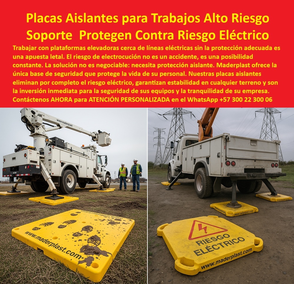Bases De Seguridad Para Brazos Telescópicos Placas De Apoyo Para Grúa Maderplast Placas Aislantes para Trabajos de Alto Riesgo: El Soporte que Protege Contra el Riesgo Eléctrico, Trabajar con plataformas elevadoras o grúas cerca de líneas eléctricas sin la protección adecuada es una apuesta letal. El riesgo de electrocución no es un accidente, es una posibilidad constante en entornos de alta tensión. La solución no es negociable: usted necesita protección aislante y estabilidad total. Maderplast ofrece la única base de seguridad que protege la vida de su personal y la continuidad de su operación, La imagen que se observa es la prueba tangible de esta protección inigualable. Si se pregunta qué placas usar para evitar electrocución en plataformas elevadoras, la respuesta es Maderplast. Nuestras placas aislantes para riesgo eléctrico son la solución definitiva para prevenir accidentes eléctricos en trabajos en altura con brazos telescópicos y grúas hidráulicas, Aislamiento Dieléctrico Certificado y Estabilidad Total, Nuestras placas aislantes plásticas contra accidentes eléctricos están fabricadas en polímero de ingeniería dieléctrico que elimina por completo el riesgo de conducción eléctrica. Si su preocupación es dónde comprar bases dieléctricas para grúas, sepa que Maderplast le proporciona bases de seguridad dieléctrica para grúas que garantizan aislamiento y estabilidad total en cualquier terreno, Las placas plásticas aislantes para grúas están diseñadas para más que solo aislar. Distribuyen la carga de forma uniforme, lo que es vital para evitar hundimientos y deslizamientos peligrosos en suelos blandos o terrenos irregulares. Si necesita bases estables para brazos telescópicos o placas de seguridad para grúas en suelos irregulares, nuestras placas plásticas estables para terrenos blandos aseguran la estabilidad del equipo cerca de las torres eléctricas, Protección Inmediata y Cero Mantenimiento, Nuestras bases cuadradas de seguridad para grúas no son solo seguras, son una inversión inmediata para la protección de sus equipos. Son bases seguras anticorrosivas para grúas, resistentes a impactos, humedad y agentes químicos, lo que asegura su desempeño incluso en ambientes adversos. Si busca placas plásticas resistentes para riesgo eléctrico y bases dieléctricas para plataformas de elevación, Maderplast le ofrece placas dieléctricas certificadas para riesgo eléctrico que cumplen con los estándares de seguridad industrial más exigentes, La ligereza de nuestras placas plásticas para soporte de maquinaria facilita la instalación, sin necesidad de mantenimiento, a diferencia de las bases metálicas que se deterioran. Su color amarillo de alta visibilidad y la clara señalización de Riesgo Eléctrico aportan un nivel extra de seguridad preventiva. Si necesita bases de protección contra riesgo eléctrico para trabajos de mantenimiento eléctrico en campo, nuestras placas plásticas para trabajos de mantenimiento eléctrico son la solución más eficiente y segura, Inversión Inteligente para la Continuidad Operativa, Al invertir en placas aislantes modulares plásticas y bases de seguridad para plataformas eléctricas, usted está protegiendo vidas humanas, reduciendo los costos de accidentes y garantizando la continuidad de las operaciones. Si se pregunta qué solución es más confiable para grúas cerca de torres eléctricas, la respuesta es esta tecnología que ofrece bases plásticas dieléctricas contra descargas y placas plásticas resistentes para plataformas de trabajo, El testimonio del Ing. Andrés Villamil, Jefe de Seguridad Industrial en Redes Eléctricas, lo valida: "Desde que usamos las placas aislantes plásticas de Maderplast, eliminamos el riesgo de electrocución y logramos estabilidad en suelos blandos. Son fáciles de instalar, seguras y cumplen con normativa eléctrica." Esta experiencia demuestra que el diseño y fabricación de este producto de la imagen es la clave para elevar el estándar de seguridad industrial, En Maderplast, cada placa de apoyo para grúa y bases plásticas para plataformas elevadoras es una promesa de calidad y seguridad. Somos el proveedor líder de placas plásticas dieléctricas para subestaciones eléctricas y bases de apoyo seguras para grúas. Maderplast es la única y mejor opción que cumple sus requisitos para proteger su personal, asegurar la continuidad operativa y eliminar el riesgo eléctrico por décadas, Contáctenos ahora para atención personalizada en el WhatsApp +57 300 22 300 06. 0 placas aislantes riesgo eléctrico trabajos en altura, - bases para plataformas elevadoras compra inmediata, - Bases de grúa cuadradas a la medida, - bases para grúa 0 Bases De Seguridad Para Brazos Telescópicos Placas De Apoyo Para Grúa Maderplast 0 placas aislantes riesgo eléctrico trabajos en altura bases para plataformas elevadoras compra inmediata Bases de grúa cuadradas a la medida bases para grúa 0 Placas Aislantes para Trabajos de Alto Riesgo: El Soporte que Protege Contra el Riesgo Eléctrico, Trabajar con plataformas elevadoras o grúas cerca de líneas eléctricas sin la protección adecuada es una apuesta letal. El riesgo de electrocución no es un accidente, es una posibilidad constante en entornos de alta tensión. La solución no es negociable: usted necesita protección aislante y estabilidad total. Maderplast ofrece la única base de seguridad que protege la vida de su personal y la continuidad de su operación, La imagen que se observa es la prueba tangible de esta protección inigualable. Si se pregunta qué placas usar para evitar electrocución en plataformas elevadoras, la respuesta es Maderplast. Nuestras placas aislantes para riesgo eléctrico son la solución definitiva para prevenir accidentes eléctricos en trabajos en altura con brazos telescópicos y grúas hidráulicas, Aislamiento Dieléctrico Certificado y Estabilidad Total, Nuestras placas aislantes plásticas contra accidentes eléctricos están fabricadas en polímero de ingeniería dieléctrico que elimina por completo el riesgo de conducción eléctrica. Si su preocupación es dónde comprar bases dieléctricas para grúas, sepa que Maderplast le proporciona bases de seguridad dieléctrica para grúas que garantizan aislamiento y estabilidad total en cualquier terreno, Las placas plásticas aislantes para grúas están diseñadas para más que solo aislar. Distribuyen la carga de forma uniforme, lo que es vital para evitar hundimientos y deslizamientos peligrosos en suelos blandos o terrenos irregulares. Si necesita bases estables para brazos telescópicos o placas de seguridad para grúas en suelos irregulares, nuestras placas plásticas estables para terrenos blandos aseguran la estabilidad del equipo cerca de las torres eléctricas, Protección Inmediata y Cero Mantenimiento, Nuestras bases cuadradas de seguridad para grúas no son solo seguras, son una inversión inmediata para la protección de sus equipos. Son bases seguras anticorrosivas para grúas, resistentes a impactos, humedad y agentes químicos, lo que asegura su desempeño incluso en ambientes adversos. Si busca placas plásticas resistentes para riesgo eléctrico y bases dieléctricas para plataformas de elevación, Maderplast le ofrece placas dieléctricas certificadas para riesgo eléctrico que cumplen con los estándares de seguridad industrial más exigentes, La ligereza de nuestras placas plásticas para soporte de maquinaria facilita la instalación, sin necesidad de mantenimiento, a diferencia de las bases metálicas que se deterioran. Su color amarillo de alta visibilidad y la clara señalización de Riesgo Eléctrico aportan un nivel extra de seguridad preventiva. Si necesita bases de protección contra riesgo eléctrico para trabajos de mantenimiento eléctrico en campo, nuestras placas plásticas para trabajos de mantenimiento eléctrico son la solución más eficiente y segura, Inversión Inteligente para la Continuidad Operativa, Al invertir en placas aislantes modulares plásticas y bases de seguridad para plataformas eléctricas, usted está protegiendo vidas humanas, reduciendo los costos de accidentes y garantizando la continuidad de las operaciones. Si se pregunta qué solución es más confiable para grúas cerca de torres eléctricas, la respuesta es esta tecnología que ofrece bases plásticas dieléctricas contra descargas y placas plásticas resistentes para plataformas de trabajo, El testimonio del Ing. Andrés Villamil, Jefe de Seguridad Industrial en Redes Eléctricas, lo valida: "Desde que usamos las placas aislantes plásticas de Maderplast, eliminamos el riesgo de electrocución y logramos estabilidad en suelos blandos. Son fáciles de instalar, seguras y cumplen con normativa eléctrica." Esta experiencia demuestra que el diseño y fabricación de este producto de la imagen es la clave para elevar el estándar de seguridad industrial, En Maderplast, cada placa de apoyo para grúa y bases plásticas para plataformas elevadoras es una promesa de calidad y seguridad. Somos el proveedor líder de placas plásticas dieléctricas para subestaciones eléctricas y bases de apoyo seguras para grúas. Maderplast es la única y mejor opción que cumple sus requisitos para proteger su personal, asegurar la continuidad operativa y eliminar el riesgo eléctrico por décadas, Contáctenos ahora para atención personalizada en el WhatsApp +57 300 22 300 06.