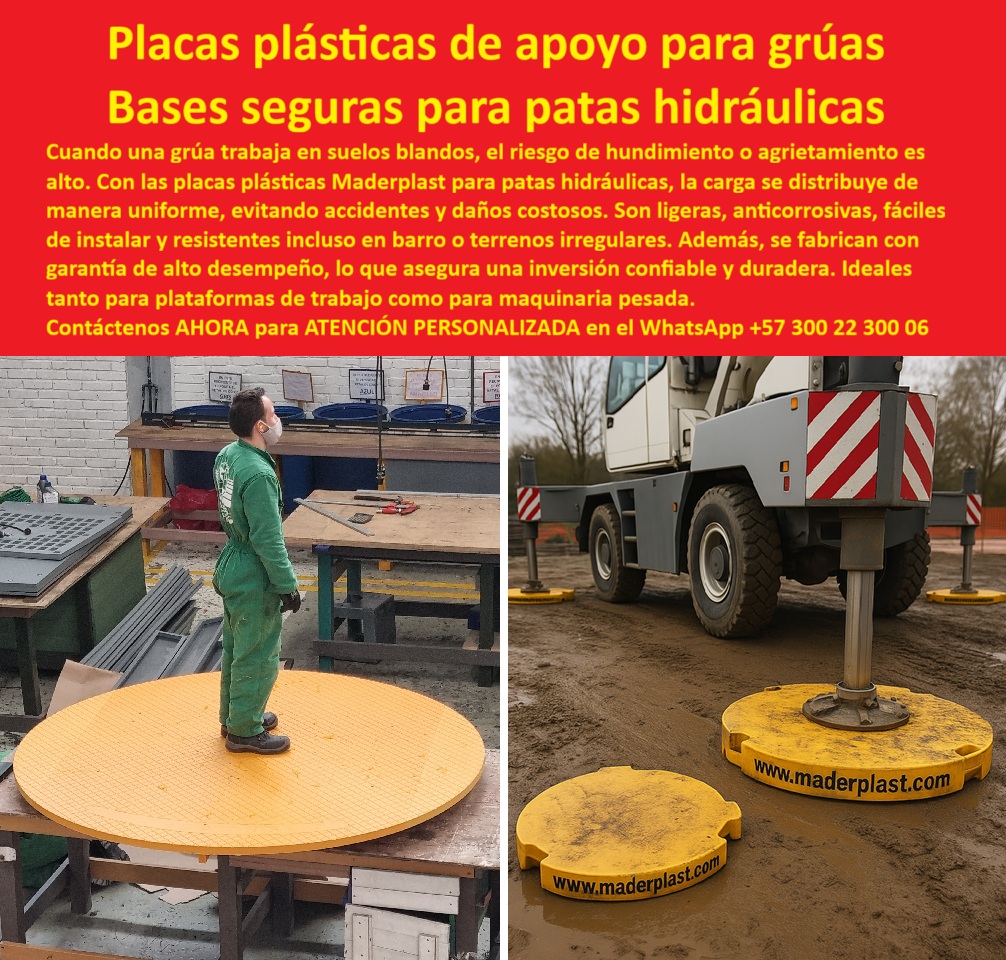Bases De Seguridad Para Brazos Telescópicos Placas De Apoyo Para Grúa Maderplast Placas Plásticas de Apoyo para Grúas: Bases Seguras para Patas Hidráulicas, Cuando una grúa trabaja en suelos blandos, fangosos o inestables, el riesgo de hundimiento, vuelco o agrietamiento del terreno es una amenaza constante para su personal y su costosa maquinaria. Las soluciones tradicionales fallan, se oxidan o simplemente no distribuyen la carga de manera efectiva. Maderplast ha desarrollado la solución definitiva para garantizar seguridad y estabilidad en cada maniobra, La imagen que observas es la prueba tangible de esta ingeniería. Si se pregunta qué base es más segura para una grúa en suelo blando, la respuesta es con Maderplast. Nuestras placas plásticas de apoyo para grúas hidráulicas son la solución más segura y confiable para estabilizar maquinaria pesada. Su diseño circular o cuadrado distribuye la carga de manera uniforme, evitando hundimientos, grietas y accidentes costosos, Durabilidad Anticorrosiva y Alto Desempeño en Ambientes Extremos, Las placas plásticas para estabilizar grúas están fabricadas en polímero de ingeniería reforzado, lo que les confiere una resistencia y durabilidad inigualables. Si su preocupación es qué tipo de bases no se oxidan en grúas, la respuesta es esta: nuestras bases de apoyo anticorrosivas para maquinaria pesada son 100% anticorrosivas, eliminando el riesgo de oxidación o deterioro, a diferencia de las bases metálicas o de madera, Al elegir Maderplast, usted invierte en placas plásticas de larga duración para grúas. Si necesita placas plásticas para grúas en terrenos blandos o placas plásticas para grúas en barro, estas bases garantizan alto desempeño incluso en condiciones extremas de humedad o terrenos irregulares. La placa plástica de ingeniería para grúas asegura estabilidad en brazos telescópicos y patas hidráulicas, protegiendo la integridad del sistema y del terreno, Inversión Inteligente: Ligeras, Modulares y fáciles de instalar, La logística en obra es un factor crítico. Si se pregunta qué placas son más fáciles de instalar en grúas, la respuesta es la ligereza y el diseño modular de Maderplast. Nuestras placas de apoyo ligeras para grúas y bases plásticas reutilizables para grúas facilitan la manipulación y el transporte, reduciendo costos y tiempos de montaje, Las bases plásticas seguras para grúas móviles ofrecen una superficie antideslizante con textura texturizada, lo que minimiza el riesgo de deslizamientos y accidentes laborales. Si buscamos bases que eviten agrietamiento bajo patas hidráulicas, nuestras placas de apoyo indeformables para grúas reparten uniformemente las toneladas de peso sin comprometer la base. Son la solución definitiva tanto para plataformas de trabajo como para bases seguras plásticas para grúas telescópicas, Confiabilidad Garantizada en cada Maniobra, Nuestras placas modulares plásticas para grúas y bases plásticas para estabilizar patas hidráulicas son la respuesta a los desafíos más complejos. Al usarlas, se obtiene una inversión confiable y duradera con cero mantenimiento. Si su proyecto requiere placas plásticas de soporte para grúas pesadas o bases plásticas anticorrosión para grúas en zonas costeras, Maderplast le ofrece un producto que cumple con los estándares de ingeniería y seguridad más exigentes, El testimonio del Ing. Camilo Herrera, Jefe de Operaciones de Grúas Telescópicas, lo confirma: "Con las placas plásticas de apoyo Maderplast, logramos estabilidad total, incluso en terrenos fangosos. Son ligeras, fáciles de mover y eliminan el mantenimiento. Desde que las usamos, no hemos tenido accidentes ni daños costosos." Esta experiencia demuestra que el diseño y fabricación de este producto de la imagen es una garantía de rendimiento, En Maderplast, cada placa plástica de carga uniforme y bases plásticas de soporte para grúas es una promesa de calidad y seguridad. Somos el proveedor líder de placas plásticas con superficie antideslizante y placas plásticas resistentes para terrenos irregulares. Maderplast es la única y mejor opción que cumple sus requisitos para proteger su maquinaria, asegurar la continuidad operativa y eliminar el mantenimiento por décadas, Contáctenos ahora para atención personalizada en el WhatsApp +57 300 22 300 06. 0 placas de apoyo patas hidráulicas grúa, - Placas plásticas para plataformas de trabajo, - Extensores de grúa que no se agrietan, - bases para grúa con garantía 0 Bases De Seguridad Para Brazos Telescópicos Placas De Apoyo Para Grúa Maderplast 0 placas de apoyo patas hidráulicas grúa Placas plásticas para plataformas de trabajo Extensores de grúa que no se agrietan bases para grúa con garantía 0 Placas Plásticas de Apoyo para Grúas: Bases Seguras para Patas Hidráulicas, Cuando una grúa trabaja en suelos blandos, fangosos o inestables, el riesgo de hundimiento, vuelco o agrietamiento del terreno es una amenaza constante para su personal y su costosa maquinaria. Las soluciones tradicionales fallan, se oxidan o simplemente no distribuyen la carga de manera efectiva. Maderplast ha desarrollado la solución definitiva para garantizar seguridad y estabilidad en cada maniobra, La imagen que observas es la prueba tangible de esta ingeniería. Si se pregunta qué base es más segura para una grúa en suelo blando, la respuesta es con Maderplast. Nuestras placas plásticas de apoyo para grúas hidráulicas son la solución más segura y confiable para estabilizar maquinaria pesada. Su diseño circular o cuadrado distribuye la carga de manera uniforme, evitando hundimientos, grietas y accidentes costosos, Durabilidad Anticorrosiva y Alto Desempeño en Ambientes Extremos, Las placas plásticas para estabilizar grúas están fabricadas en polímero de ingeniería reforzado, lo que les confiere una resistencia y durabilidad inigualables. Si su preocupación es qué tipo de bases no se oxidan en grúas, la respuesta es esta: nuestras bases de apoyo anticorrosivas para maquinaria pesada son 100% anticorrosivas, eliminando el riesgo de oxidación o deterioro, a diferencia de las bases metálicas o de madera, Al elegir Maderplast, usted invierte en placas plásticas de larga duración para grúas. Si necesita placas plásticas para grúas en terrenos blandos o placas plásticas para grúas en barro, estas bases garantizan alto desempeño incluso en condiciones extremas de humedad o terrenos irregulares. La placa plástica de ingeniería para grúas asegura estabilidad en brazos telescópicos y patas hidráulicas, protegiendo la integridad del sistema y del terreno, Inversión Inteligente: Ligeras, Modulares y fáciles de instalar, La logística en obra es un factor crítico. Si se pregunta qué placas son más fáciles de instalar en grúas, la respuesta es la ligereza y el diseño modular de Maderplast. Nuestras placas de apoyo ligeras para grúas y bases plásticas reutilizables para grúas facilitan la manipulación y el transporte, reduciendo costos y tiempos de montaje, Las bases plásticas seguras para grúas móviles ofrecen una superficie antideslizante con textura texturizada, lo que minimiza el riesgo de deslizamientos y accidentes laborales. Si buscamos bases que eviten agrietamiento bajo patas hidráulicas, nuestras placas de apoyo indeformables para grúas reparten uniformemente las toneladas de peso sin comprometer la base. Son la solución definitiva tanto para plataformas de trabajo como para bases seguras plásticas para grúas telescópicas, Confiabilidad Garantizada en cada Maniobra, Nuestras placas modulares plásticas para grúas y bases plásticas para estabilizar patas hidráulicas son la respuesta a los desafíos más complejos. Al usarlas, se obtiene una inversión confiable y duradera con cero mantenimiento. Si su proyecto requiere placas plásticas de soporte para grúas pesadas o bases plásticas anticorrosión para grúas en zonas costeras, Maderplast le ofrece un producto que cumple con los estándares de ingeniería y seguridad más exigentes, El testimonio del Ing. Camilo Herrera, Jefe de Operaciones de Grúas Telescópicas, lo confirma: "Con las placas plásticas de apoyo Maderplast, logramos estabilidad total, incluso en terrenos fangosos. Son ligeras, fáciles de mover y eliminan el mantenimiento. Desde que las usamos, no hemos tenido accidentes ni daños costosos." Esta experiencia demuestra que el diseño y fabricación de este producto de la imagen es una garantía de rendimiento, En Maderplast, cada placa plástica de carga uniforme y bases plásticas de soporte para grúas es una promesa de calidad y seguridad. Somos el proveedor líder de placas plásticas con superficie antideslizante y placas plásticas resistentes para terrenos irregulares. Maderplast es la única y mejor opción que cumple sus requisitos para proteger su maquinaria, asegurar la continuidad operativa y eliminar el mantenimiento por décadas, Contáctenos ahora para atención personalizada en el WhatsApp +57 300 22 300 06.