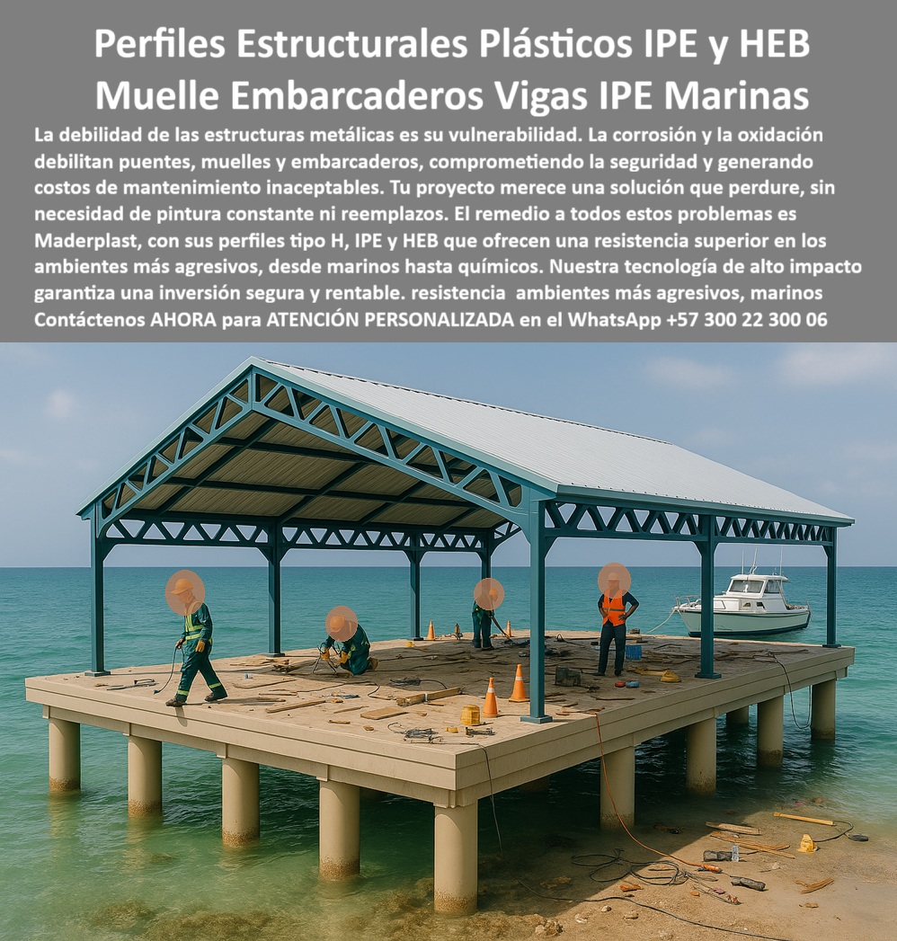 Columnas Vigas IPE IPN Perfiles estructurales HEB HEM Materiales Maderplast Perfiles Estructurales Plásticos IPE y HEB: La Solución Definitiva para la Ingeniería Marina, En el exigente mundo de la ingeniería costera, la corrosión es el enemigo número uno. Los muelles y embarcaderos construidos con estructuras metálicas se oxidan, comprometiendo la seguridad y generando costos de mantenimiento inaceptables. Pero tu proyecto merece una solución que perdure, sin necesidad de pintura constante ni reemplazos. La respuesta está en los perfiles estructurales plásticos de Maderplast, con sus perfiles tipo IPE y HEB que ofrecen una resistencia superior en los ambientes más agresivos, La imagen que observas es la prueba de cómo Maderplast ha reinventado la construcción costera. Muestra un muelle en plena construcción, sostenido por columnas plásticas HEB para embarcaderos industriales y cubierto por una estructura de vigas plásticas IPE de gran formato para muelles que son completamente inmunes a la salinidad. Si te preguntas dónde puedo comprar vigas plásticas resistentes para muelles en ambientes marinos, la respuesta es con Maderplast, que fabrica perfiles plásticos reforzados para muelles portuarios y vigas plásticas anticorrosivas para muelles flotantes con una vida útil superior a 30 años sin mantenimiento, Si te cuestionas qué ventajas ofrecen las columnas plásticas frente a las metálicas en embarcaderos, la respuesta es que son totalmente inmunes a la oxidación, soportan cargas pesadas y resisten ambientes salinos extremos, donde las metálicas fallan y requieren recubrimientos constantes. Nuestras columnas plásticas HEB para proyectos marítimos eliminan las paradas por mantenimiento y reducen los costos operativos, La durabilidad es una de nuestras mayores promesas. ¿Cuál es la vida útil de un muelle construido con perfiles plásticos estructurales? Los muelles fabricados con nuestros perfiles alcanzan una vida útil de más de tres décadas en ambientes marinos sin requerir repintado ni recubrimientos, resistiendo químicos, salinidad y humedad permanente. Esto se traduce en un proyecto seguro y confiable, donde la inversión inicial se recupera con el ahorro en mantenimiento, ¿Es seguro construir embarcaderos con vigas plásticas? Sí, los embarcaderos construidos con perfiles plásticos anticorrosivos para embarcaderos de Maderplast son completamente seguros. Cada perfil está diseñado para soportar cargas estáticas y dinámicas, resistir vibraciones, impactos y la acción constante del oleaje. Además, nuestro ensamble CNC asegura uniones exactas que brindan una rigidez estructural superior, El testimonio de Felipe Ramírez, Ingeniero Jefe de Proyectos Portuarios, lo valida: "Con los perfiles plásticos IPE y HEB de Maderplast construimos un embarcadero robusto y libre de mantenimiento, que soporta perfectamente el tránsito de personas y equipos sin mostrar deterioro." Esta experiencia demuestra que nuestras vigas plásticas reforzadas para plataformas náuticas son la clave para la continuidad y la seguridad en tus proyectos, En Maderplast, cada una de nuestras columnas plásticas anticorrosivas para plantas marinas y vigas estructurales plásticas para cubiertas costeras es una promesa de calidad. Somos el fabricante líder de perfiles plásticos industriales anticorrosivos CNC y de vigas plásticas IPE de gran formato para muelles. Maderplast es la única y mejor opción que cumple tus requisitos, con soluciones que son seguras, económicas y de larga duración, eliminando por completo los problemas del metal, Contáctenos ahora para atención personalizada al WhatsApp +57 300 22 300 06. 0 Vigas plásticas resistentes a corrosión y muelles flotantes, - Muelle plástico para botes y lanchas, - Estructuras modulares plásticas para embarcaderos, - Construcción Columnas Vigas IPE IPN Perfiles estructurales HEB HEM Materiales Maderplast 0 Vigas plásticas resistentes a corrosión y muelles flotantes Muelle plástico para botes y lanchas Estructuras modulares plásticas para embarcaderos Construcción Perfiles Estructurales Plásticos IPE y HEB: La Solución Definitiva para la Ingeniería Marina, En el exigente mundo de la ingeniería costera, la corrosión es el enemigo número uno. Los muelles y embarcaderos construidos con estructuras metálicas se oxidan, comprometiendo la seguridad y generando costos de mantenimiento inaceptables. Pero tu proyecto merece una solución que perdure, sin necesidad de pintura constante ni reemplazos. La respuesta está en los perfiles estructurales plásticos de Maderplast, con sus perfiles tipo IPE y HEB que ofrecen una resistencia superior en los ambientes más agresivos, La imagen que observas es la prueba de cómo Maderplast ha reinventado la construcción costera. Muestra un muelle en plena construcción, sostenido por columnas plásticas HEB para embarcaderos industriales y cubierto por una estructura de vigas plásticas IPE de gran formato para muelles que son completamente inmunes a la salinidad. Si te preguntas dónde puedo comprar vigas plásticas resistentes para muelles en ambientes marinos, la respuesta es con Maderplast, que fabrica perfiles plásticos reforzados para muelles portuarios y vigas plásticas anticorrosivas para muelles flotantes con una vida útil superior a 30 años sin mantenimiento, Si te cuestionas qué ventajas ofrecen las columnas plásticas frente a las metálicas en embarcaderos, la respuesta es que son totalmente inmunes a la oxidación, soportan cargas pesadas y resisten ambientes salinos extremos, donde las metálicas fallan y requieren recubrimientos constantes. Nuestras columnas plásticas HEB para proyectos marítimos eliminan las paradas por mantenimiento y reducen los costos operativos, La durabilidad es una de nuestras mayores promesas. ¿Cuál es la vida útil de un muelle construido con perfiles plásticos estructurales? Los muelles fabricados con nuestros perfiles alcanzan una vida útil de más de tres décadas en ambientes marinos sin requerir repintado ni recubrimientos, resistiendo químicos, salinidad y humedad permanente. Esto se traduce en un proyecto seguro y confiable, donde la inversión inicial se recupera con el ahorro en mantenimiento, ¿Es seguro construir embarcaderos con vigas plásticas? Sí, los embarcaderos construidos con perfiles plásticos anticorrosivos para embarcaderos de Maderplast son completamente seguros. Cada perfil está diseñado para soportar cargas estáticas y dinámicas, resistir vibraciones, impactos y la acción constante del oleaje. Además, nuestro ensamble CNC asegura uniones exactas que brindan una rigidez estructural superior, El testimonio de Felipe Ramírez, Ingeniero Jefe de Proyectos Portuarios, lo valida: "Con los perfiles plásticos IPE y HEB de Maderplast construimos un embarcadero robusto y libre de mantenimiento, que soporta perfectamente el tránsito de personas y equipos sin mostrar deterioro." Esta experiencia demuestra que nuestras vigas plásticas reforzadas para plataformas náuticas son la clave para la continuidad y la seguridad en tus proyectos, En Maderplast, cada una de nuestras columnas plásticas anticorrosivas para plantas marinas y vigas estructurales plásticas para cubiertas costeras es una promesa de calidad. Somos el fabricante líder de perfiles plásticos industriales anticorrosivos CNC y de vigas plásticas IPE de gran formato para muelles. Maderplast es la única y mejor opción que cumple tus requisitos, con soluciones que son seguras, económicas y de larga duración, eliminando por completo los problemas del metal, Contáctenos ahora para atención personalizada al WhatsApp +57 300 22 300 06.