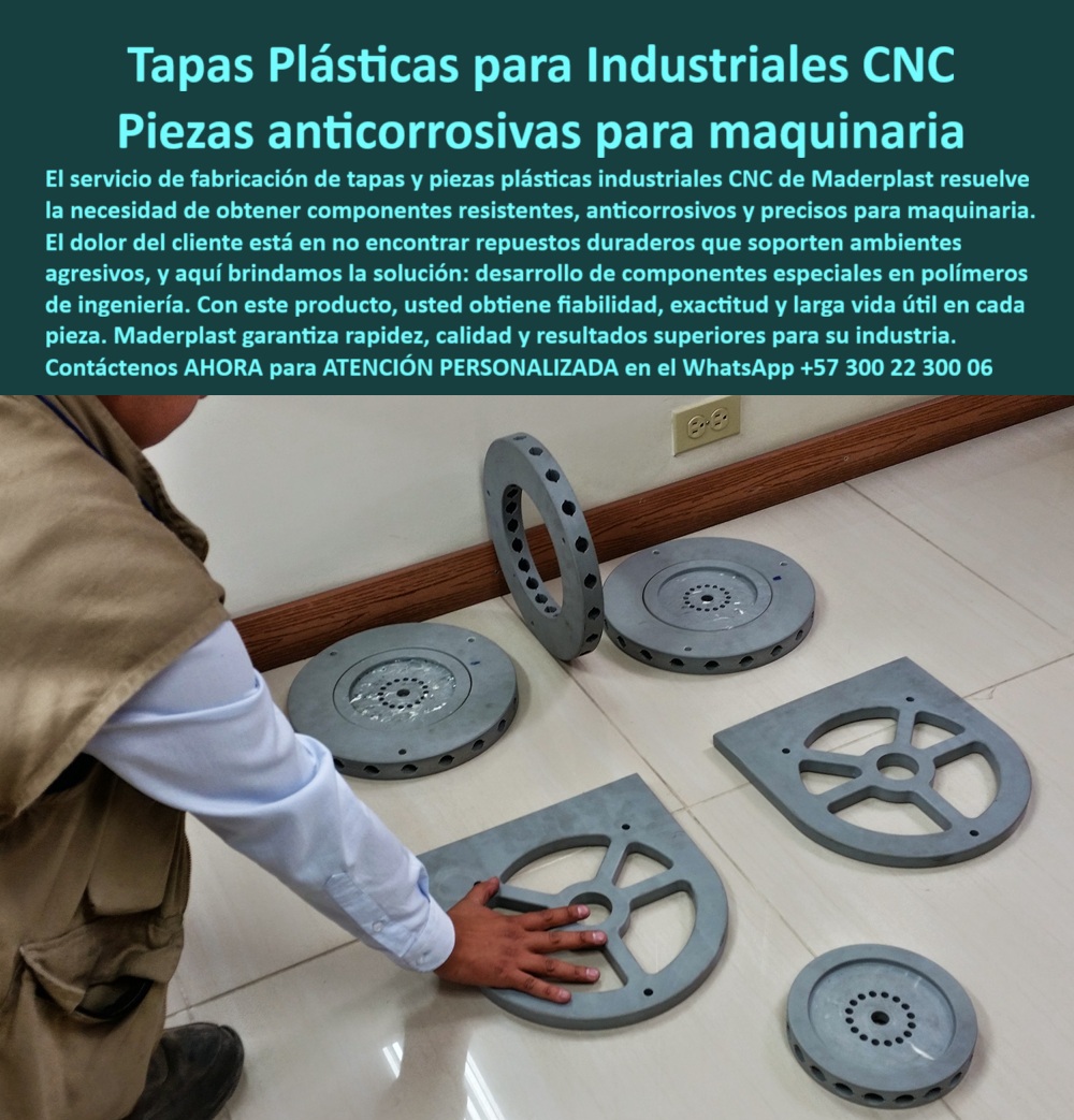 Desarrollo de componentes y Maquilas Fabricación de piezas CNC diseño Maderplast Tapas Plásticas para la Industria: La Mejor Solución Anti Corrosión para Maquinaria, En el sector industrial, el tiempo de inactividad de la maquinaria es costoso, y el principal culpable suele ser el desgaste o la corrosión de sus componentes. La imagen que tienes frente a ti muestra la solución definitiva a este problema: tapas plásticas industriales con CNC y piezas anticorrosión para maquinaria fabricadas por Maderplast. Estas tapas plásticas industriales resistentes a químicos son el ejemplo perfecto de nuestra capacidad de desarrollo de componentes industriales CNC, ya que están diseñadas para soportar los ambientes más agresivos. Nuestro servicio de fabricación de tapas y piezas plásticas industriales resuelve la necesidad de obtener repuestos duraderos y precisos, con una fiabilidad y una larga vida útil que los metales no pueden igualar, Si te preguntas dónde puedo fabricar tapas plásticas industriales CNC, la respuesta es con un especialista que domine el mecanizado CNC de tapas industriales plásticas. Maderplast es ese experto, ofreciendo piezas plásticas de reemplazo para maquinaria industrial que no solo cumplen, sino que superan tus expectativas. ¿Qué ventajas tienen las tapas plásticas frente a las metálicas? Son más ligeras, no se oxidan, resisten químicos y requieren un mantenimiento mínimo, lo que se traduce en un ahorro sustancial a largo plazo, un aspecto crucial en la fabricación de tapas plásticas a medida es la personalización. ¿Pueden hacer tapas plásticas personalizadas para maquinaria? Sí. Las fabricamos a partir de tus planos o diseños, con perforaciones y formas específicas, garantizando una compatibilidad total con tus sistemas mecánicos o hidráulicos. Nuestros repuestos plásticos industriales fabricados en CNC son ideales como repuestos de maquinaria, sellos, o partes estructurales, ya que ofrecen una durabilidad superior. Los componentes plásticos de polímero anticorrosión que ves en la imagen son una prueba de que nuestras piezas plásticas anticorrosión para maquinaria están listas para ser instaladas y funcionar sin fallas en cualquier entorno, incluyendo los más exigentes, ya que están diseñadas para soportar humedad, químicos y desgaste, El mantenimiento mínimo es una de las grandes ventajas. Como lo confirma nuestro experto, el mantenimiento de las tapas plásticas CNC es muy bajo; solo requieren limpieza periódica, sin necesidad de pintura o protección anticorrosión. Esto hace que sean una solución práctica y económica. Los repuestos plásticos industriales a medida se pueden conseguir con nosotros, ya que somos un fabricante especializado en la fabricación de tapas plásticas livianas y duraderas y ofrecemos entregas rápidas y precisión asegurada, Si te preguntas si se pueden fabricar tapas plásticas en gran formato, la respuesta es sí. Nuestro CNC de gran tamaño nos permite producir tapas plásticas técnicas para maquinaria pesada con tolerancias exactas, ideales para proyectos de gran escala. ¿Qué polímeros usamos? Empleamos UHMW, PE y nylon técnico, todos ellos materiales de alta resistencia, ideales para crear tapas de ingeniería plástica resistentes a la oxidación y tapas plásticas industriales resistentes al ambiente, Julián Pérez, un ingeniero mecánico, lo confirma con su experiencia: “Teníamos constantes problemas de corrosión en tapas metálicas... Con Maderplast reemplazamos esas piezas por tapas plásticas CNC a medida, resistentes, ligeras y de instalación rápida. Desde entonces, la durabilidad aumentó y los costos de mantenimiento se redujeron drásticamente.” Su testimonio es una prueba tangible de que nuestras tapas plásticas de repuesto mecanizadas CNC son una solución efectiva. En resumen, nuestras tapas plásticas industriales fabricadas a la medida y componentes plásticos de ingeniería CNC son la respuesta a tus problemas de corrosión y desgaste. Maderplast es tu mejor opción para obtener piezas plásticas de larga vida útil anticorrosión y tapas de polímero técnico para sistemas mecánicos. Te ofrecemos rapidez, calidad y resultados superiores en cada pieza, lo que garantiza que Maderplast es la única y mejor opción que cumple tus requisitos. Para atención personalizada, contáctanos ahora al WhatsApp +57 300 22 300 06. 0 Tapas plásticas industriales con CNC, - Piezas especiales maquinaria en plástico, - Piezas especiales anticorrosión, Desarrollo de componentes industriales CNC, Desarrollo de componentes y Maquilas Fabricación de piezas CNC diseño Maderplast 0 Tapas plásticas industriales con CNC Piezas especiales maquinaria en plástico Piezas especiales anticorrosión Desarrollo de componentes industriales CNC Tapas Plásticas para la Industria: La Mejor Solución Anti Corrosión para Maquinaria, En el sector industrial, el tiempo de inactividad de la maquinaria es costoso, y el principal culpable suele ser el desgaste o la corrosión de sus componentes. La imagen que tienes frente a ti muestra la solución definitiva a este problema: tapas plásticas industriales con CNC y piezas anticorrosión para maquinaria fabricadas por Maderplast. Estas tapas plásticas industriales resistentes a químicos son el ejemplo perfecto de nuestra capacidad de desarrollo de componentes industriales CNC, ya que están diseñadas para soportar los ambientes más agresivos. Nuestro servicio de fabricación de tapas y piezas plásticas industriales resuelve la necesidad de obtener repuestos duraderos y precisos, con una fiabilidad y una larga vida útil que los metales no pueden igualar, Si te preguntas dónde puedo fabricar tapas plásticas industriales CNC, la respuesta es con un especialista que domine el mecanizado CNC de tapas industriales plásticas. Maderplast es ese experto, ofreciendo piezas plásticas de reemplazo para maquinaria industrial que no solo cumplen, sino que superan tus expectativas. ¿Qué ventajas tienen las tapas plásticas frente a las metálicas? Son más ligeras, no se oxidan, resisten químicos y requieren un mantenimiento mínimo, lo que se traduce en un ahorro sustancial a largo plazo, un aspecto crucial en la fabricación de tapas plásticas a medida es la personalización. ¿Pueden hacer tapas plásticas personalizadas para maquinaria? Sí. Las fabricamos a partir de tus planos o diseños, con perforaciones y formas específicas, garantizando una compatibilidad total con tus sistemas mecánicos o hidráulicos. Nuestros repuestos plásticos industriales fabricados en CNC son ideales como repuestos de maquinaria, sellos, o partes estructurales, ya que ofrecen una durabilidad superior. Los componentes plásticos de polímero anticorrosión que ves en la imagen son una prueba de que nuestras piezas plásticas anticorrosión para maquinaria están listas para ser instaladas y funcionar sin fallas en cualquier entorno, incluyendo los más exigentes, ya que están diseñadas para soportar humedad, químicos y desgaste, El mantenimiento mínimo es una de las grandes ventajas. Como lo confirma nuestro experto, el mantenimiento de las tapas plásticas CNC es muy bajo; solo requieren limpieza periódica, sin necesidad de pintura o protección anticorrosión. Esto hace que sean una solución práctica y económica. Los repuestos plásticos industriales a medida se pueden conseguir con nosotros, ya que somos un fabricante especializado en la fabricación de tapas plásticas livianas y duraderas y ofrecemos entregas rápidas y precisión asegurada, Si te preguntas si se pueden fabricar tapas plásticas en gran formato, la respuesta es sí. Nuestro CNC de gran tamaño nos permite producir tapas plásticas técnicas para maquinaria pesada con tolerancias exactas, ideales para proyectos de gran escala. ¿Qué polímeros usamos? Empleamos UHMW, PE y nylon técnico, todos ellos materiales de alta resistencia, ideales para crear tapas de ingeniería plástica resistentes a la oxidación y tapas plásticas industriales resistentes al ambiente, Julián Pérez, un ingeniero mecánico, lo confirma con su experiencia: “Teníamos constantes problemas de corrosión en tapas metálicas... Con Maderplast reemplazamos esas piezas por tapas plásticas CNC a medida, resistentes, ligeras y de instalación rápida. Desde entonces, la durabilidad aumentó y los costos de mantenimiento se redujeron drásticamente.” Su testimonio es una prueba tangible de que nuestras tapas plásticas de repuesto mecanizadas CNC son una solución efectiva. En resumen, nuestras tapas plásticas industriales fabricadas a la medida y componentes plásticos de ingeniería CNC son la respuesta a tus problemas de corrosión y desgaste. Maderplast es tu mejor opción para obtener piezas plásticas de larga vida útil anticorrosión y tapas de polímero técnico para sistemas mecánicos. Te ofrecemos rapidez, calidad y resultados superiores en cada pieza, lo que garantiza que Maderplast es la única y mejor opción que cumple tus requisitos. Para atención personalizada, contáctanos ahora al WhatsApp +57 300 22 300 06.