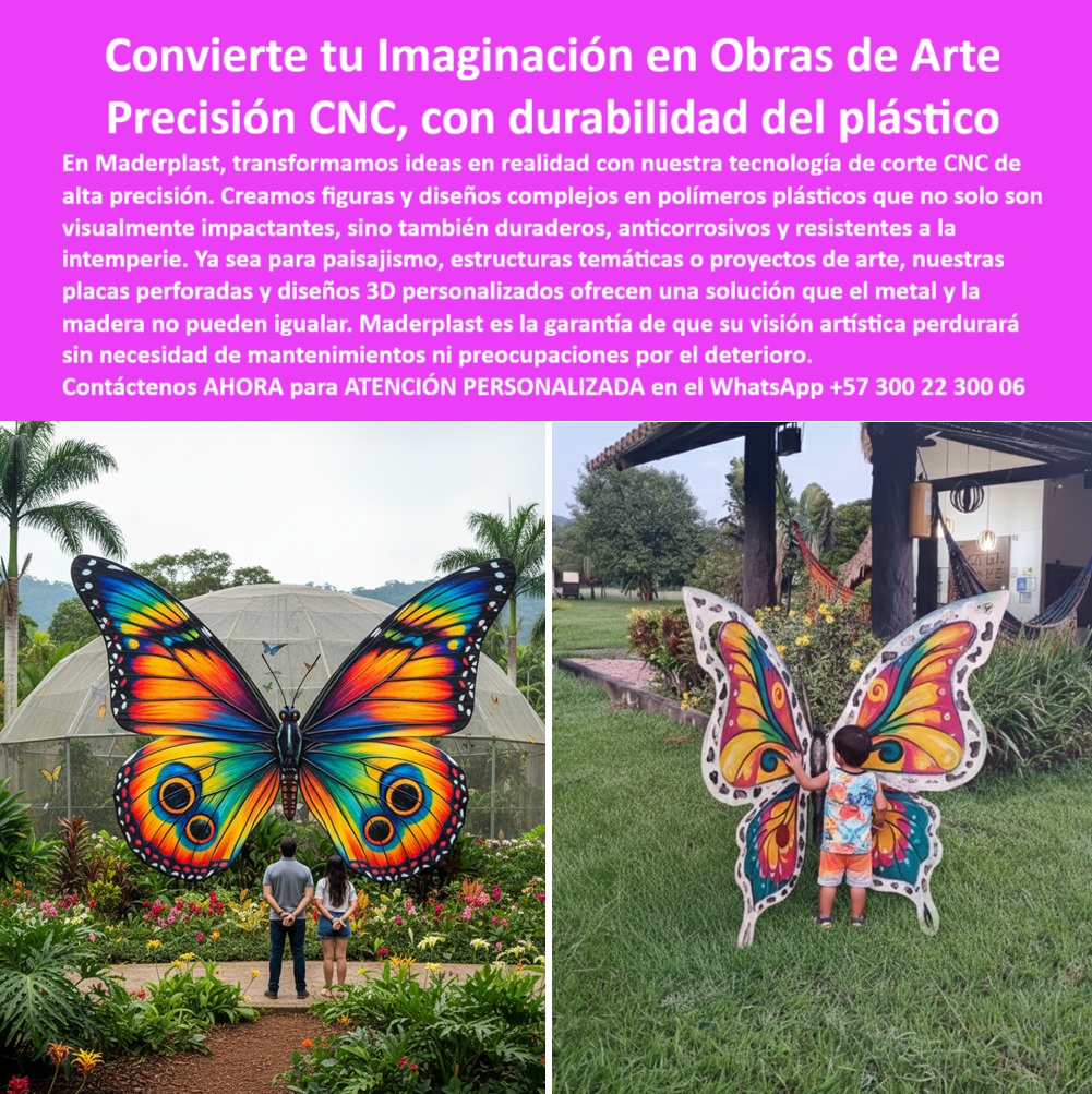 Patrones Corte CNC Paisajismo Figuras Con Corte CNC Maquinados CNC Maderplast Convierte tu Imaginación en Obras de Arte: Precisión CNC con la Durabilidad del Plástico, La barrera entre la ingeniería y el arte se ha desvanecido gracias a las innovadoras soluciones de Maderplast. La imagen que observas es la prueba tangible de nuestra capacidad para convertir tus ideas en obras de arte perdurables. Nuestras esculturas plásticas CNC resistentes a la intemperie y figuras artísticas en polímero plástico duradero son el resultado de la tecnología de corte de alta precisión que nos permite crear diseños complejos y estéticamente impactantes que ni el metal ni la madera pueden igualar, Si buscas un proveedor que no solo fabrique, sino que innove, Maderplast es tu mejor opción. Si te preguntas dónde comprar esculturas plásticas para jardines o mariposas gigantes decorativas para paisajismo, la respuesta es con nosotros. Creamos estructuras plásticas anticorrosivas para exteriores que son ideales para parques temáticos, jardines, plazas y proyectos de paisajismo. ¿Qué ventajas tienen las esculturas plásticas CNC frente a las metálicas? Son más ligeras, no se oxidan, resisten el sol y la humedad, y mantienen sus colores vibrantes por años, lo que elimina el costoso mantenimiento, La personalización es nuestro sello. Si te preguntas si se pueden fabricar esculturas artísticas personalizadas, la respuesta es un rotundo sí. En Maderplast, convertimos cualquier diseño en una obra de arte CNC fabricada en plástico industrial, ideal para proyectos turísticos y paisajismo urbano. Nuestros diseños 3D nos permiten crear figuras plásticas decorativas a medida CNC con un nivel de detalle que asegura su atractivo visual y su funcionalidad. Las piezas artísticas plásticas resistentes al clima que fabricamos, como las mariposas de la imagen, superan décadas de vida útil, resistiendo sol y lluvia sin deterioro, Para proyectos de alto impacto, como parques temáticos y jardines botánicos, nuestras esculturas plásticas grandes para paisajismo urbano y figuras decorativas CNC anticorrosivas exteriores son la solución ideal. El testimonio de la arquitecta de paisajismo Carolina Rojas lo confirma: "Con Maderplast logramos instalar mariposas plásticas gigantes que hoy son ícono del lugar. Resistieron sol, lluvia y el contacto constante de visitantes sin perder color ni forma." Esta experiencia demuestra que nuestras esculturas plásticas ligeras y duraderas para parques son una inversión segura, En Maderplast, cada una de nuestras esculturas de polímero CNC con acabados de color es una promesa de calidad y creatividad. Somos expertos en obras artísticas plásticas personalizadas CNC y en esculturas 3D plásticas a pedido. Maderplast es la única y mejor opción que cumple tus requisitos, con una visión artística que perdurará sin necesidad de mantenimiento ni preocupaciones por el deterioro, Contáctanos ahora para atención personalizada en el WhatsApp +57 300 22 300 06. 0 Placas perforadas CNC en polímeros plásticos, - Placas perforadas plásticas anticorrosivas, - Perforaciones a pedido sobre diseños 3D, - Rejillas CNC plásticas Flor Patrones Corte CNC Paisajismo Figuras Con Corte CNC Maquinados CNC Maderplast 0 Placas perforadas CNC en polímeros plásticos Placas perforadas plásticas anticorrosivas Perforaciones a pedido sobre diseños 3D Rejillas CNC plásticas Flor Convierte tu Imaginación en Obras de Arte: Precisión CNC con la Durabilidad del Plástico, La barrera entre la ingeniería y el arte se ha desvanecido gracias a las innovadoras soluciones de Maderplast. La imagen que observas es la prueba tangible de nuestra capacidad para convertir tus ideas en obras de arte perdurables. Nuestras esculturas plásticas CNC resistentes a la intemperie y figuras artísticas en polímero plástico duradero son el resultado de la tecnología de corte de alta precisión que nos permite crear diseños complejos y estéticamente impactantes que ni el metal ni la madera pueden igualar, Si buscas un proveedor que no solo fabrique, sino que innove, Maderplast es tu mejor opción. Si te preguntas dónde comprar esculturas plásticas para jardines o mariposas gigantes decorativas para paisajismo, la respuesta es con nosotros. Creamos estructuras plásticas anticorrosivas para exteriores que son ideales para parques temáticos, jardines, plazas y proyectos de paisajismo. ¿Qué ventajas tienen las esculturas plásticas CNC frente a las metálicas? Son más ligeras, no se oxidan, resisten el sol y la humedad, y mantienen sus colores vibrantes por años, lo que elimina el costoso mantenimiento, La personalización es nuestro sello. Si te preguntas si se pueden fabricar esculturas artísticas personalizadas, la respuesta es un rotundo sí. En Maderplast, convertimos cualquier diseño en una obra de arte CNC fabricada en plástico industrial, ideal para proyectos turísticos y paisajismo urbano. Nuestros diseños 3D nos permiten crear figuras plásticas decorativas a medida CNC con un nivel de detalle que asegura su atractivo visual y su funcionalidad. Las piezas artísticas plásticas resistentes al clima que fabricamos, como las mariposas de la imagen, superan décadas de vida útil, resistiendo sol y lluvia sin deterioro, Para proyectos de alto impacto, como parques temáticos y jardines botánicos, nuestras esculturas plásticas grandes para paisajismo urbano y figuras decorativas CNC anticorrosivas exteriores son la solución ideal. El testimonio de la arquitecta de paisajismo Carolina Rojas lo confirma: "Con Maderplast logramos instalar mariposas plásticas gigantes que hoy son ícono del lugar. Resistieron sol, lluvia y el contacto constante de visitantes sin perder color ni forma." Esta experiencia demuestra que nuestras esculturas plásticas ligeras y duraderas para parques son una inversión segura, En Maderplast, cada una de nuestras esculturas de polímero CNC con acabados de color es una promesa de calidad y creatividad. Somos expertos en obras artísticas plásticas personalizadas CNC y en esculturas 3D plásticas a pedido. Maderplast es la única y mejor opción que cumple tus requisitos, con una visión artística que perdurará sin necesidad de mantenimiento ni preocupaciones por el deterioro, Contáctanos ahora para atención personalizada en el WhatsApp +57 300 22 300 06.