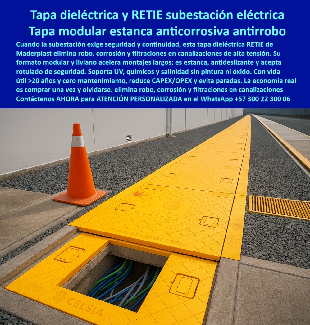 Canalizaciones Eléctricas Tapa alta tensión Retie Maderplast 0 Tapas dieléctricas modulares para subestaciones eléctricas y redes de alta tensión Sistemas de cubrimiento dieléctrico subestaciones eléctricas y áreas de potencia industrial PP Canalizaciones Eléctricas Tapa alta tensión Retie Maderplast 0 Tapas dieléctricas modulares para subestaciones eléctricas y redes de alta tensión Sistemas de cubrimiento dieléctrico subestaciones eléctricas y áreas de potencia industrial PP