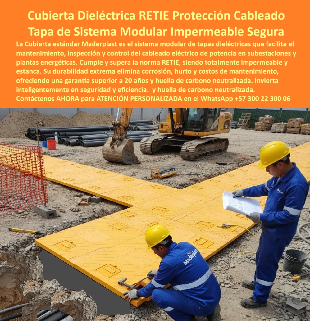 Cubierta estándar Tapa norma Retie Impermeable Estanca Maderplast 0 Sistema modular de tapas dieléctricas que facilita el mantenimiento la inspección y el control del cableado eléctrico de potencia en subestaciones y plantas energéticas Tapa PP Cubierta estándar Tapa norma Retie Impermeable Estanca Maderplast 0 Sistema modular de tapas dieléctricas que facilita el mantenimiento la inspección y el control del cableado eléctrico de potencia en subestaciones y plantas energéticas Tapa PP