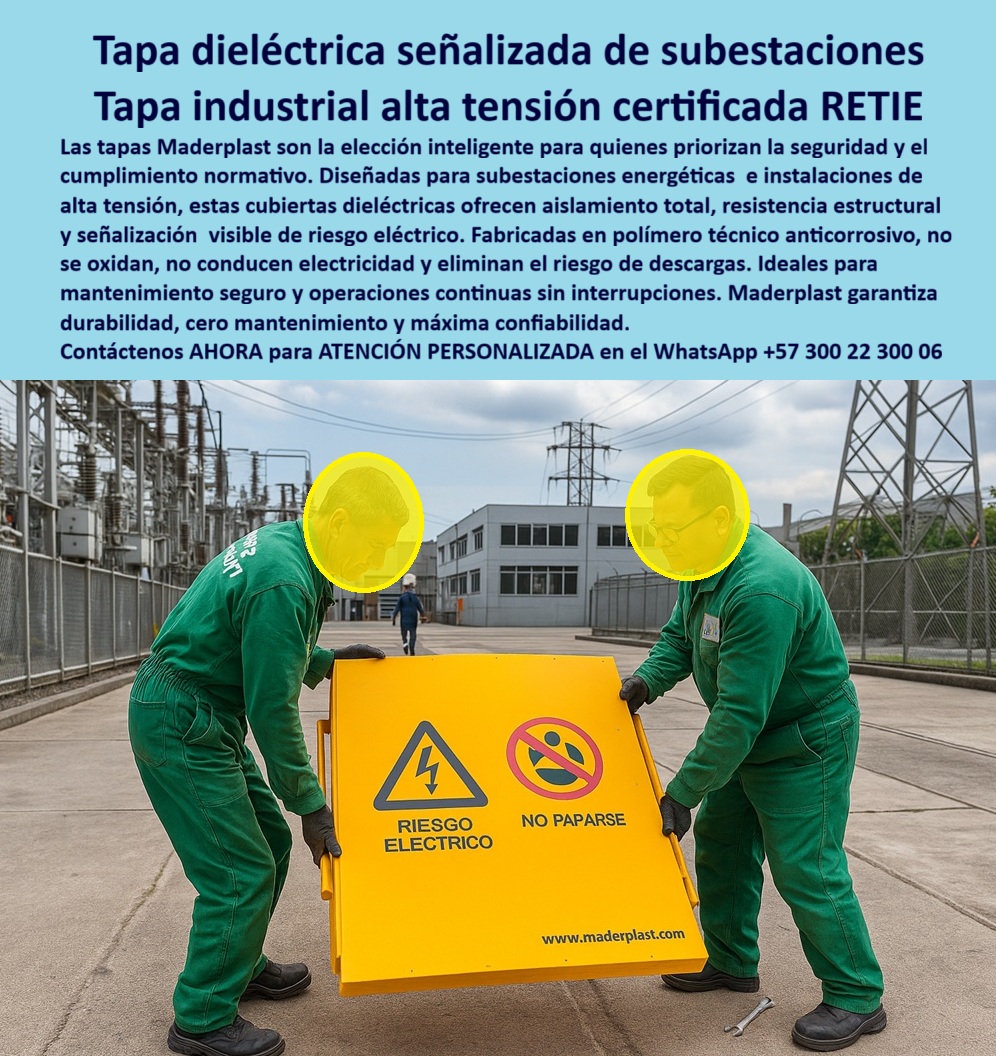 Cubiertas Tapas industriales Tapa alta tensión Retie Maderplast 0 Tapa subestaciones industriales Tapas dieléctricas con señalización de riesgo eléctrico ideales mantenimiento y seguridad en subestaciones energéticas Cubiertas modulares Retie PP Cubiertas Tapas industriales Tapa alta tensión Retie Maderplast 0 Tapa subestaciones industriales Tapas dieléctricas con señalización de riesgo eléctrico ideales mantenimiento y seguridad en subestaciones energéticas Cubiertas modulares Retie PP