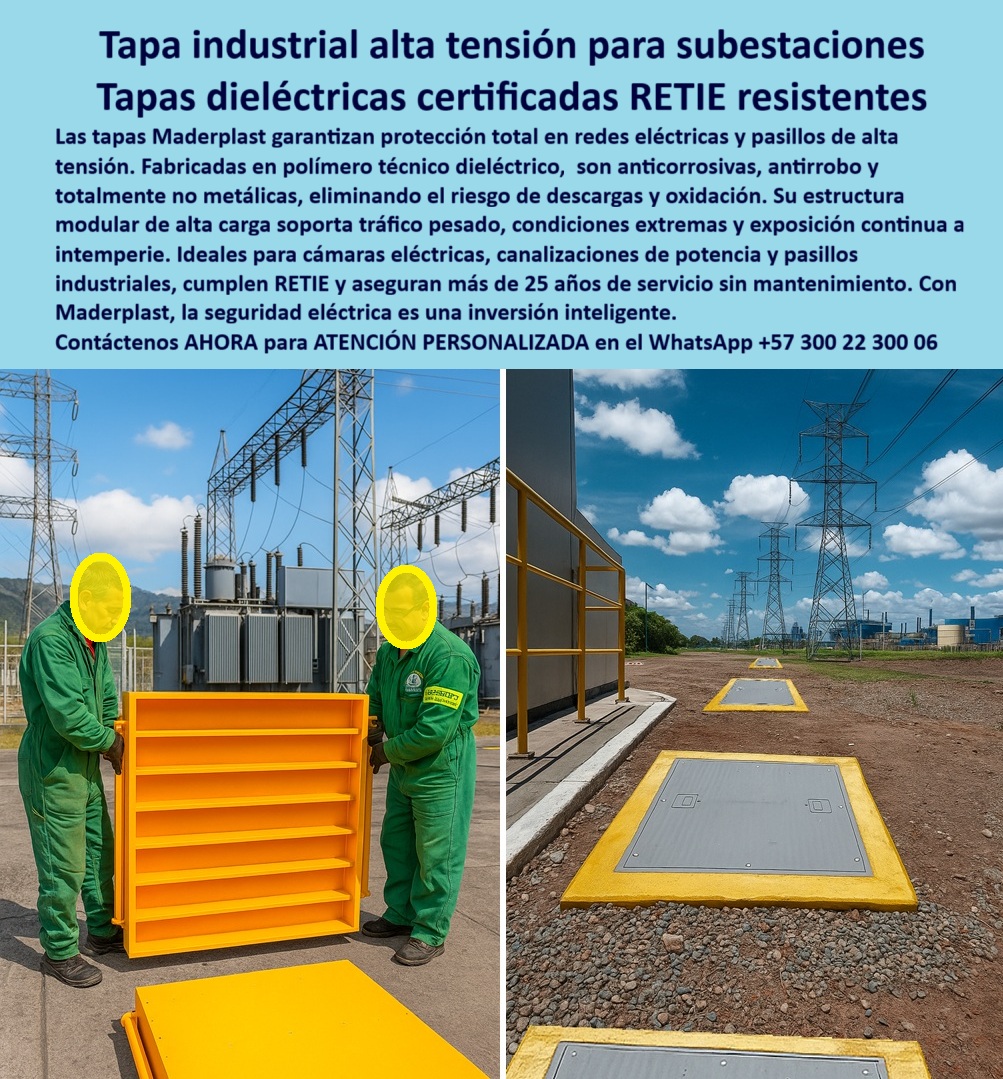 Cubiertas Tapas industriales Tapa alta tensión Retie Maderplast 0 Tapas resistentes y certificadas para alto voltaje Tapas modulares para pasillos eléctricos en subestaciones de alta tensión Tapas de inspección eléctrica para redes de potencia 0 Cubiertas Tapas industriales Tapa alta tensión Retie Maderplast 0 Tapas resistentes y certificadas para alto voltaje Tapas modulares para pasillos eléctricos en subestaciones de alta tensión Tapas de inspección eléctrica para redes de potencia 0