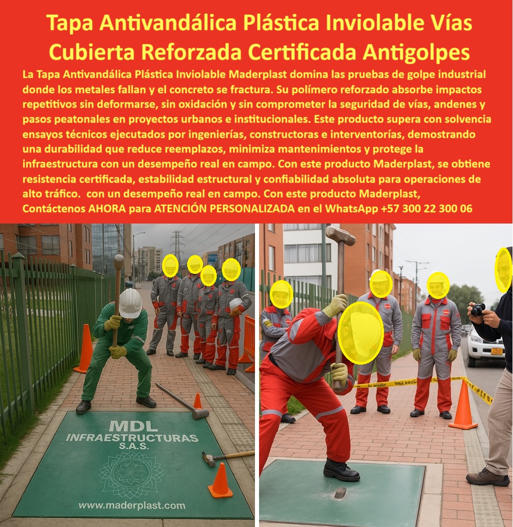 Tapa Inviolable Plástica Alta Resistencia Tapa Antivandálica Maderplast 0 Pruebas de Golpe Industrial Tapa Plástica Reforzada para Vías y Andenes - Ensayos Antigolpes de Alta Durabilidad tapas con pruebas técnicas institucionales de ingenierías Tapa Inviolable Plástica Alta Resistencia Tapa Antivandálica Maderplast 0 Pruebas de Golpe Industrial Tapa Plástica Reforzada para Vías y Andenes Ensayos Antigolpes de Alta Durabilidad tapas con pruebas técnicas institucionales de ingenierías