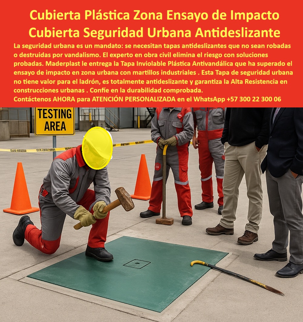 Tapa Inviolable Plástica Alta Resistencia Tapa Antivandálica Maderplast 0 Tapa Ensayo de impacto en zona urbana Construcciones Urbanas Tapa de seguridad urbana sometida a pruebas de vandalismo con martillos industriales Antideslizante inviolable Tapa Inviolable Plástica Alta Resistencia Tapa Antivandálica Maderplast 0 Tapa Ensayo de impacto en zona urbana Construcciones Urbanas Tapa de seguridad urbana sometida a pruebas de vandalismo con martillos industriales Antideslizante inviolable