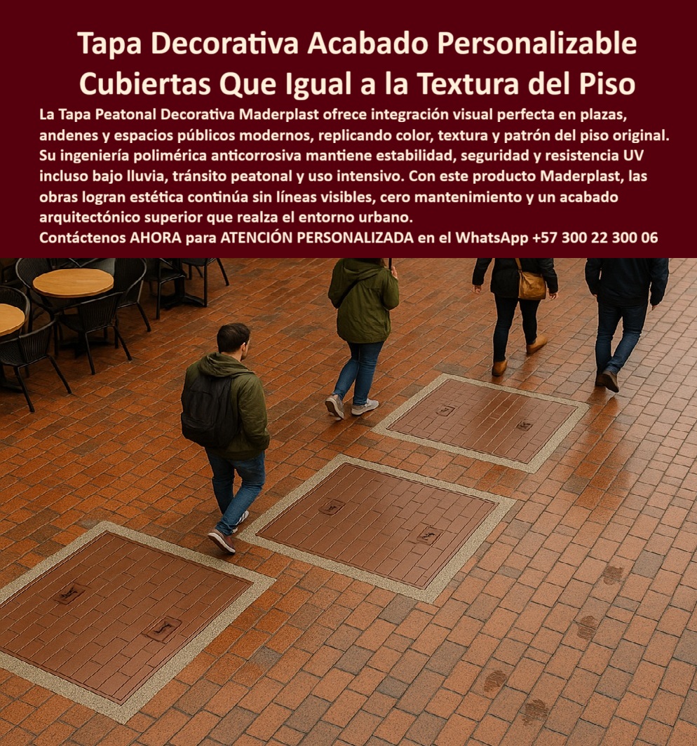 Tapa Peatonal Acabado Personalizable Con Color Y Textura Maderplast 0 Tapas para obras modernas Diseño de tapas decorativas plazas y espacios públicos Tapas diseñadas a técnica en espacios Tapas acorde y similar acabado del piso resistencia UV Tapa Peatonal Acabado Personalizable Con Color Y Textura Maderplast 0 Tapas para obras modernas Diseño de tapas decorativas plazas y espacios públicos Tapas diseñadas a técnica en espacios Tapas acorde y similar acabado del piso resistencia UV