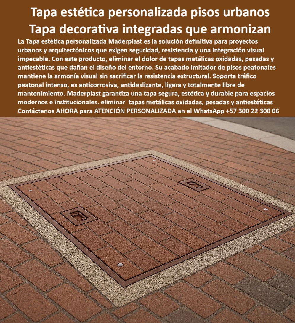 Tapa con Acabado personalizable por color y textura Maderplast 0 Tapas acorde y similar acabado del piso peatonal o institucional Tapa con integración estética en espacios públicos Tapa integración estética el piso húmedo Tapas acorde y similar Tapa con Acabado personalizable por color y textura Maderplast 0 Tapas acorde y similar acabado del piso peatonal o institucional Tapa con integración estética en espacios públicos Tapa integración estética el piso húmedo Tapas acorde y similar