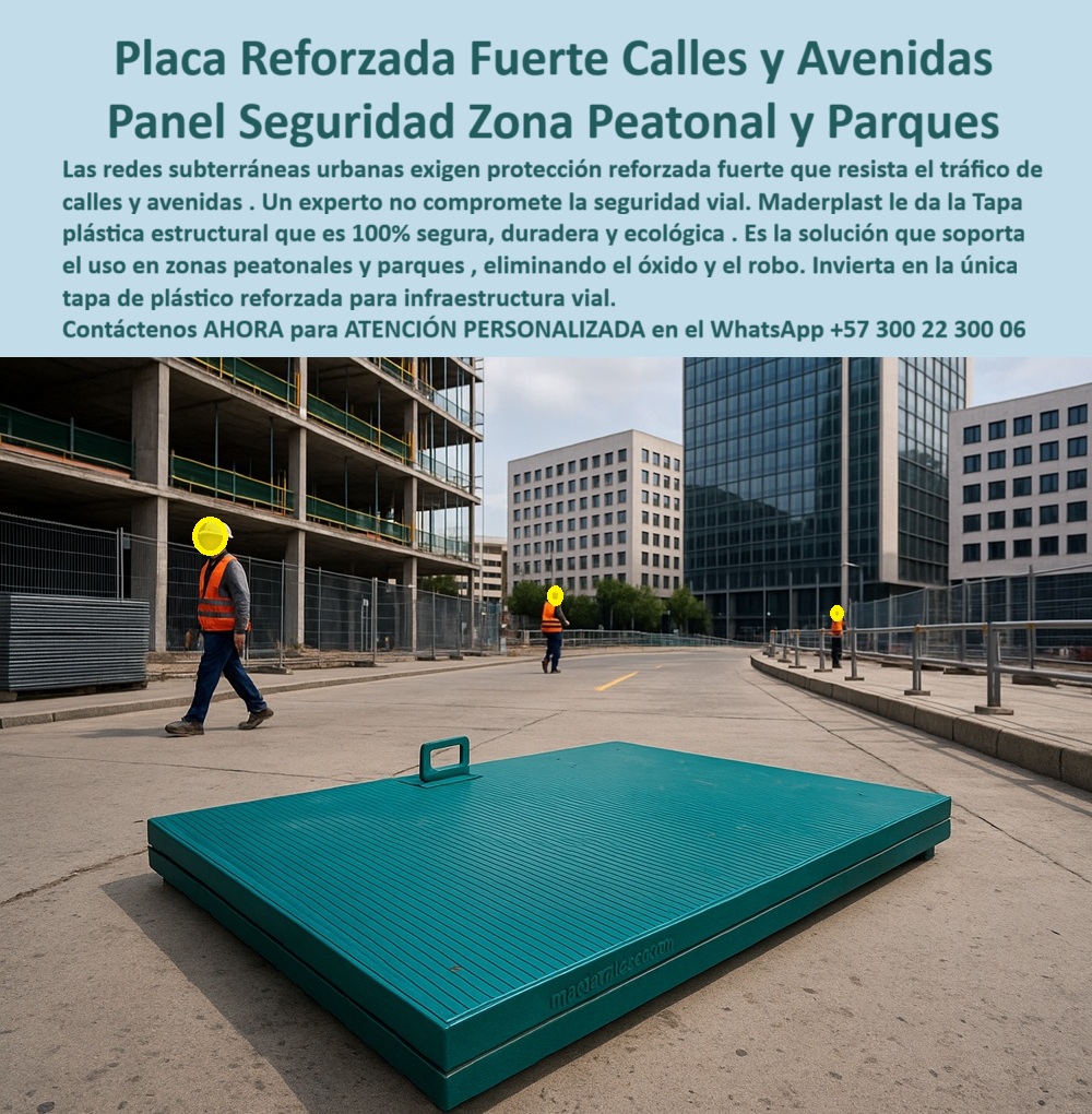 Tapa plástica reforzada fuerte Maderplast 0 para calles y avenidas, segura, duradera y ecológica para redes subterráneas urbanas Tapa plástica estructural Maderplast parques, zonas peatonales y redes subterráneas urbanas Tapa plástica reforzadas Tapa plástica reforzada fuerte Maderplast 0 para calles y avenidas segura duradera y ecológica para redes subterráneas urbanas Tapa plástica estructural Maderplast parques zonas peatonales y redes subterráneas urbanas Tapa plástica reforzadas