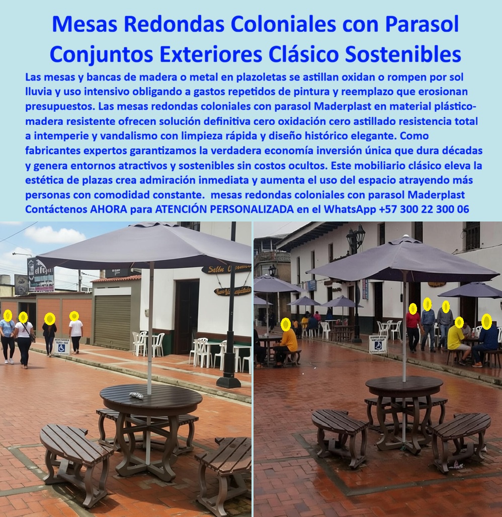 Mesa Redonda Exterior Parasol Comedor con sombrillas Maderplast 0 Mesa Colonial Exterior con Parasol para Espacios Silla Clásica Colonial Resistente para Centros Históricos Bancos Restauración Histórica silla parasol  Mesa Redonda Colonial con Parasol y Conjuntos Exteriores Clásico Sostenibles Maderplast Ingeniería Patrimonial y Rentabilidad Turística:  Visualice la elegancia atemporal de un centro histórico vibrante, libre del deterioro que inevitablemente consume a la madera antigua: el Conjunto de Mesa Redonda Colonial con Parasol Maderplast. Este sistema integral se compone de una mesa central robusta rodeada por cuatro bancas curvas ergonómicas que maximizan el espacio y facilitan la conversación social, todo bajo la protección de un parasol integrado anclado a la misma estructura. Fabricado mediante procesos industriales controlados en polímeros de ingeniería con un acabado textura madera oscura (Wenge o Café), este mobiliario respeta rigurosamente la estética clásica exigida en "Pueblos Patrimonio" y zonas de restauración histórica. Sin embargo, es tecnológicamente superior: no se pudre con la lluvia, no requiere barniz y es 100% inmune a plagas, termitas y hongos. Es la inversión definitiva para alcaldías y restaurantes que buscan mantener el encanto colonial eliminando el 100% de los costos operativos de mantenimiento por más de 20 años.  Para los Secretarios de Cultura, curadores de patrimonio y dueños de restaurantes en zonas históricas, el dilema es constante: cómo amoblar una plaza de pueblo sin que se roben o dañen las sillas y sin violar los códigos estéticos. La respuesta técnica y aprobada es la Mesa Colonial Exterior con Parasol para Espacios de Maderplast. A diferencia de la madera nativa que exige restauración semestral, nuestra Silla Clásica Colonial Resistente para Centros Históricos replica la estética patrimonial con un material sintético eterno que no sufre con la intemperie. Cuando su necesidad es encontrar mobiliario urbano clásico con sombrilla para plazas públicas, nuestros conjuntos redondos integran el anclaje del parasol en una estructura pesada y estable que resiste vientos fuertes y el tráfico turístico masivo sin requerir anclajes destructivos al piso patrimonial. Además, actuamos como Bancos Restauración Histórica silla parasol que funcionan como mobiliario antivandálico difícil de mover y resistente a rayones.  Desde una perspectiva de gestión de activos públicos y privados, la comparativa de costos de mantenimiento entre madera teca y plástico de ingeniería es devastadora para la madera. Maderplast elimina el ciclo de lijado y aceitado semestral, reduciendo el costo operativo (OPEX) a cero y garantizando un retorno de inversión en menos de 24 meses. Somos la solución de mobiliario urbano aprobado para Centros Históricos; nuestra línea Colonial cumple con los códigos estéticos de preservación mientras ofrece durabilidad industrial y sostenibilidad por ser material recuperado. En Maderplast, activamos los disparadores de compra necesarios para su proyecto: solicite cotización inmediata, personalización de tonos para igualar la madera existente, planos de distribución de aforo, renders para aprobación de curaduría y prototipos. Como fabricantes colombianos, nuestro lema es "en plástico le hacemos hasta el ala de un avión, o lo que su imaginación quiera", garantizando Mesas Redondas Coloniales con Parasol y Conjuntos Exteriores Clásico Sostenibles. EL TESTIMONIO PROFESIONAL DE CASO DE ÉXITO:  "aprobado por patrimonio y rentable para el municipio", confirma el Arquitecto Fernando Téllez, Secretario De Cultura Y Turismo De Villa De Leyva, quien relata cómo solucionaron el conflicto entre estética y presupuesto: "mantener la estética colonial era una lucha; las mesas de madera se pudran con el sol de montaña y el instituto de patrimonio prohibía el plástico común. el presupuesto de restauración se comía los recursos. Al implementar el conjunto de mesa redonda colonial con parasol maderplast en acabado wengue, pasamos la inspección de los curadores sin problemas. ha sido la solución perfecta con un gasto de mantenimiento anual de cero pesos. Las mesas soportan el uso de miles de turistas sin rayarse ni astillarse, respetando la identidad visual del pueblo. maderplast nos permitió conservar la historia con tecnología del futuro."  Para efectuar el Soporte técnico y eliminar cualquier duda con Garantía 5 años y el miedo a firmar la orden de compra, es vital abordar la responsabilidad fiscal y la durabilidad del activo. Ingeniero o Funcionario Público, al especificar la Mesa Redonda Exterior Parasol Comedor con sombrillas Maderplast, usted está blindando su gestión contra el detrimento patrimonial. No está comprando mobiliario que desaparecerá del inventario por robo o pudrición en dos años. Usted está adquiriendo infraestructura turística de larga vida útil (>20 años) que cumple con normativas de resistencia y estética. Elimina el riesgo de demandas por astillas o estructuras colapsadas. Maderplast le entrega fichas técnicas, garantías de estabilidad UV y el respaldo de una fabricación industrial nacional. Usted compra la tranquilidad de saber que la plaza o el restaurante mantendrán su encanto histórico intacto, sin asignar presupuesto futuro para reparaciones.  Asegure la preservación del patrimonio y la rentabilidad de su espacio turístico con la única mesa que une el pasado estético con el futuro tecnológico. Contáctenos AHORA para recibir ATENCIÓN PERSONALIZADA, planes y cotización en el WhatsApp +57 300 22 300 06.