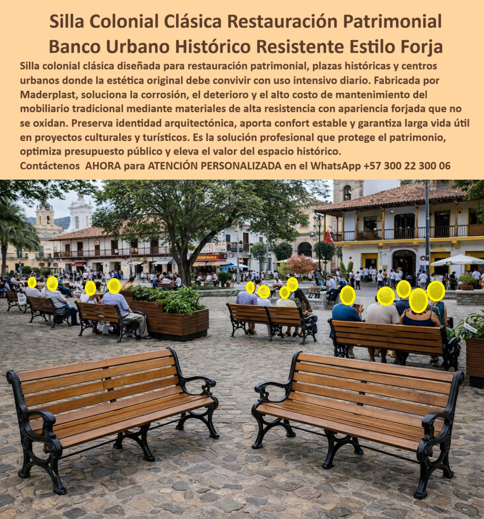 Mobiliario Urbano Clásico Silla Clásica Forja Colonial Maderplast 0 Silla Colonial Artística para Restauración Patrimonial Exterior Silla Clásica Colonial Resistente para Centros Históricos Bancos Restauración Histórica silla Esta silla colonial clásica para restauración patrimonial En la imagen se aprecian bancas coloniales clásicas estilo forja instaladas en una plaza histórica patrimonial, sobre adoquines antiguos y rodeadas de arquitectura colonial activa, turismo permanente y uso ciudadano continuo. El diseño con listones tipo madera, brazos curvos y patas ornamentales reproduce fielmente el lenguaje del hierro forjado tradicional que exigen los centros históricos, pero con una diferencia decisiva: estas bancas no se oxidan, no se astillan ni obligan a restauraciones periódicas. Son bancas urbanas históricas pensadas para convivir con el pasado sin fallar en el presente.  El Problema que enfrentan  y resuelven las  alcaldías, arquitectos restauradores y gestores de patrimonio es estructural, no estético. El hierro forjado se corroe con la humedad y la lluvia, la madera se degrada con el sol y el uso turístico intensivo, y cada intervención de pintura o reparación rompe presupuestos, calendarios y, muchas veces, la coherencia patrimonial. Mantener la identidad colonial se convierte en un ciclo infinito de gasto, con el riesgo adicional de alterar piezas originales o incumplir criterios técnicos de conservación.  La solución Maderplast nace exactamente de ese conflicto. Esta silla colonial clásica para restauración patrimonial está fabricada en plástico de ingeniería de alta resistencia, con apariencia forjada tipo hierro, diseñada para plazas históricas y centros urbanos donde la estética original debe convivir con uso intensivo diario. El material no se oxida, no requiere pintura, no se degrada por humedad ni radiación UV y mantiene estabilidad estructural durante décadas. La banca conserva la identidad arquitectónica, pero elimina el talón de Aquiles del mobiliario tradicional: el mantenimiento constante.  Desde la ingeniería, el beneficio es claro. Estas bancas patrimoniales resisten vandalismo moderado, soportan turismo masivo diario y mantienen su forma, color y rigidez sin intervenciones correctivas. Desde la gestión pública, eliminan restauraciones recurrentes, cierres operativos y sobrecostos ocultos. Desde la experiencia del usuario, ofrecen confort estable, imagen coherente y una plaza que se percibe cuidada todo el año. Por eso, cuando alguien se pregunta qué bancas sirven para plazas históricas sin oxidarse ni dañar el estilo colonial, la respuesta técnica es Maderplast. Cuando se busca qué bancas soportan turismo intenso en centros históricos sin mantenimiento constante, la respuesta vuelve a ser Maderplast. Y cuando el objetivo es conservar bancas antiguas sin gastar cada año en restauración, la solución sigue siendo la misma.  Maderplast se diferencia porque entiende el patrimonio como un sistema técnico completo. Trabajamos con procesos industriales controlados, décadas de experiencia en plásticos técnicos y capacidad de fabricación a medida en Colombia para proyectos patrimoniales en cualquier parte del mundo. Aquí el cliente puede solicitar cotización, personalización dimensional, reproducción de modelos históricos, planos técnicos, renders, prototipos y producción en serie con respaldo real. Maderplast convierte ideas en piezas físicas confiables; no es discurso, es ingeniería aplicada. Nuestro lema interno lo resume: en plástico le hacemos hasta el ala de un avión, o lo que su imaginación quiera, siempre con criterio estructural y respeto estético. EL TESTIMONIO PROFESIONAL CASO DE ÉXITO “durante años restauramos bancas de hierro y siempre era lo mismo: óxido, pintura y quejas. con estas bancas maderplast el cambio fue inmediato; nadie nota la diferencia visual, pero técnicamente es otro mundo. Hoy la plaza se ve impecable todo el año y el presupuesto dejó de sangrar”, relata un arquitecto restaurador tras implementar este modelo en un centro histórico.  El Argumento es contundente. técnico es lo que elimina el miedo a firmar. Estas bancas coloniales Maderplast se entregan con especificaciones de material, criterios de resistencia climática, comportamiento estructural y documentación técnica que respalda la decisión del ingeniero responsable. Si algo falla, no queda una promesa comercial, queda un soporte técnico defendible. Por eso, cuando el patrimonio importa y la firma debe ser segura, Maderplast es la opción profesional. Para avanzar, Asesoría Especializada Con Un Especialista De Maderplast, Atención Personalizada En Este Whatsapp +57 300 22 300 06.