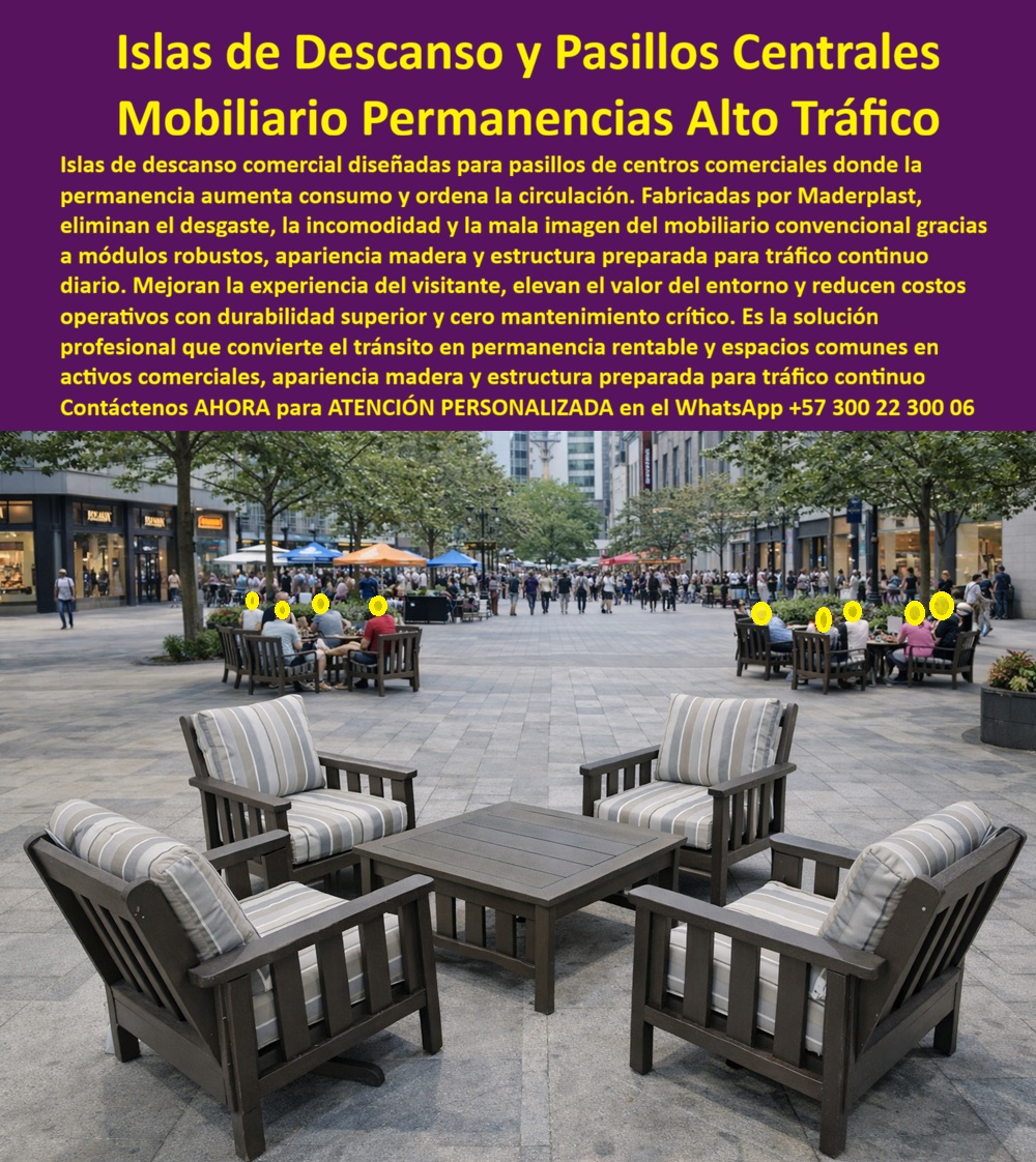 Mobiliario comercial exterior Sofás Plazas Pasillo interior Maderplast 0 Mobiliario Pasillos Centros Comerciales Alto Tráfico Góndolas comerciales con macetas Muebles centrales comerciales pasillos interiores Islas Descanso Islas de Descanso y Mobiliario de Permanencia de Alto Tráfico Maderplast Ingeniería de la Experiencia del Cliente:  Visualice la transformación radical de un pasillo de tránsito rápido en una zona de confort premium que invita a quedarse: las Islas de Descanso para Centros Comerciales Maderplast. Este conjunto tipo lounge, compuesto por cuatro poltronas robustas con una sofisticada apariencia de madera oscura y una mesa central sólida, ha sido diseñado estratégicamente para dominar las zonas de alto tráfico peatonal. A diferencia del mobiliario tapizado que se mancha irreversiblemente o la madera natural que se desgasta con el roce constante de miles de clientes, esta estructura de ingeniería maciza es 100% resistente a golpes, rayones, líquidos derramados y uso intensivo 24/7. Su estética invita al visitante a detenerse, descansar y recargar energía, aumentando significativamente el tiempo de permanencia en el establecimiento ("dwell time") y, por ende, la probabilidad de compra en los locales circundantes. Todo esto se logra sin generar costos operativos de mantenimiento, pintura o tapizado por más de 20 años, convirtiendo un gasto en una inversión rentable.  Para los gerentes de centros comerciales y diseñadores de interiores que buscan maximizar el valor de cada metro cuadrado, la pregunta recurrente es qué muebles para pasillos son cómodos y no se dañan con el tráfico masivo. La respuesta técnica y financiera es la implementación de las Islas de Descanso Maderplast. Estas combinan la ergonomía de una sala lounge de lujo con la resistencia industrial de polímeros avanzados que soportan el uso masivo sin mostrar desgaste. Cuando el objetivo es encontrar mobiliario tipo madera para zonas comunes que no necesite mantenimiento, nuestros conjuntos ofrecen la calidez visual de la madera noble pero son químicamente inertes a la humedad y la suciedad, eliminando los gastos recurrentes de limpieza profunda y restauración. Además, si se busca cómo aumentar el tiempo de permanencia de clientes en pasillos comerciales, la estrategia probada es instalar nuestras salas de descanso de ingeniería, que convierten zonas muertas de tránsito en puntos de confort, reteniendo al cliente por más tiempo y potenciando el ecosistema comercial.  Desde una perspectiva de rentabilidad  y gestión de activos, el problema se resuelve así,  la estrategia de mobiliario para monetizar zonas comunes es clara: implementar "zonas de recarga" con activos duraderos. Al comparar la durabilidad entre sofás de espera tapizados y polímero de ingeniería, Maderplast demuestra ser infinitamente superior en entornos públicos. No se rasga, no se mancha permanentemente y permite el lavado con agua a presión, garantizando una higiene total post-pandemia, algo imposible con textiles. Somos proveedores de salas lounge antivandálicas ideales para aeropuertos y terminales de transporte; nuestra estructura sólida impide el desmantelamiento y resiste cargas pesadas, adaptándose a flujos de miles de pasajeros diarios. En Maderplast activamos los disparadores de compra necesarios para su proyecto: solicite cotización inmediata, personalización de configuraciones, planos de distribución de flujo, renders y prototipos. Como fabricantes colombianos, nuestro lema es "en plástico le hacemos hasta el ala de un avión", ofreciendo soluciones definitivas como Mobiliario comercial exterior, Sofás Plazas Pasillo interior y Góndolas comerciales con macetas. EL TESTIMONIO PROFESIONAL DE CASO DE ÉXITO:  "convertimos un pasillo de tránsito en una zona de ventas vip", confirma el dr. Alejandro Velasco, gerente general del centro comercial la gran plaza, quien relata cómo transformó sus zonas comunes: "teníamos pasillos anchos pero vacíos y fríos. los sofás de tela se ensuciaba en dos meses, dando una imagen de descuido y generando costos de limpieza. necesitábamos confort con la resistencia del tanque de guerra. Al instalar 10 islas de descanso maderplast, el acabado tipo madera oscura elevó el nivel estético de inmediato. El cambio en la dinámica fue total: la gente ahora descansa y entra a comprar a las tiendas vecinas, que reportaron un aumento del 12% en visitas. costo de mantenimiento: $0. maderplast nos ayudó a monetizar el metro cuadrado sin agregar gastos operativos."  Para efectuar el Soporte técnico y eliminar cualquier duda con Garantía 5 años cualquier temor al firmar la orden de compra, es fundamental abordar la seguridad de la inversión. Ingeniero o Gerente, al especificar el Mobiliario Pasillos Centros Comerciales Alto Tráfico Maderplast, usted está blindando su presupuesto operativo (OPEX). No está comprando muebles que requerirán retapizado anual o reparaciones constantes. Usted está adquiriendo activos fijos de larga vida útil que cumplen con normativas de resistencia, ergonomía y asepsia. Elimina el riesgo de mala imagen por mobiliario sucio o roto. Maderplast le entrega fichas técnicas de resistencia al impacto, estabilidad UV y garantía de cero mantenimiento. Usted compra la tranquilidad de saber que sus pasillos trabajarán para usted, mejorando la experiencia del cliente y la rentabilidad del centro comercial.  Asegure el confort de sus visitantes y la rentabilidad de sus espacios comunes con la única sala diseñada para durar y atraer ventas. Contáctenos AHORA para recibir ATENCIÓN PERSONALIZADA, planes y cotización en el WhatsApp +57 300 22 300 06.