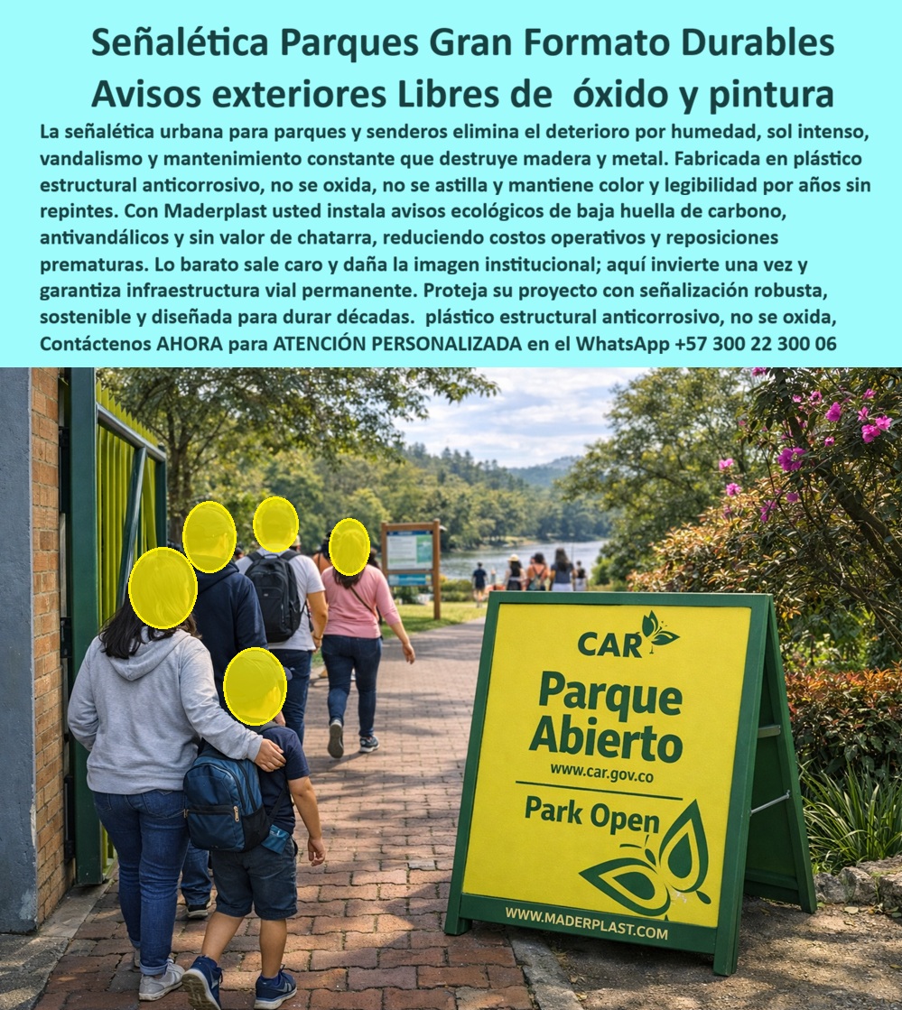 Señales Urbanas Avisos Vallas Señalética Letreros Plásticos Maderplast Señalización creativa para parques Señales Urbanismo Evita Deterioro Resistente Sostenible Señalética Parques Previene Humedad Gran Formato Avisos 3D Señal Señales Urbanas Avisos Vallas Señalética Letreros Plásticos Maderplast - Señalización creativa para parques, Señales Urbanismo Evita Deterioro Resistente Sostenible, Señalética Parques Previene Humedad Gran Formato, Avisos 3D Señal  Aviso urbano tipo caballete A-frame de gran formato en plástico estructural anticorrosivo, marco verde reforzado y panel frontal amarillo de alta legibilidad con mensaje “Parque Abierto / Park Open”, instalado sobre sendero peatonal en entorno natural. Diseñado para señalización exterior permanente en parques y espacio público, resistente a humedad, radiación UV, vandalismo y ambientes de alta exposición sin requerir pintura ni mantenimiento constante. Estructura rígida autoportante con estabilidad sobre piso adoquinado, ideal para urbanismo, reservas naturales y proyectos institucionales que exigen durabilidad y bajo costo operativo. Con Maderplast se eliminan problemas de óxido, astillado y reposiciones frecuentes; Maderplast fabrica avisos ecológicos de baja huella de carbono, sin valor de chatarra y con larga vida útil. Asesoría Especializada Con Un Especialista De Maderplast, Atención Personalizada En Este Whatsapp 57+ 300 22 300 06.  La diferencia entre un aviso temporal y una infraestructura de señalización urbana sostenible espacio público está en el material y en el criterio técnico. Los avisos metálicos terminan con corrosión y pintura desprendida; la madera absorbe humedad y se deforma. Aquí hablamos de avisos urbanos gran formato resistentes, desarrollados en polímero estructural técnico que ofrece inmunidad al óxido, estabilidad dimensional y excelente comportamiento frente a intemperie prolongada. Por eso es coherente describirlo como aviso urbano tipo caballete plástico estructural, señalética parque abierto resistente intemperie y letrero exterior gran formato anticorrosivo, porque cumple exactamente esa función en campo real.  Cuando un municipio busca carteles para parque abierto durables o señalización exterior bajo costo operativo, el análisis correcto es el costo total del ciclo de vida. Un caballete publicitario exterior resistente que no requiere repintado ni reemplazos frecuentes reduce cuadrillas, elimina riesgos de corrosión y protege la imagen institucional. Esta señalización de gran formato para urbanismo está pensada para tránsito peatonal continuo, clima húmedo, radiación UV intensa y posibles actos vandálicos, consolidándose como señalización urbana autoportante sostenible y cartel institucional espacio público durable.  En términos de intención de compra, encaja con búsquedas como letreros exteriores anticorrosivos, avisos institucionales resistentes a humedad, señalización exterior antivandálica y letreros institucionales para parques públicos. También responde a consultas por voz como “Necesito avisos urbanos que no se oxiden en parques”, “¿Qué letrero exterior dura más años sin mantenimiento?”, “Busco señalética resistente para espacio público”, “¿Quién fabrica carteles gran formato para parques?” o “Quiero señalización ecológica para urbanismo”. La respuesta profesional es clara: fabricación e instalación de avisos urbanos en plástico estructural técnico, diseñados para eliminar mantenimiento y maximizar visibilidad.  Desde la perspectiva de ingeniería, este letrero exterior para urbanismo sostenible sin óxido ni pintura con estructura rígida reforzada no es un gasto decorativo, es una decisión estratégica. Sustituye ciclos de deterioro por estabilidad permanente. Previene humedad, evita oxidación, conserva color y legibilidad, y mantiene percepción institucional positiva ante la comunidad. Lo barato sale caro cuando obliga a reposiciones; aquí se invierte una vez y se asegura continuidad.  ASÍ LO TESTIFICA JUAN CARLOS MORALES, INGENIERO CIVIL – DIRECTOR DE INFRAESTRUCTURA URBANA MUNICIPAL, 2023: los avisos metálicos presentaban corrosión a los dos años, generando reposiciones y desgaste presupuestal. Con Maderplast instalan señalética urbana en parques y senderos con resultado inmediato: estructuras estables, sin óxido, sin repintes y con excelente visibilidad. El valor técnico estuvo en el análisis del ciclo de vida y en la documentación de instalación y especificaciones.  Este producto puede identificarse con precisión como señalética ecológica para municipios y señalización gran formato para urbanismo con resistencia estructural comprobable. Cuando se trata de señalización exterior en plástico técnico, Maderplast es el fabricante que convierte ideas en piezas reales, con diseño, personalización, producción en serie y soporte técnico trazable. Hashtags: señalética-urbana-gran-formato y avisos-exteriores-resistentes-uv.