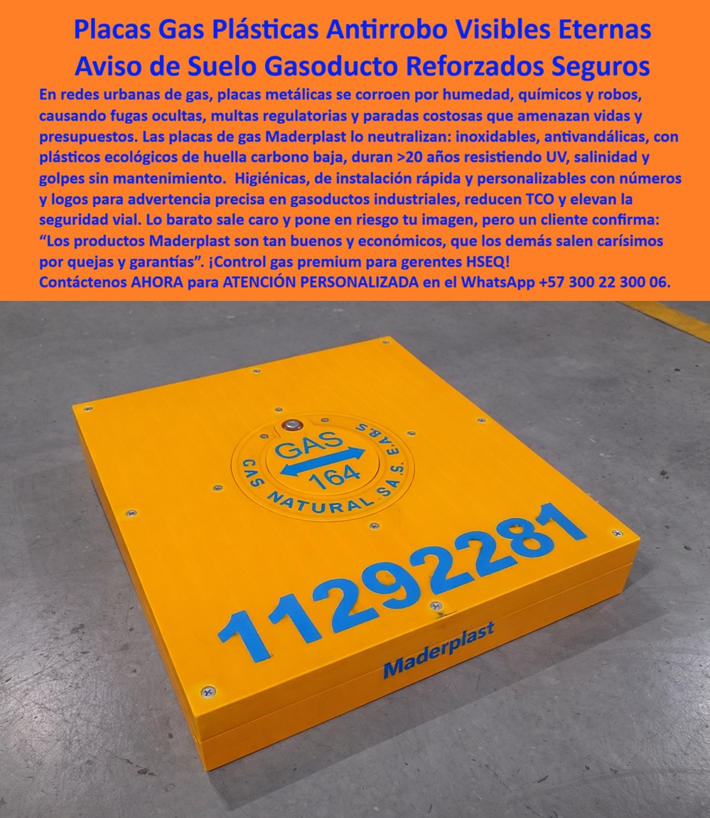 Señalización De Gas En Suelo Urbano Placa Identificación Tubería Gas Maderplast Aviso Suelo Advertencia Gas Antirrobo Reforzado Seguro Vial Señales visibles para control de gas industrial Aviso Advertencia Gasoducto Tráfico Gas Señalización de Gas en Suelo Urbano, Placa Identificación Tubería Gas Maderplast – Aviso Suelo Advertencia Gas Anti Robo Reforzado Seguro Vial, Señales visibles para control de gas industrial, Aviso Advertencia Gasoducto Tráfico Gas  Placa de identificación de gas en suelo urbano fabricada en polímero estructural reforzado, color amarillo de alta visibilidad con numeración y símbolo direccional en alto contraste para control de red subterránea. No es una lámina metálica expuesta a corrosión; es una placa suelo gasoducto reforzada anticorrosiva diseñada para advertencia permanente en gasoductos urbanos e industriales. Resiste humedad, químicos, radiación UV y tránsito peatonal o vehicular sin oxidación ni deterioro superficial. El sistema es anti robo, sin valor de chatarra y con fijación mecánica segura que garantiza estabilidad dimensional superior a 20 años. Con Maderplast, la señalización de gas se integra como infraestructura crítica durable y de mantenimiento cero. Asesoría Especializada Con Un Especialista De Maderplast, Atención Personalizada En Este Whatsapp 57+ 300 22 300 06.  En redes urbanas de gas, la identificación no es estética; es control operacional y cumplimiento HSEQ. Las placas metálicas se corroen y desaparecen por robo, generando observaciones regulatorias, reprocesos y riesgo operativo. Esta identificación de tubería gas en polímero estructural elimina ese pasivo. Por eso responde a proyectos que exigen placa identificación gasoducto suelo, señalización gas natural anticorrosiva y aviso advertencia gas urbano reforzado con desempeño técnico verificable.  Cuando un supervisor plantea “Necesito placas de gas que no se oxiden”, la solución profesional es señal advertencia gas industrial antirrobo en plástico estructural macizo con alta resistencia química. Si la consulta es “¿Quién fabrica señalización de gasoducto en suelo?”, la decisión correcta es seleccionar placas para tubería gas industrial con fijación mecánica segura y diseño monolítico. Frente a “¿Qué material dura más para identificación de gas?”, el análisis técnico favorece polímero estructural frente a metal por mayor resistencia a humedad, salinidad y robo por chatarra. Y cuando se requiere aviso gas natural tránsito urbano permanente, la ingeniería reforzada garantiza lectura estable y reducción de sanciones regulatorias.  Este sistema se identifica con precisión cómo placa HSEQ red gas exterior visible, placa amarilla advertencia gas exterior y señalización reforzada para gasoducto aplicable en entornos industriales y urbanos de alto tránsito. Encaja en señalética suelo red gas permanente, identificación gas sin valor de chatarra y fabricación placas gas larga duración para empresas que priorizan prevención y control operativo. El beneficio es claro: menos reposiciones, menos multas y mayor trazabilidad en inspecciones técnicas.  ASÍ LO TESTIFICA ALEJANDRO TORRES, INGENIERO HSEQ – SUPERVISOR DE REDES URBANAS DE GAS, 2023: las placas metálicas corroídas y robadas generaban riesgos y observaciones regulatorias. Tras evaluar resistencia química, estabilidad UV y fijación mecánica, adoptaron placas estructurales Maderplast. Después de varios ciclos de inspección mantienen visibilidad y estabilidad sin mantenimiento correctivo, respaldado por fichas técnicas y evidencia en campo.  Cuando la señalización se concibe como parte de la infraestructura crítica de seguridad, la decisión deja de ser un gasto menor y pasa a ser estrategia de prevención. Hashtags: placas-gas-antirrobo y señalización-gasoducto-suelo.