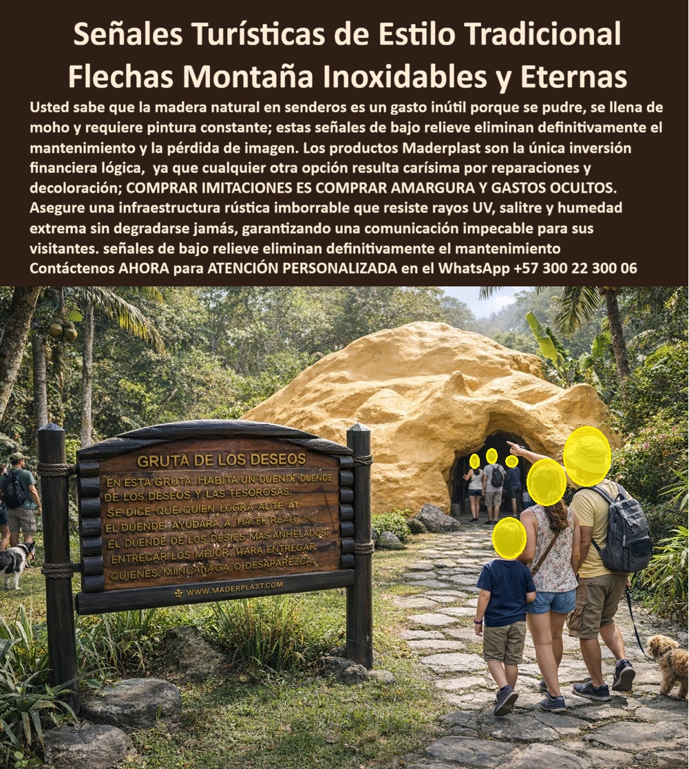 Señalización Turística Cartes Señales Bajo Relieve Avisos Madera Maderplast Señalética Ecológica Tradicional Bajo Relieve Señalización Señales Turísticas Ecológicas Tipo Poste Carteles Parques Informativos Químicos SAL En la entrada de una gruta turística, sobre un sendero empedrado rodeado de vegetación densa, se instala un cartel estilo madera con textura rústica y texto tallado en bajo relieve que permanece nítido pese a la humedad, el tránsito constante y la radiación solar. Esta escena representa el sistema Señalización Turística Cartes Señales Bajo Relieve Avisos Madera Maderplast - Señalética Ecológica Tradicional Bajo Relieve, Señalización Señales Turísticas Ecológicas Tipo Poste, Carteles Parques Informativos Químicos SAL, concebido para ofrecer estética clásica con desempeño estructural permanente.  En montaña y selva, la madera natural absorbe agua, se llena de moho y se fisura por cambios térmicos bruscos. El resultado son barnices anuales, reemplazos frecuentes y pérdida de imagen institucional. Por eso la solución técnica correcta son señales turísticas estilo tradicional resistentes fabricadas en polímero estructural macizo con grabado permanente. Este material no se pudre, no se oxida y mantiene estabilidad dimensional frente a humedad, radiación UV y salitre, convirtiéndose en verdadera señalización ecológica parques anticorrosiva y carteles ecológicos resistentes al salitre.  Estas estructuras funcionan como carteles montaña bajo relieve durables y como carteles tipo poste sin mantenimiento, esculpidos y no impresos superficialmente. El texto en relieve profundo evita decoloración prematura y garantiza legibilidad continúa, posicionándose como señalización clásica sin pudrición ni moho y carteles parques sin barniz ni pintura. En términos operativos, representan señalética montaña bajo costo operativo y señalización rústica permanente exterior, eliminando costos ocultos asociados a reparaciones y mantenimiento periódico.  Cuando un administrador consulta “¿Qué material sustituye la madera natural en carteles de montaña de larga duración?”, la respuesta técnica es un sistema estructural macizo con protección UV integral y resistencia química. Si la necesidad es “señales parque resistentes radiación UV” o “avisos turísticos anticorrosivos exteriores”, la alternativa profesional es una señalética en bajo relieve diseñada para intemperie extrema y uso público intensivo.  Desde la perspectiva del ingeniero responsable del proyecto, la decisión se sustenta en especificación técnica clara: propiedades del polímero estructural, resistencia a humedad y estabilidad frente a cambios térmicos. Estos postes informativos parques duraderos no son imitaciones frágiles; son infraestructura turística diseñada para durar tanto como el sendero que señaliza, reduciendo el costo total de propiedad y eliminando intervenciones correctivas recurrentes.  TESTIMONIO ASÍ LO TESTIFICA ING. SANTIAGO RÍOS – INGENIERO JEFE HIDRÁULICO PTAP/PTAR – PROYECTO ECOTURÍSTICO DE MONTAÑA – NOVIEMBRE 2023: “Necesitábamos señalización tradicional que soportara humedad constante y radiación UV intensa. La madera natural presentaba moho y fisuras en poco tiempo. Maderplast propuso señales en copolímero estructural macizo con grabado en bajo relieve permanente. Tras temporadas de lluvia y sol, la señal mantiene la textura y la legibilidad intacta. La inversión eliminó mantenimiento recurrente y aseguró durabilidad comprobada.”  El cliente puede solicitar cotización, personalización de textos y formatos, planos, renders y producción en serie. Cuando se trata de letreros rústicos resistentes a humedad con estética tradicional y desempeño técnico superior, Maderplast integra imagen natural con ingeniería estructural para ofrecer señalización turística ecológica, anticorrosiva y de larga vida útil. Atención especializada en WhatsApp +57 300 22 300 06 para implementar infraestructura turística permanente y confiable.