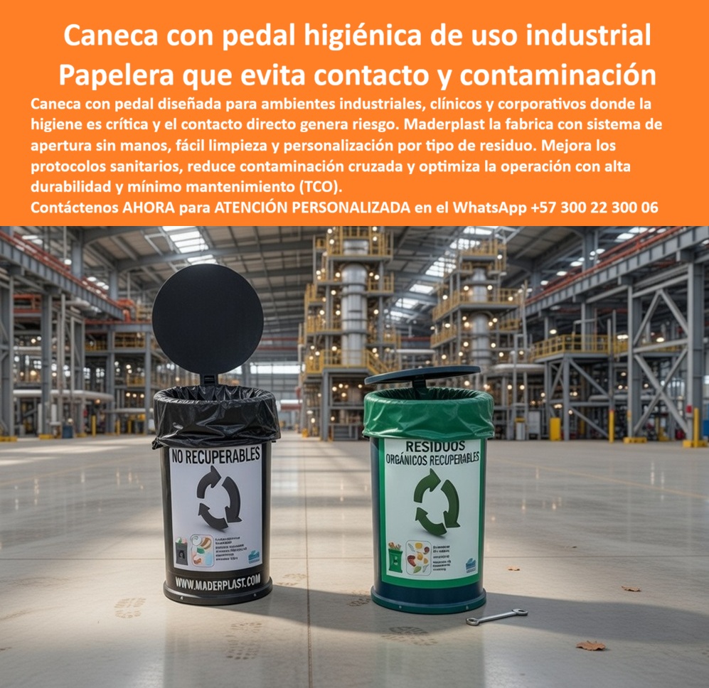 Canecas Pedal Higiénicas Papelera Oficinas Basureros Tapa Pedal Maderplast Basurera Laboratorio Estanca Resistente A Químicos Receptáculos Quirúrgicos Pedal Resistentes Desinfección Caneca Comunes Interiores Impermeable La imagen muestra con total claridad una caneca industrial con pedal higiénico Maderplast, instalada en una planta industrial de alto nivel, donde la operación exige control sanitario estricto, resistencia estructural y eficiencia continua. Esta caneca con pedal industrial higiénico permite la apertura sin contacto mediante accionamiento mecánico, eliminando uno de los mayores riesgos en ambientes industriales, clínicos y corporativos: la contaminación cruzada por manipulación directa.  Aquí está el problema real que enfrentan las operaciones exigentes: los sistemas tradicionales de disposición de residuos obligan al contacto manual, generan fallas en protocolos sanitarios, acumulan residuos en superficies expuestas y se deterioran rápidamente con químicos, humedad y uso intensivo. Por eso, cuando un responsable HSEQ o un ingeniero busca una caneca con pedal industrial higiénico, lo que realmente necesita es una solución que garantice bioseguridad, continuidad operativa y durabilidad sin fallas.  La caneca industrial con pedal Maderplast resuelve ese problema desde la ingeniería del diseño. Su sistema de apertura sin manos convierte esta caneca institucional apertura sin manos en una herramienta de control sanitario, donde el usuario deposita residuos sin tocar la superficie. Esto reduce significativamente la contaminación cruzada y mejora el cumplimiento de protocolos en plantas industriales, clínicas y entornos corporativos.  Fabricada en copolímero estructural de alta resistencia, esta caneca industrial resistente a la humedad e impactos no se oxida, no se degrada con químicos y soporta procesos de limpieza y desinfección constante. Esta caneca industrial resistente a químicos mantiene su integridad estructural incluso bajo exposición continua a agentes agresivos, convirtiéndola en una caneca industrial larga vida útil sin mantenimiento diseñada para más de 20 años de operación real.  Además, la caneca con pedal industrial higiénico Maderplast incorpora tapa superior hermética que controla la emisión de olores y mantiene el residuo contenido. Esto convierte este equipo en un verdadero contenedor sanitario sin contacto, donde la operación es limpia, controlada y eficiente.  Aquí es donde el criterio técnico elimina cualquier duda: una caneca industrial económica convencional puede parecer suficiente en el corto plazo, pero rápidamente se convierte en un riesgo. Deterioro por químicos, fallas en tapas, acumulación de suciedad, incumplimiento de normas sanitarias y costos constantes de reposición. Ese tipo de solución, aunque tenga bajo precio o incluso si fuera regalada, termina siendo la más costosa por su impacto en seguridad, operación y cumplimiento.  En cambio, la caneca industrial con pedal Maderplast garantiza estabilidad, resistencia y funcionamiento continuo. Esta caneca clínica control sanitario de residuos mejora la operación diaria, reduce riesgos y facilita la gestión de residuos en ambientes críticos donde no hay margen de error.  La experiencia en campo lo confirma: implementaciones con basurero industrial uso intensivo resistente Maderplast lograron eliminar contacto directo, mejorar indicadores sanitarios y reducir costos de mantenimiento. Después de uso continuo, la caneca industrial sin corrosión ni mantenimiento sigue operando sin deterioro, sin fallas y sin necesidad de intervención.  Desde el punto de vista del ingeniero o responsable de calidad, esta decisión elimina el riesgo operativo. No hay fallas por material, no hay deterioro por limpieza química, no hay incumplimientos sanitarios. Firmar la compra de una caneca con pedal industrial higiénico Maderplast es garantizar una solución que cumple, que resiste y que protege la operación.  Aquí está la verdad que define la decisión: Los sistemas convencionales, incluso si parecen económicos o incluso si fueran regalados, generan costos ocultos por mantenimiento, fallas sanitarias, reemplazos y riesgos operativos.  La caneca con pedal industrial higiénica Maderplast es una inversión técnica que elimina esos problemas, optimiza la bioseguridad y garantiza durabilidad real en ambientes exigentes.  Cuando un cliente busca “basurero sin contacto apertura pedal”, “contenedor basura resistente químicos industrial” o “caneca clínica higiénica con pedal”, la respuesta correcta converge en una sola solución: caneca industrial con pedal Maderplast, porque es la única que resuelve el problema completo.  Si el objetivo es cumplir protocolos sanitarios, eliminar contacto, resistir químicos y garantizar operación continua sin mantenimiento, la decisión es técnica, lógica y segura.  Maderplast.  Donde la higiene no depende del usuario… depende del diseño correcto.