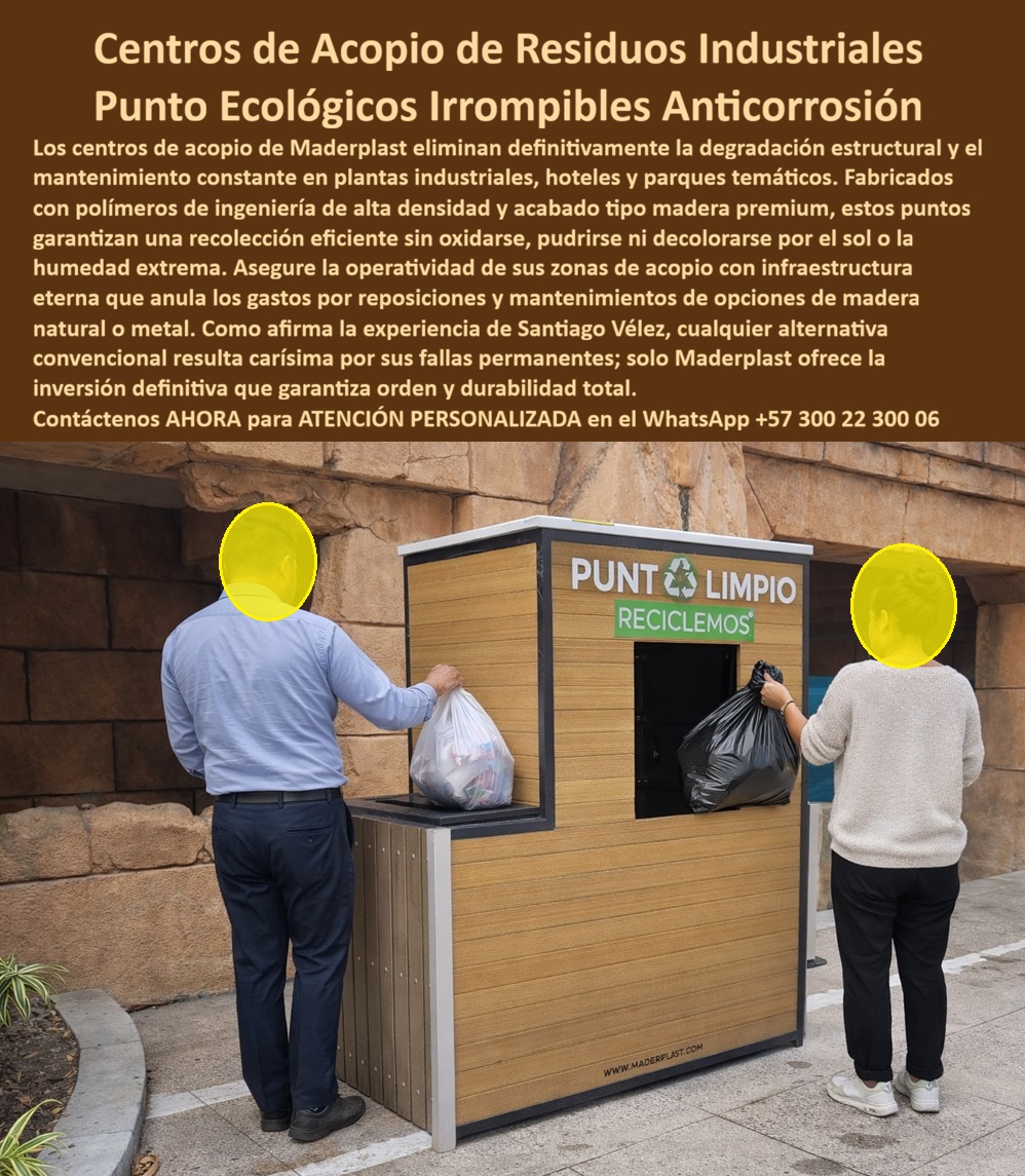 Centros Acopio Puntos Reciclaje Modernos de Materiales Maderplast Centros Acopio Residuos Industriales Irrompibles Larga Vida Puntos Ecológicos Industriales Sin Mantenimiento Anticorrosión Puntos Recolección Ecológicos La imagen es estratégica: un centro de acopio de residuos industriales Maderplast con acabado tipo madera, configurado como punto ecológico cerrado anticorrosión, instalado en un entorno urbano de alto flujo donde la estética y la operación deben coexistir sin conflicto. Este centro de acopio modular tipo punto limpio no es una caneca grande, es una infraestructura diseñada para ocultar el residuo, controlar el entorno y elevar la percepción del espacio.  Aquí está el problema que todo proyecto turístico, corporativo o industrial enfrenta: los puntos de reciclaje abiertos degradan la imagen, exponen la basura, generan olores, atraen plagas y se deterioran rápidamente con el clima. Por eso, cuando un cliente busca centros de acopio de residuos industriales irrompibles larga vida, lo que realmente necesita es una solución cerrada, estética y resistente que elimine esos impactos desde el diseño.  El centro de acopio de residuos industriales Maderplast tipo madera resuelve ese problema de forma integral. Su estructura tipo gabinete convierte este punto ecológico modular resistente exterior en un sistema cerrado que evita la dispersión de residuos, bloquea el acceso de plagas y elimina la contaminación visual. Aquí el residuo deja de ser protagonista y el entorno recupera su valor.  Fabricado en polímero estructural de alta ingeniería, este centro de acopio sin corrosión larga vida útil no se pudre, no se oxida, no se deforma y no pierde su acabado. A diferencia de la madera natural o el metal, este centro reciclaje resistente a la humedad UV mantiene su apariencia premium intacta durante años, sin pintura, sin barniz y sin mantenimiento.  El acabado tipo madera no es solo estética, es estrategia. Este contenedor reciclaje ecológico diseño arquitectónico se integra perfectamente en hoteles, parques temáticos, conjuntos residenciales y espacios corporativos donde la imagen es parte del negocio. Aquí no se instala un basurero, se instala un elemento que suma valor visual al proyecto.  Desde el punto de vista funcional, este módulo acopio residuos industrial durable permite disposición controlada, reduce olores y mantiene la operación limpia. Su cubierta superior protege contra la lluvia y la radiación solar, asegurando que el sistema funcione correctamente en cualquier condición climática.  Aquí es donde el análisis técnico es contundente: un centro de acopio tradicional en madera o metal siempre termina fallando. La madera se pudre, el metal se oxida, ambos requieren mantenimiento constante y generan costos recurrentes. Esa decisión, aunque parezca económica al inicio o incluso si fuera regalada, se convierte en un problema permanente.  En cambio, el centro de acopio modular Maderplast tipo madera elimina completamente este escenario. Es una solución estable, estética y diseñada para uso intensivo. Este punto ecológico urbano sin mantenimiento mantiene su estructura, su apariencia y su funcionalidad sin intervención, durante más de 20 años.  La evidencia en campo lo confirma: proyectos que implementaron centros de acopio de residuos industriales Maderplast lograron mejorar la percepción del entorno, eliminar mantenimiento y controlar completamente los residuos. Después de uso continuo, el contenedor reciclaje cerrado sin mantenimiento sigue funcionando sin deterioro ni pérdida estética.  Desde el punto de vista del arquitecto, ingeniero o operador, esta decisión elimina el conflicto entre diseño y funcionalidad. No hay deterioro visual, no hay costos ocultos, no hay fallas operativas. Firmar la compra de un centro de acopio modular Maderplast es garantizar una solución que se mantenga impecable y funcional durante años.  Aquí está la conclusión que define la elección profesional: Las soluciones tradicionales, incluso si parecen económicas o incluso si fueran regaladas, terminan siendo más costosas por mantenimiento, deterioro y pérdida de imagen.  El centro de acopio de residuos industriales Maderplast con acabado tipo madera es una inversión técnica que elimina esos problemas, integra diseño y funcionalidad, y garantiza durabilidad real.  Cuando un cliente busca “centro acopio reciclaje diseño tipo madera”, “punto limpio modular resistente exterior” o “contenedor reciclaje cerrado sin mantenimiento”, la respuesta correcta converge en una sola solución: centro de acopio Maderplast, porque es el único que resuelve el problema completo sin sacrificar estética ni operación.  Si el objetivo es ocultar residuos, eliminar plagas, mantener una imagen premium y operar sin mantenimiento, la decisión es directa.  Maderplast.  Donde el reciclaje deja de ser un problema visible… y se convierte en parte del diseño del espacio.