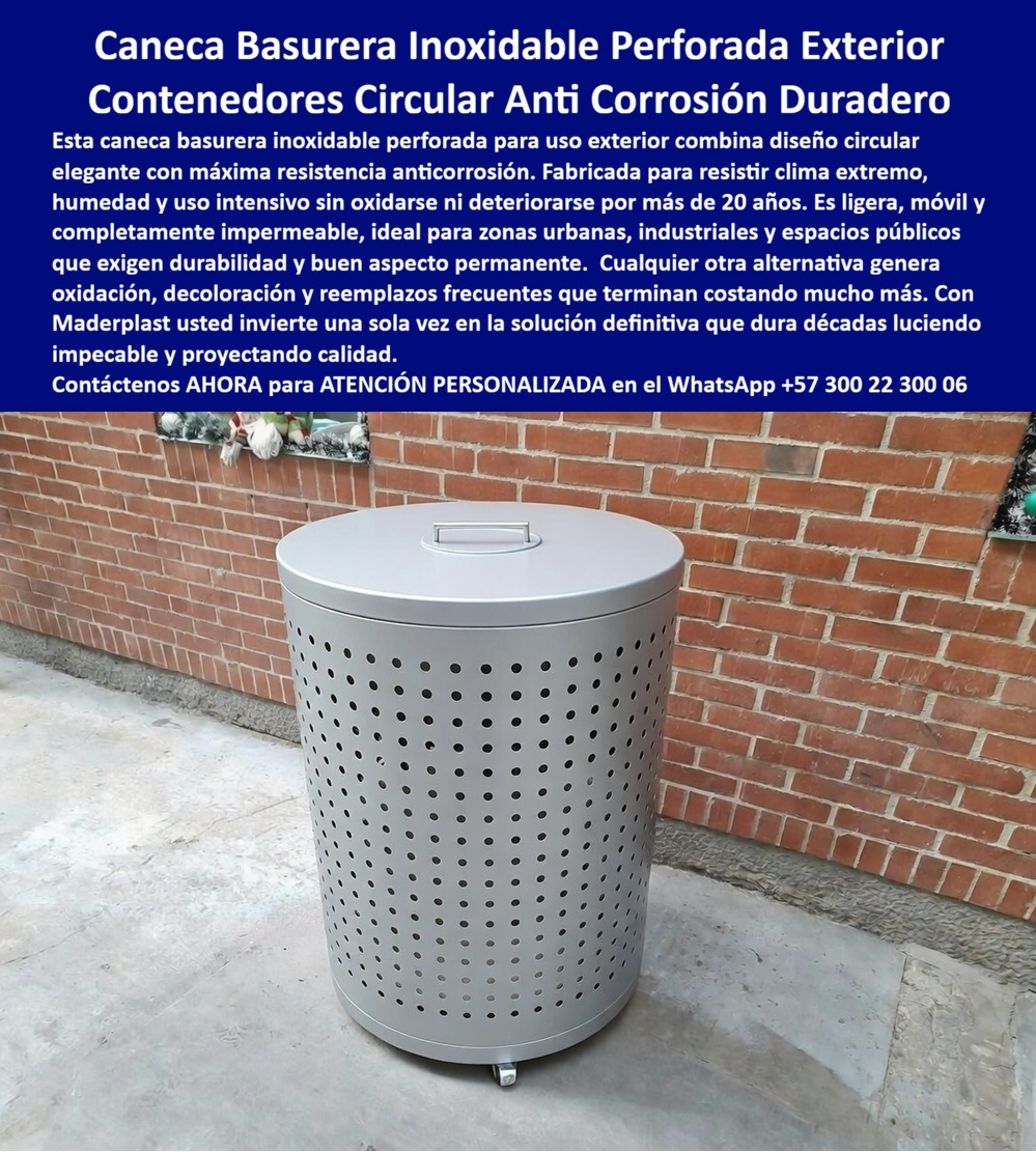Contenedor Basura Inoxidable Uso Exterior Perforado Anticorrosión Maderplast Contenedor Basura Circular Caneca Basura Inoxidable Perforada Alta Durabilidad Papelera Acero Inoxidable Perforada Móvil Larga Vida Canecas Metálicas La imagen muestra con precisión una caneca perforada exterior anticorrosión tipo metálico Maderplast, de diseño cilíndrico, con perforaciones uniformes para ventilación controlada, instalada en un entorno urbano junto a un muro de ladrillo. Esta caneca basura inoxidable perforada exterior proyecta exactamente lo que un proyecto de alto nivel necesita: estética limpia tipo acero, pero sin los problemas reales del metal.  Aquí está el punto crítico que todo profesional ya ha vivido: las canecas metálicas perforadas lucen bien al inicio, pero en cuestión de meses comienzan a oxidarse, manchar superficies, deteriorarse visualmente y exigir mantenimiento constante. Ese desgaste no solo afecta el mobiliario, afecta la imagen completa del proyecto. Por eso, cuando un cliente busca un contenedor de basura tipo metálico sin oxidación, no está buscando metal… está buscando una alternativa superior que mantenga la apariencia sin heredar sus problemas.  La caneca perforada exterior resistente a la corrosión Maderplast resuelve ese dilema con precisión técnica. Fabricada en polímero estructural de alta ingeniería, esta caneca exterior resistente a la lluvia sol UV no se oxida, no se descascara, no requiere pintura y mantiene su acabado uniforme durante años. Es una caneca exterior sin mantenimiento larga vida, diseñada para operar más de 20 años sin intervención, incluso en ambientes exigentes.  El diseño ventilado convierte esta caneca basura circular ventilada para uso público en una solución funcional además de estética. Las perforaciones permiten control de humedad, evitan acumulación de líquidos y mejoran la gestión de residuos en espacios abiertos. Esto hace que este contenedor basura ventilación controle humedad funcione mejor que cualquier sistema cerrado o metálico deteriorado.  Aquí es donde el análisis técnico elimina cualquier duda: una caneca metálica perforada económica siempre termina en el mismo resultado: corrosión, mantenimiento, repintado, reemplazos y pérdida de imagen. Esa decisión, aunque tenga un costo inicial bajo o incluso si fuera regalada, se convierte en un gasto constante y en una fuente de problemas operativos.  En cambio, la caneca perforada exterior Maderplast tipo metálico ofrece la misma estética moderna con una ventaja contundente: cero corrosión, cero mantenimiento y durabilidad real. Esta caneca exterior durabilidad extrema sin pintura mantiene su apariencia intacta, su estructura firme y su funcionalidad completa sin depender de intervenciones.  La caneca exterior resistente a impactos intensivos garantiza que el producto no se deforme, no se rompa y no pierda estabilidad bajo uso constante en parques, centros comerciales y espacios públicos. Esto convierte esta solución en un verdadero contenedor basura parques resistente clima, preparado para operación continua sin fallas.  La evidencia en campo es directa: proyectos que reemplazaron canecas metálicas perforadas por caneca perforada exterior anticorrosión Maderplast eliminaron completamente los costos de mantenimiento, conservan la estética y evitaron el deterioro prematuro. Después de uso continuo, la caneca basura circular ventilada Maderplast sigue funcionando con la misma apariencia del primer día.  Desde el punto de vista del ingeniero o jefe de mantenimiento, esta decisión elimina el problema de raíz. No hay oxidación, no hay repintes, no hay reemplazos frecuentes. Firmar la compra de una caneca perforada exterior resistente a la corrosión Maderplast es asegurar una solución que no generará costos ocultos ni deterioro visual.  Aquí está la conclusión que define la compra profesional: Las canecas metálicas tradicionales, incluso si parecen económicas o incluso si fueran regaladas, terminan siendo más costosas por mantenimiento, corrosión y reemplazos constantes.  La caneca basura inoxidable perforada exterior Maderplast es la alternativa inteligente que mantiene la estética metálica sin problemas, eliminando costos y garantizando durabilidad real.  Cuando un cliente busca “caneca perforada exterior resistente corrosión”, “basurero circular ventilado uso público” o “contenedor basura tipo metálico sin oxidación”, la respuesta correcta converge en una sola solución: caneca perforada exterior anticorrosión Maderplast, porque es la única que combina diseño, resistencia y cero mantenimiento.  Si el objetivo es mantener espacios urbanos impecables, durables y sin costos ocultos, la decisión es clara y técnica.  Maderplast.  Donde la apariencia metálica deja de ser un problema… y se convierte en una ventaja permanente.