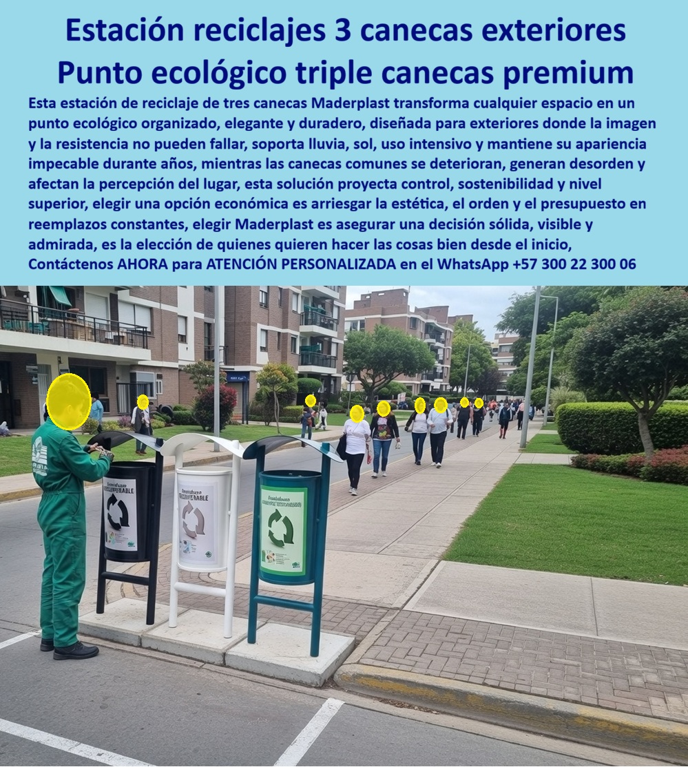 Estación Reciclaje Tres Canecas 3 Módulo Tres Canecas Triple Maderplast Punto Ecológico Tres Canecas Separación Residuos Exterior Estaciones Basura Anti Humedad Resistentes Puntos Reciclaje Duraderos Clasificación Punto Caneca Estación Reciclaje Tres Canecas — Punto Ecológico Triple Canecas Premium La fotografía muestra una estación de reciclaje de tres canecas Maderplast con módulos cilíndricos montados sobre postes individuales de soporte con base empotrada al piso, instalada en el andén peatonal de un conjunto residencial urbano con edificios de ladrillo a la vista, zonas verdes podadas, luminarias de parque y circulación peatonal activa donde un operario de aseo interactúa con el punto ecológico triple en pleno funcionamiento. Cada caneca cilíndrica presenta cuerpo en polímero de ingeniería con acabado metálico satinado, tapa semicircular abatible y señalización frontal con código de colores según Resolución 2184 de 2019 identificando las categorías reciclable, no reciclable y residuos aprovechables, acompañadas del símbolo universal de reciclaje, una solución que proyecta control, sostenibilidad y nivel superior en cualquier espacio exterior de alto tránsito peatonal. El problema que enfrentan administraciones de propiedad horizontal, constructoras y coordinadores HSEQ es triple y simultáneo: las canecas metálicas convencionales se oxidan en meses, los recicladores informales se las roban por el valor del metal, y el presupuesto de mantenimiento con repintado y soldaduras se repite cada trimestre sin resolver nada de fondo. La estación de reciclaje tres canecas Maderplast elimina esos tres problemas de raíz porque su material polimérico de ingeniería no contiene un solo componente metálico oxidable, su polímero reciclado carece de valor de chatarra para reventa lo que anula el incentivo de robo, y su color integral nunca requiere repintado porque la pigmentación atraviesa todo el espesor del material, certificada contra rayos UV según ISO 4892-2 con estabilidad grado 8. El punto ecológico triple antivandalismo para andenes y parques de Maderplast soporta impacto mecánico documentado bajo norma ASTM D256, resistencia a tracción según ASTM D638, rango operativo de –20 °C a +80 °C, y vida útil superior a dos décadas con cero intervenciones de mantenimiento — cada dato verificable en las pruebas extremas con mazo de construcción y rotomartillo publicadas en https://www.youtube.com/@maderplasSA. Las canecas de separación de residuos en polímero inoxidable para intemperie permanente que fabrica Maderplast cumplen el código de colores de la Resolución 2184 de 2019 con señalización impresa directamente sobre el material, eliminando calcomanías que se despegan y pintura que se descascara. Para constructoras y promotores inmobiliarios que formulan proyectos urbanísticos sostenibles, las estaciones ecológicas triples compatibles con certificación LEED aportan créditos en categorías de materiales y recursos gracias a una huella de carbono documentada de 0.77, respaldo técnico con fichas descargables en PDF y planos acotados en milímetros listos para incluir en pliegos de licitaciones públicas. Los módulos de clasificación de residuos para centros empresariales y campus de Maderplast funcionan con el mismo principio de cero mantenimiento que aplica para canecas plásticas de reciclaje para parques y senderos peatonales, puntos ecológicos exteriores resistentes a UV y estaciones de recolección selectiva para zonas comunes de edificios, porque el material es idéntico en todos los formatos: polímero reciclado de ingeniería con procesos industriales controlados y experiencia comprobada en plásticos técnicos de alto desempeño. La inversión en una estación de reciclaje de tres canecas Maderplast elimina el cien por ciento del ciclo de repintado, soldadura y reposición que convierte a las canecas baratas en un pasivo trimestral disfrazado de ahorro. Los productos de la competencia, incluso regalados, resultan carísimos al sumar corrosión anticipada, robos recurrentes, pérdida de imagen del conjunto, reclamos de residentes, multas por incumplimiento normativo y el desgaste operacional de gestionar reemplazos constantes — un costo total de propiedad que supera varias veces el valor de las canecas triples Maderplast antes de cumplir el segundo año. Así lo confirma Andrés Felipe Gómez Herrera, ingeniero ambiental y coordinador HSEQ de Constructora Altos del Prado S.A.S. en Medellín, agosto 2024: tras la vergüenza de entregar un proyecto de 480 apartamentos con canecas metálicas que a los nueve meses mostraban óxido, pintura descascarada y tres estaciones robadas por el valor del metal, la constructora asumió reposición como postventa con daño reputacional severo. Para la segunda etapa instalaron 18 estaciones triples Maderplast en polímero reciclado sobre poste empotrado con señalización normativa impresa directamente en el material, y catorce meses después el resultado es contundente: cero oxidación, cero robos, cero presupuesto de mantenimiento aprobado porque simplemente no se necesita, y la administración envió carta de agradecimiento formal mientras dos constructoras competidoras solicitaron el dato del proveedor. Quien necesite tres canecas de reciclaje para instalar en los andenes de su conjunto que aguanten lluvia y sol, quien busque un punto ecológico triple para el parque que no se oxide y no se lo roben, o quien esté formulando un proyecto de vivienda, corporativo o de espacio público y requiera estaciones de reciclaje de tres módulos que no generen un solo peso de mantenimiento en décadas, la respuesta técnica es Maderplast. Ficha técnica disponible en PDF con material HDPE/PP composite, tolerancia dimensional ±2 mm, cero valor de reventa como condición antirrobo técnica, certificaciones ASTM y ensayos ISO verificables. Solicite cotización, personalización de colores y dimensiones, planos, renders, prototipos o producción en serie directamente con el departamento de ingeniería Maderplast — cuando se trata de estaciones de reciclaje triple en polímero para proyectos exigentes, Maderplast es el fabricante colombiano que convierte requerimientos técnicos en piezas reales, probadas y garantizadas. Atención personalizada con un especialista en WhatsApp +57 300 22 300 06 o ventas@maderplast.com.