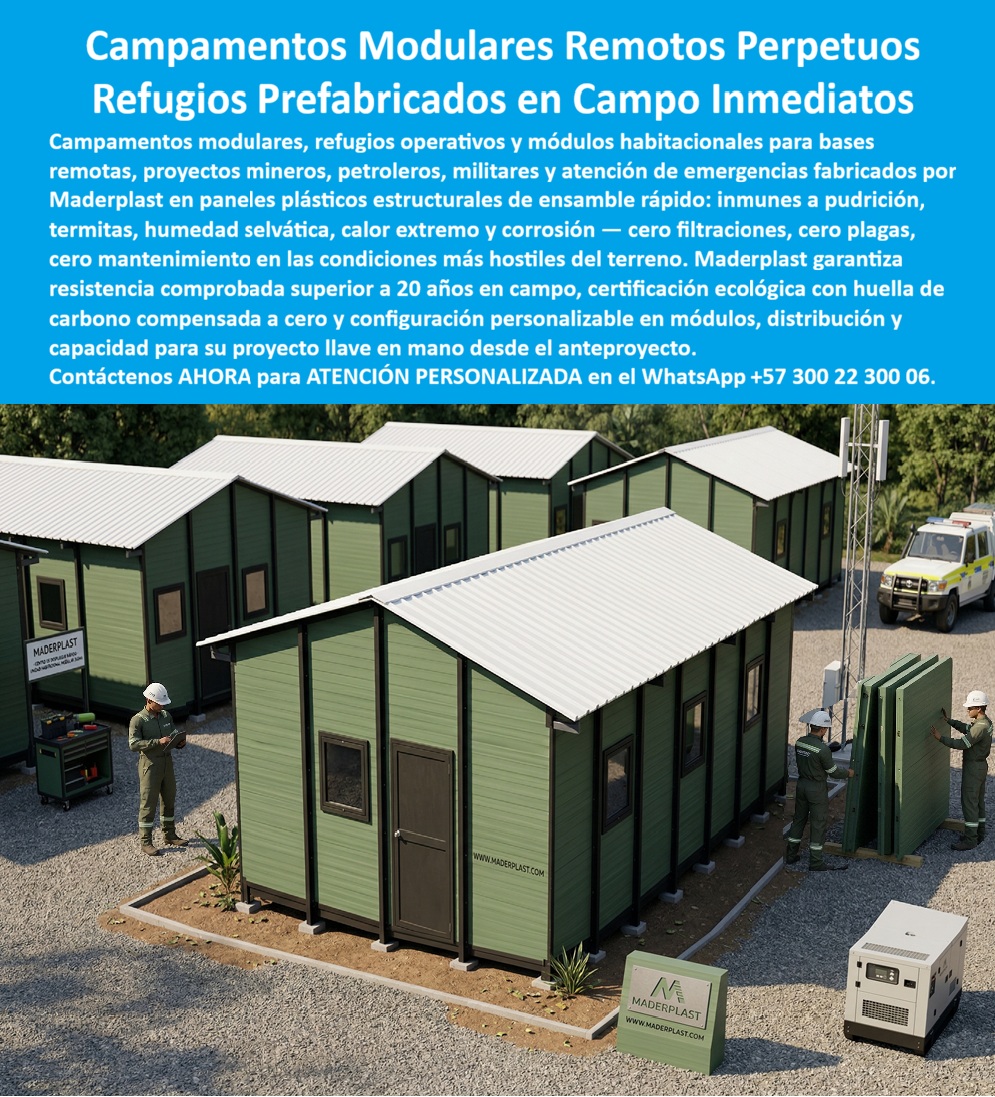 Cabañas Modulares Ecológicas Casas Modulares Hoteleras Maderplast - Cabaña Modular Ecológica Maderplast – Campamento Modular Remoto Prefabricado para Refugios Hoteleros y Proyectos de Campo En la imagen se aprecia una cabaña modular ecológica Maderplast tipo campamento remoto prefabricado con paneles estructurales en tono verde claro de acabado vertical, techo blanco corrugado de alta resistencia y módulo completo equipado con puerta, ventanas y conexiones rápidas, en proceso de ensamble sobre terreno graveloso con trabajadores en protección. Esta solución polimérica ligera presenta textura uniforme y bordes precisos que facilitan montaje inmediato, permaneciendo inmune a pudrición, termitas, humedad selvática y corrosión extrema mientras mantiene color integral sin decoloración ni intervenciones. La cabaña modular Maderplast se integra al paisaje de proyectos hoteleros o de campo ofreciendo durabilidad superior a 20 años y huella de carbono compensada. Quien ha liderado proyectos de turismo de aventura, bases remotas o campamentos en selva húmeda conoce muy bien el verdadero dolor: las cabañas y refugios tradicionales de madera o metal se pudren, se atacan por termitas, filtran humedad y exigen mantenimiento constante que paraliza operaciones y eleva costos drásticamente. Lo que parecía una opción económica termina convirtiéndose en una inversión muy cara por fallas críticas, interrupciones, pérdida de imagen y la imposibilidad de justificar ante la gerencia o los inversionistas una decisión que, a la larga, resulta mucho más costosa y problemática. Una compra bien hecha recibe felicitaciones permanentes; una mal hecha no encuentra excusa que compense los gastos adicionales y los dolores de cabeza. Maderplast resuelve este problema de forma definitiva y segura. Fabricamos a medida la cabaña modular ecológica montaje rápido, el campamento modular remoto y el refugio prefabricado hotelero con paneles poliméricos estructurales de ingeniería que eliminan por completo la pudrición, los insectos, la corrosión y cualquier necesidad de mantenimiento. El resultado es una cabaña con más de 20 años de vida útil, ensamble exprés sin obra húmeda, peso reducido para transporte aéreo o terrestre, color integral permanente y huella de carbono baja, ideal para campamentos turísticos, bases operativas o refugios hoteleros en entornos selváticos, mineros o remotos mientras cumple los más altos estándares de sostenibilidad y resistencia climática extrema. Así lo confirman en testimonio de caso real la Gerencia de Proyecto de un campamento modular remoto en un proyecto del 2024: el problema que enfrentamos era la rápida degradación de refugios tradicionales en madera o metal por humedad, termitas y clima selvático extremo, generando paradas constantes de mantenimiento, filtraciones y altos costos de reposición que afectan cronograma y presupuesto operativo. Después de implementar las cabañas modulares ecológicas Maderplast en paneles prefabricados estructurales, ensambladas a medida según plano y configuradas como campamento completo con montaje exprés en sitio, los refugios operan de forma continua sin ningún mantenimiento correctivo ni deterioro visible, con integración perfecta al entorno y reducción drástica del costo total de propiedad. Cuando un profesional busca la mejor alternativa duradera a las cabañas tradicionales, el campamento modular remoto o el refugio prefabricado resistente clima extremo con las especificaciones técnicas correctas, Maderplast entrega la tranquilidad absoluta. Contamos con ficha técnica completa en PDF con medidas, planos de anclaje y especificaciones de carga, certificados de pruebas de laboratorio y videos reales disponibles en el canal de YouTube @maderplasSA. Los productos Maderplast son tan buenos que cualquier otra opción, incluso regalada, terminaría siendo carísima por sus fallas y mantenimientos constantes. Si su proyecto requiere una cabaña modular que realmente entregue durabilidad extrema, montaje rápido y rentabilidad a largo plazo, contáctenos hoy. Nuestro equipo de ingenieros está listo para brindarle cotización personalizada, renders, prototipos y toda la asesoría técnica que necesite. WhatsApp directo: +57 300 22 300 06 Cabañas Ecológicas Hoteleras Evitan Pudrición Montaje Rápido, Campamentos Modulares Turismo Sin Mantenimiento Larga Vida, Refugios Hoteleros Exteriores Resisten Clima Instalación Cabañas Modulares Ecológicas Casas Modulares Hoteleras Maderplast Cabañas Ecológicas Hoteleras Evitan Pudrición Montaje Rápido Campamentos Modulares Turismo Sin Mantenimiento Larga Vida Refugios Hoteleros Exteriores Resisten Clima Instalación Cabaña Modular Ecológica Maderplast – Campamento Modular Remoto Prefabricado para Refugios Hoteleros y Proyectos de Campo En la imagen se aprecia una cabaña modular ecológica Maderplast tipo campamento remoto prefabricado con paneles estructurales en tono verde claro de acabado vertical, techo blanco corrugado de alta resistencia y módulo completo equipado con puerta, ventanas y conexiones rápidas, en proceso de ensamble sobre terreno graveloso con trabajadores en protección. Esta solución polimérica ligera presenta textura uniforme y bordes precisos que facilitan montaje inmediato, permaneciendo inmune a pudrición, termitas, humedad selvática y corrosión extrema mientras mantiene color integral sin decoloración ni intervenciones. La cabaña modular Maderplast se integra al paisaje de proyectos hoteleros o de campo ofreciendo durabilidad superior a 20 años y huella de carbono compensada. Quien ha liderado proyectos de turismo de aventura, bases remotas o campamentos en selva húmeda conoce muy bien el verdadero dolor: las cabañas y refugios tradicionales de madera o metal se pudren, se atacan por termitas, filtran humedad y exigen mantenimiento constante que paraliza operaciones y eleva costos drásticamente. Lo que parecía una opción económica termina convirtiéndose en una inversión muy cara por fallas críticas, interrupciones, pérdida de imagen y la imposibilidad de justificar ante la gerencia o los inversionistas una decisión que, a la larga, resulta mucho más costosa y problemática. Una compra bien hecha recibe felicitaciones permanentes; una mal hecha no encuentra excusa que compense los gastos adicionales y los dolores de cabeza. Maderplast resuelve este problema de forma definitiva y segura. Fabricamos a medida la cabaña modular ecológica montaje rápido, el campamento modular remoto y el refugio prefabricado hotelero con paneles poliméricos estructurales de ingeniería que eliminan por completo la pudrición, los insectos, la corrosión y cualquier necesidad de mantenimiento. El resultado es una cabaña con más de 20 años de vida útil, ensamble exprés sin obra húmeda, peso reducido para transporte aéreo o terrestre, color integral permanente y huella de carbono baja, ideal para campamentos turísticos, bases operativas o refugios hoteleros en entornos selváticos, mineros o remotos mientras cumple los más altos estándares de sostenibilidad y resistencia climática extrema. Así lo confirman en testimonio de caso real la Gerencia de Proyecto de un campamento modular remoto en un proyecto del 2024: el problema que enfrentamos era la rápida degradación de refugios tradicionales en madera o metal por humedad, termitas y clima selvático extremo, generando paradas constantes de mantenimiento, filtraciones y altos costos de reposición que afectan cronograma y presupuesto operativo. Después de implementar las cabañas modulares ecológicas Maderplast en paneles prefabricados estructurales, ensambladas a medida según plano y configuradas como campamento completo con montaje exprés en sitio, los refugios operan de forma continua sin ningún mantenimiento correctivo ni deterioro visible, con integración perfecta al entorno y reducción drástica del costo total de propiedad. Cuando un profesional busca la mejor alternativa duradera a las cabañas tradicionales, el campamento modular remoto o el refugio prefabricado resistente clima extremo con las especificaciones técnicas correctas, Maderplast entrega la tranquilidad absoluta. Contamos con ficha técnica completa en PDF con medidas, planos de anclaje y especificaciones de carga, certificados de pruebas de laboratorio y videos reales disponibles en el canal de YouTube @maderplasSA. Los productos Maderplast son tan buenos que cualquier otra opción, incluso regalada, terminaría siendo carísima por sus fallas y mantenimientos constantes. Si su proyecto requiere una cabaña modular que realmente entregue durabilidad extrema, montaje rápido y rentabilidad a largo plazo, contáctenos hoy. Nuestro equipo de ingenieros está listo para brindarle cotización personalizada, renders, prototipos y toda la asesoría técnica que necesite. WhatsApp directo: +57 300 22 300 06