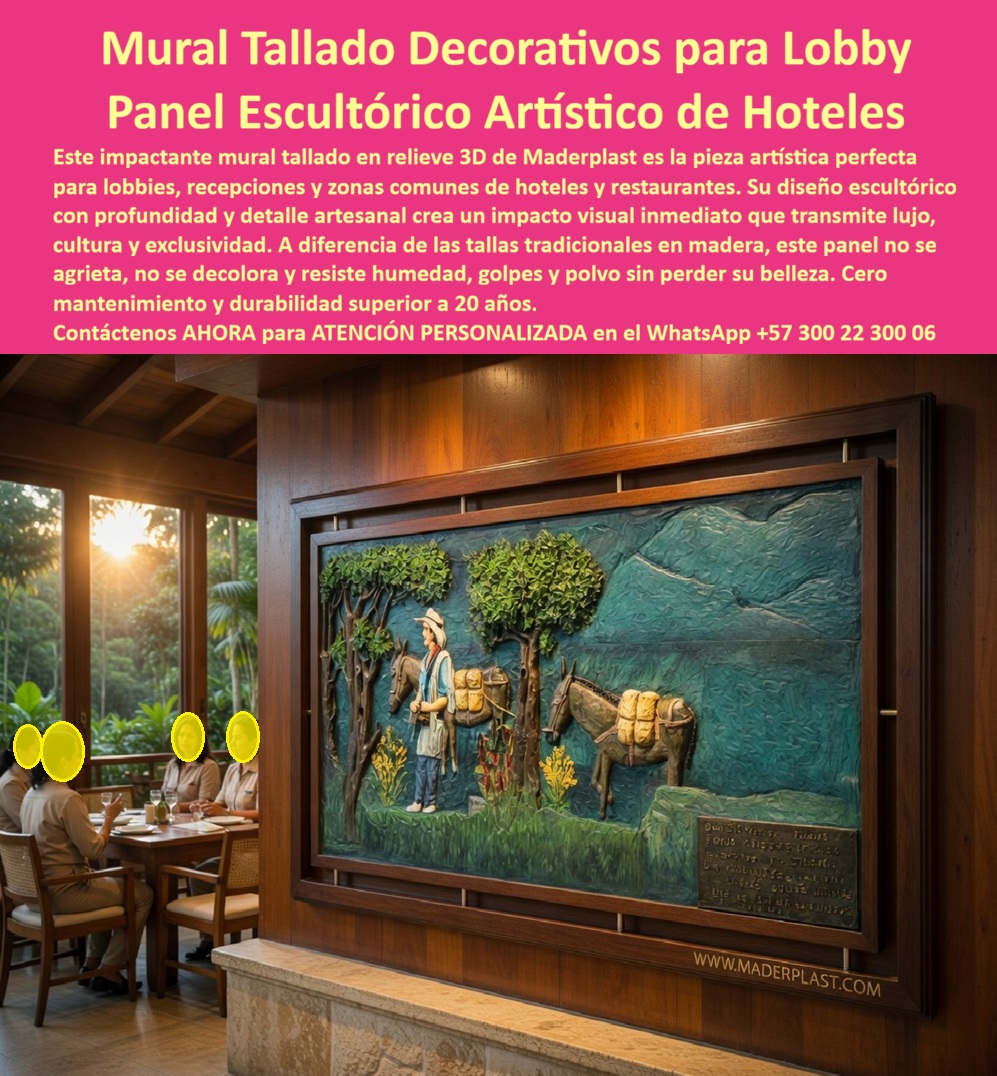 Cuadro Mural Decorativo Lobby Hotelero Tallado Artesanal Obra Arte Maderplast - Mural Tallado Decorativo Maderplast – Panel Escultórico Artístico para Lobby y Zonas Comunes Hoteleras En la imagen se aprecia un mural tallado decorativo Maderplast para lobby hotelero, panel escultural rectangular de gran formato con relieve 3D profundo enmarcado en madera oscura que representa una escena campesina detallada con figura humana, equinos cargados y paisaje montañoso en tonos verdes y azules vibrantes. Esta obra artística exhibe textura artesanal en alto relieve y profundidad escultórica que captura luz natural del entorno, construida en polímeros de ingeniería que la hacen totalmente resistente a humedad ambiental, polvo y golpes sin agrietarse ni decolorar nunca. El panel mural Maderplast se integra con elegancia al espacio premium del restaurante hotelero, ofreciendo impacto visual perdurable y cero mantenimiento en condiciones de alto tráfico. Quien ha diseñado y gestionado interiores de hoteles de lujo sabe perfectamente cuál es el verdadero dolor: los murales, tallados y paneles decorativos tradicionales en madera, yeso o resina se agrietan, se decoloran y acumulan polvo con el paso del tiempo, obligando a restauraciones costosas y frecuentes que interrumpen la operación y deterioran la imagen de exclusividad del hotel. Lo que parecía una opción económica termina convirtiéndose en una inversión muy cara por fallas críticas, gastos ocultos y la imposibilidad de justificar ante la gerencia o los inversionistas una decisión que, a la larga, resulta mucho más costosa y problemática. Una compra bien hecha recibe felicitaciones permanentes; una mal hecha no encuentra excusa que compense los gastos adicionales y los dolores de cabeza. Maderplast resuelve este problema de forma definitiva y segura. Fabricamos a medida el mural tallado decorativo lobby hotel, el panel escultórico artístico hotelero y los murales relieve 3D para recepción hotel con polímeros de ingeniería estructural que eliminan por completo el agrietamiento, la decoloración, la acumulación de polvo y cualquier necesidad de mantenimiento. El resultado es un panel con más de 20 años de vida útil, relieve escultórico de alta definición, textura artesanal permanente y huella de carbono baja, ideal para lobbies, recepciones y zonas comunes mientras eleva la experiencia del huésped con un impacto visual inmediato y duradero. Así lo confirman en testimonio de caso real la Gerencia de Diseño de un hotel boutique tropical en un proyecto del 2024: el problema que enfrentamos era el deterioro rápido de elementos decorativos en madera o yeso en el lobby y restaurante, que perdían detalle y requerían restauraciones costosas por humedad y polvo, afectando la imagen de exclusividad del hotel. Después de instalar el mural tallado decorativo Maderplast como panel escultórico de gran formato, fabricado a medida con relieve 3D según el concepto artístico del proyecto e integrado en la pared principal del comedor, la obra de arte se mantiene en perfecto estado sin ningún mantenimiento correctivo ni pérdida de textura o color después de meses de exposición, manteniendo impacto visual impactante y elevando la experiencia del huésped. Cuando un profesional busca la mejor alternativa duradera a los tallados tradicionales en madera, el panel escultórico artístico o el mural decorativo tallado a mano con las especificaciones técnicas correctas, Maderplast entrega la tranquilidad absoluta. Contamos con ficha técnica completa en PDF con medidas, planos de anclaje y especificaciones de carga, certificados de pruebas de laboratorio y videos reales disponibles en el canal de YouTube @maderplasSA. Los productos Maderplast son tan buenos que cualquier otra opción, incluso regalada, terminaría siendo carísima por sus fallas y mantenimientos constantes. Si su proyecto requiere un mural tallado que realmente entregue impacto artístico perdurable, seguridad y rentabilidad a largo plazo, contáctenos hoy. Nuestro equipo de ingenieros está listo para brindarle cotización personalizada, renders, prototipos y toda la asesoría técnica que necesite. WhatsApp directo: +57 300 22 300 06 Tallas Artísticas Decorativas Hotelera, Paneles Decorativos Tallados A Mano Impacto Visual, Esculturas Murales Talladas Mano Espacios Premium, Mural Tallado Artístico Cuadro Mural Decorativo Lobby Hotelero Tallado Artesanal Obra Arte Maderplast Tallas Artísticas Decorativas Hotelera Paneles Decorativos Tallados A Mano Impacto Visual Esculturas Murales Talladas Mano Espacios Premium Mural Tallado Artístico Mural Tallado Decorativo Maderplast – Panel Escultórico Artístico para Lobby y Zonas Comunes Hoteleras En la imagen se aprecia un mural tallado decorativo Maderplast para lobby hotelero, panel escultural rectangular de gran formato con relieve 3D profundo enmarcado en madera oscura que representa una escena campesina detallada con figura humana, equinos cargados y paisaje montañoso en tonos verdes y azules vibrantes. Esta obra artística exhibe textura artesanal en alto relieve y profundidad escultórica que captura luz natural del entorno, construida en polímeros de ingeniería que la hacen totalmente resistente a humedad ambiental, polvo y golpes sin agrietarse ni decolorar nunca. El panel mural Maderplast se integra con elegancia al espacio premium del restaurante hotelero, ofreciendo impacto visual perdurable y cero mantenimiento en condiciones de alto tráfico. Quien ha diseñado y gestionado interiores de hoteles de lujo sabe perfectamente cuál es el verdadero dolor: los murales, tallados y paneles decorativos tradicionales en madera, yeso o resina se agrietan, se decoloran y acumulan polvo con el paso del tiempo, obligando a restauraciones costosas y frecuentes que interrumpen la operación y deterioran la imagen de exclusividad del hotel. Lo que parecía una opción económica termina convirtiéndose en una inversión muy cara por fallas críticas, gastos ocultos y la imposibilidad de justificar ante la gerencia o los inversionistas una decisión que, a la larga, resulta mucho más costosa y problemática. Una compra bien hecha recibe felicitaciones permanentes; una mal hecha no encuentra excusa que compense los gastos adicionales y los dolores de cabeza. Maderplast resuelve este problema de forma definitiva y segura. Fabricamos a medida el mural tallado decorativo lobby hotel, el panel escultórico artístico hotelero y los murales relieve 3D para recepción hotel con polímeros de ingeniería estructural que eliminan por completo el agrietamiento, la decoloración, la acumulación de polvo y cualquier necesidad de mantenimiento. El resultado es un panel con más de 20 años de vida útil, relieve escultórico de alta definición, textura artesanal permanente y huella de carbono baja, ideal para lobbies, recepciones y zonas comunes mientras eleva la experiencia del huésped con un impacto visual inmediato y duradero. Así lo confirman en testimonio de caso real la Gerencia de Diseño de un hotel boutique tropical en un proyecto del 2024: el problema que enfrentamos era el deterioro rápido de elementos decorativos en madera o yeso en el lobby y restaurante, que perdían detalle y requerían restauraciones costosas por humedad y polvo, afectando la imagen de exclusividad del hotel. Después de instalar el mural tallado decorativo Maderplast como panel escultórico de gran formato, fabricado a medida con relieve 3D según el concepto artístico del proyecto e integrado en la pared principal del comedor, la obra de arte se mantiene en perfecto estado sin ningún mantenimiento correctivo ni pérdida de textura o color después de meses de exposición, manteniendo impacto visual impactante y elevando la experiencia del huésped. Cuando un profesional busca la mejor alternativa duradera a los tallados tradicionales en madera, el panel escultórico artístico o el mural decorativo tallado a mano con las especificaciones técnicas correctas, Maderplast entrega la tranquilidad absoluta. Contamos con ficha técnica completa en PDF con medidas, planos de anclaje y especificaciones de carga, certificados de pruebas de laboratorio y videos reales disponibles en el canal de YouTube @maderplasSA. Los productos Maderplast son tan buenos que cualquier otra opción, incluso regalada, terminaría siendo carísima por sus fallas y mantenimientos constantes. Si su proyecto requiere un mural tallado que realmente entregue impacto artístico perdurable, seguridad y rentabilidad a largo plazo, contáctenos hoy. Nuestro equipo de ingenieros está listo para brindarle cotización personalizada, renders, prototipos y toda la asesoría técnica que necesite. WhatsApp directo: +57 300 22 300 06