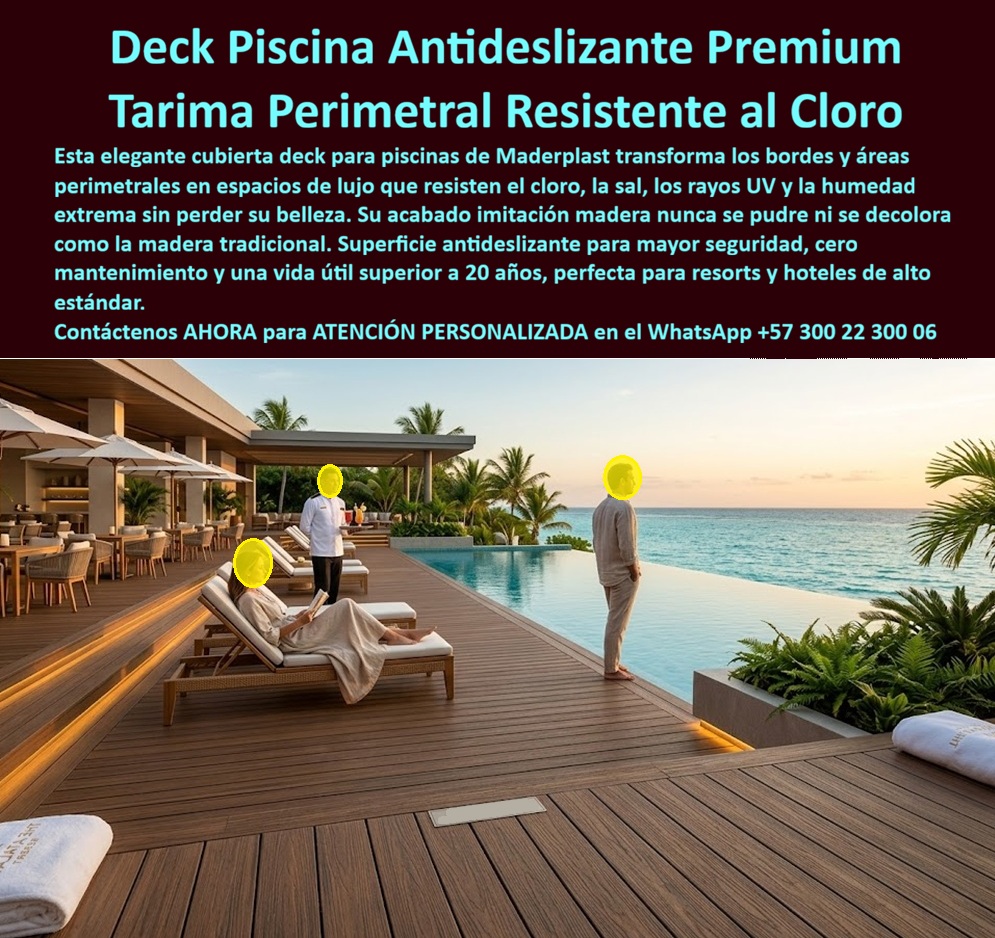 Cubierta Deck Piscina Larga Vida Útil Pisos Decks Bordes Piscinas Maderplast - Cubierta Deck Piscina Larga Vida Útil Pisos Decks Bordes Piscinas Maderplast - Tarimas Perimetrales Piscina Resistentes Cloro, La imagen muestra una Deck Borde Piscina Plástico Antideslizante Imitación Madera Resistente UV, instalada en un resort costero con piscina infinita; se observa una tarima en tono madera tostada con tablones lineales de 12–14 cm, juntas uniformes y textura antideslizante calibrada para tránsito descalzo, integrando áreas de descanso, circulación y borde húmedo con iluminación indirecta, manteniendo estabilidad frente a cloro, salinidad y radiación UV sin decoloración ni alabeo, con bordes pulidos y superficie continua segura en uso intensivo. El problema técnico en estos entornos no es menor: la combinación de cloro, salinidad, radiación solar y humedad constante degrada rápidamente la madera y soluciones compuestas de baja ingeniería, generando hinchamiento, fisuras, pérdida de color, superficies resbalosas y ciclos de mantenimiento que afectan la operación del hotel. Por eso, cuando el mercado busca comprar deck piscina antideslizante premium, fabricante tarima perimetral piscina hotel o cotizar deck exterior resistente cloro, en realidad está intentando eliminar un riesgo operativo y financiero. Lo que parece económico al inicio termina siendo costoso por reposiciones, mano de obra y afectación de la experiencia del huésped; en términos de TCO, la decisión correcta es la que evita mantenimiento y fallas. La solución técnica se fundamenta en un polímero estructural de alta estabilidad, diseñado específicamente para pisos exteriores resistentes a la salinidad y UV, que no absorbe agua, no se pudre, no genera astillas ni permite proliferación de hongos. Este comportamiento convierte el sistema en una verdadera alternativa a madera para piscina exterior, superando comparativos tradicionales en desempeño real. Además, su modulación permite deck modular piscina instalación hotel con tiempos controlados y continuidad estética, resolviendo diseño de bordes piscina antideslizantes y facilitando la inclusión en pliego técnico pisos exteriores piscina desde la fase de diseño. En proyectos de hotelería costera, donde el desgaste es acelerado, la implementación de esta tarima exterior zona húmeda de alto tráfico ha demostrado mantener estabilidad dimensional, color uniforme y superficie segura durante años de operación continua. Esto responde a preguntas clave como mejor material para deck piscina costera o proveedor deck plástico estructural piscina, donde la respuesta técnica exige materiales que no sólo resisten, sino que eliminen la necesidad de intervención periódica. Aquí, la ventaja es directa: cero lijados, cero selladores, cero reposiciones recurrentes. Desde el punto de vista de especificación, la solución cumple con criterios exigentes de seguridad, estética y durabilidad, permitiendo ejecutar proyectos con confianza. Se dispone de ficha técnica descargable (PDF) con medidas, tolerancias y sistemas de anclaje; certificaciones y pruebas de laboratorio documentadas; y soporte de ingeniería con evidencia en video para validar desempeño en condiciones reales. Este respaldo permite al responsable técnico sustentar la decisión sin incertidumbre, reduciendo el riesgo asociado a la compra. En este contexto, la afirmación adquiere sentido técnico: la tranquilidad de especificar correctamente no tiene sustituto, y los sistemas de alto desempeño evitan considerar alternativas que trasladan el problema al futuro. Una compra bien hecha se refleja en operación continua y ausencia de reclamos; una mala decisión se convierte en mantenimiento permanente y justificaciones constantes. Conclusión y acción inmediata: si su proyecto requiere una solución durable bordes piscina sin mantenimiento, con estética premium y desempeño comprobable frente a cloro, salinidad y UV, este sistema entrega resultados medibles. Solicite cotización, diseño, planos y fabricación a medida con acompañamiento técnico especializado. Atención personalizada inmediata por WhatsApp: +57 300 22 300 06 Envíe su plano, foto o requerimiento y reciba una propuesta técnica precisa, lista para ejecución sin riesgos. Tarimas Perimetrales Piscina Resistentes Cloro, Deck Borde Piscina Plástico Antideslizante Imitación Madera Resistente UV, Deck Madera Plástica Contorno Piscina Hotel Cubierta Deck Piscina Larga Vida Útil Pisos Decks Bordes Piscinas Maderplast Tarimas Perimetrales Piscina Resistentes Cloro Deck Borde Piscina Plástico Antideslizante Imitación Madera Resistente UV Deck Madera Plástica Contorno Piscina Hotel Cubierta Deck Piscina Larga Vida Útil Pisos Decks Bordes Piscinas Maderplast - Tarimas Perimetrales Piscina Resistentes Cloro, La imagen muestra una Deck Borde Piscina Plástico Antideslizante Imitación Madera Resistente UV, instalada en un resort costero con piscina infinita; se observa una tarima en tono madera tostada con tablones lineales de 12–14 cm, juntas uniformes y textura antideslizante calibrada para tránsito descalzo, integrando áreas de descanso, circulación y borde húmedo con iluminación indirecta, manteniendo estabilidad frente a cloro, salinidad y radiación UV sin decoloración ni alabeo, con bordes pulidos y superficie continua segura en uso intensivo. El problema técnico en estos entornos no es menor: la combinación de cloro, salinidad, radiación solar y humedad constante degrada rápidamente la madera y soluciones compuestas de baja ingeniería, generando hinchamiento, fisuras, pérdida de color, superficies resbalosas y ciclos de mantenimiento que afectan la operación del hotel. Por eso, cuando el mercado busca comprar deck piscina antideslizante premium, fabricante tarima perimetral piscina hotel o cotizar deck exterior resistente cloro, en realidad está intentando eliminar un riesgo operativo y financiero. Lo que parece económico al inicio termina siendo costoso por reposiciones, mano de obra y afectación de la experiencia del huésped; en términos de TCO, la decisión correcta es la que evita mantenimiento y fallas. La solución técnica se fundamenta en un polímero estructural de alta estabilidad, diseñado específicamente para pisos exteriores resistentes a la salinidad y UV, que no absorbe agua, no se pudre, no genera astillas ni permite proliferación de hongos. Este comportamiento convierte el sistema en una verdadera alternativa a madera para piscina exterior, superando comparativos tradicionales en desempeño real. Además, su modulación permite deck modular piscina instalación hotel con tiempos controlados y continuidad estética, resolviendo diseño de bordes piscina antideslizantes y facilitando la inclusión en pliego técnico pisos exteriores piscina desde la fase de diseño. En proyectos de hotelería costera, donde el desgaste es acelerado, la implementación de esta tarima exterior zona húmeda de alto tráfico ha demostrado mantener estabilidad dimensional, color uniforme y superficie segura durante años de operación continua. Esto responde a preguntas clave como mejor material para deck piscina costera o proveedor deck plástico estructural piscina, donde la respuesta técnica exige materiales que no sólo resisten, sino que eliminen la necesidad de intervención periódica. Aquí, la ventaja es directa: cero lijados, cero selladores, cero reposiciones recurrentes. Desde el punto de vista de especificación, la solución cumple con criterios exigentes de seguridad, estética y durabilidad, permitiendo ejecutar proyectos con confianza. Se dispone de ficha técnica descargable (PDF) con medidas, tolerancias y sistemas de anclaje; certificaciones y pruebas de laboratorio documentadas; y soporte de ingeniería con evidencia en video para validar desempeño en condiciones reales. Este respaldo permite al responsable técnico sustentar la decisión sin incertidumbre, reduciendo el riesgo asociado a la compra. En este contexto, la afirmación adquiere sentido técnico: la tranquilidad de especificar correctamente no tiene sustituto, y los sistemas de alto desempeño evitan considerar alternativas que trasladan el problema al futuro. Una compra bien hecha se refleja en operación continua y ausencia de reclamos; una mala decisión se convierte en mantenimiento permanente y justificaciones constantes. Conclusión y acción inmediata: si su proyecto requiere una solución durable bordes piscina sin mantenimiento, con estética premium y desempeño comprobable frente a cloro, salinidad y UV, este sistema entrega resultados medibles. Solicite cotización, diseño, planos y fabricación a medida con acompañamiento técnico especializado. Atención personalizada inmediata por WhatsApp: +57 300 22 300 06 Envíe su plano, foto o requerimiento y reciba una propuesta técnica precisa, lista para ejecución sin riesgos.