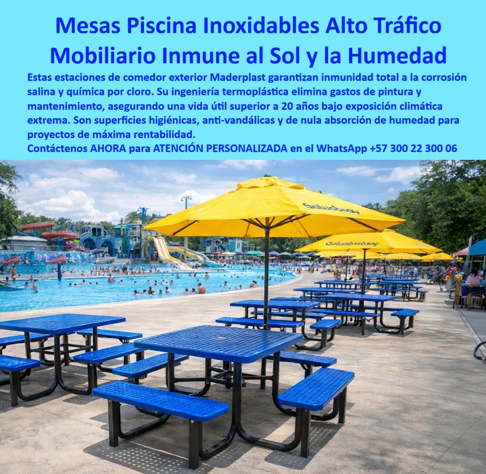 Juegos Comedor Exterior Piscina Mobiliario Terrazas Hoteleras Maderplast - Mesas y Bancas de Comedor Exterior Maderplast – Mobiliario Inoxidable para Piscinas y Terrazas Hoteleras En la imagen se aprecia un juego de comedor exterior Maderplast para piscina y terraza hotelera compuesto por mesas rectangulares y bancas integradas de color azul intenso con superficie perforada antideslizante y estructura de soporte robusta en negro, instaladas en zona de alto tráfico junto a piscina cristalina y parque acuático. Este mobiliario presenta textura uniforme y acabados precisos que facilitan limpieza higiénica diaria, resistiendo sin alteración la exposición continua a sol intenso, lluvia, cloro y humedad gracias a su construcción en polímeros de ingeniería con color integral y total inmunidad a corrosión. El conjunto Maderplast se integra perfectamente al entorno recreativo ofreciendo durabilidad extrema sin mantenimiento ni decoloración. Quien ha gestionado áreas de piscina y terrazas en resorts o parques acuáticos sabe perfectamente cuál es el verdadero dolor: las mesas y bancas tradicionales de madera o metal se deterioran rápidamente por la acción del sol, la lluvia, el cloro y el alto tráfico de huéspedes. Esto genera reparaciones constantes, repintados, resbalones y pérdida de imagen que afectan la experiencia de los clientes y elevan los costos operativos. Lo que parecía una opción económica termina convirtiéndose en una inversión muy cara por fallas críticas, gastos ocultos y la imposibilidad de justificar ante la gerencia o los inversionistas una decisión que, a la larga, resulta mucho más costosa y problemática. Una compra bien hecha recibe felicitaciones permanentes; una mal hecha no encuentra excusa que compense los gastos adicionales y los dolores de cabeza. Maderplast resuelve este problema de forma definitiva y segura. Fabricamos a medida las mesas comedor exterior piscina hotel, las bancas terraza hotelera resistente al sol y el mobiliario exterior piscina sin mantenimiento con composites poliméricos de ingeniería que eliminan por completo la corrosión, la decoloración, el deterioro por humedad y cualquier necesidad de mantenimiento. El resultado es mobiliario con más de 20 años de vida útil, superficie antideslizante y perforada para secado rápido, color integral permanente y diseño higiénico, ideal para comedores exteriores, áreas de piscina y terrazas hoteleras de alto tráfico. Así lo confirman en testimonio de caso real la Gerencia de Operaciones de un parque acuático en un proyecto del 2024: el problema que enfrentamos era el deterioro acelerado de mesas y bancas de comedor exterior por exposición constante a sol, cloro y humedad, generando costos recurrentes de pintura, reparación y reposición que afectan la imagen y el presupuesto operativo del parque. Después de implementar los juegos de comedor exterior Maderplast con mesas y bancas perforadas fabricadas a medida e instaladas directamente en la zona de piscina, el mobiliario ha operado de forma continua sin ningún mantenimiento correctivo ni pérdida de color después de meses de uso intensivo, manteniendo higiene impecable y reduciendo drásticamente el costo total de propiedad. Cuando un profesional busca la mejor alternativa duradera a las mesas tradicionales de piscina, el mobiliario exterior para terraza hotelera o los juegos de comedor exterior con las especificaciones técnicas correctas, Maderplast entrega la tranquilidad absoluta. Contamos con ficha técnica completa en PDF con medidas, planos de anclaje y especificaciones de carga, certificados de pruebas de laboratorio y videos reales disponibles en el canal de YouTube @maderplasSA. Los productos Maderplast son tan buenos que cualquier otra opción, incluso regalada, terminaría siendo carísima por sus fallas y mantenimientos constantes. Si su proyecto requiere mobiliario exterior que realmente entregue durabilidad extrema, seguridad y rentabilidad a largo plazo, contáctenos hoy. Nuestro equipo de ingenieros está listo para brindarle cotización personalizada, renders, prototipos y toda la asesoría técnica que necesite. WhatsApp directo: +57 300 22 300 06 Muebles Exteriores Hoteleros Resistentes Intemperie Duraderos, Mesas Bancas Terraza Hotelera Anticorrosión Larga Duración, Juegos comedor exterior hotel soporta sol lluvia Juegos Comedor Exterior Piscina Mobiliario Terrazas Hoteleras Maderplast Muebles Exteriores Hoteleros Resistentes Intemperie Duraderos Mesas Bancas Terraza Hotelera Anticorrosión Larga Duración Juegos comedor exterior hotel soporta sol lluvia Mesas y Bancas de Comedor Exterior Maderplast – Mobiliario Inoxidable para Piscinas y Terrazas Hoteleras En la imagen se aprecia un juego de comedor exterior Maderplast para piscina y terraza hotelera compuesto por mesas rectangulares y bancas integradas de color azul intenso con superficie perforada antideslizante y estructura de soporte robusta en negro, instaladas en zona de alto tráfico junto a piscina cristalina y parque acuático. Este mobiliario presenta textura uniforme y acabados precisos que facilitan limpieza higiénica diaria, resistiendo sin alteración la exposición continua a sol intenso, lluvia, cloro y humedad gracias a su construcción en polímeros de ingeniería con color integral y total inmunidad a corrosión. El conjunto Maderplast se integra perfectamente al entorno recreativo ofreciendo durabilidad extrema sin mantenimiento ni decoloración. Quien ha gestionado áreas de piscina y terrazas en resorts o parques acuáticos sabe perfectamente cuál es el verdadero dolor: las mesas y bancas tradicionales de madera o metal se deterioran rápidamente por la acción del sol, la lluvia, el cloro y el alto tráfico de huéspedes. Esto genera reparaciones constantes, repintados, resbalones y pérdida de imagen que afectan la experiencia de los clientes y elevan los costos operativos. Lo que parecía una opción económica termina convirtiéndose en una inversión muy cara por fallas críticas, gastos ocultos y la imposibilidad de justificar ante la gerencia o los inversionistas una decisión que, a la larga, resulta mucho más costosa y problemática. Una compra bien hecha recibe felicitaciones permanentes; una mal hecha no encuentra excusa que compense los gastos adicionales y los dolores de cabeza. Maderplast resuelve este problema de forma definitiva y segura. Fabricamos a medida las mesas comedor exterior piscina hotel, las bancas terraza hotelera resistente al sol y el mobiliario exterior piscina sin mantenimiento con composites poliméricos de ingeniería que eliminan por completo la corrosión, la decoloración, el deterioro por humedad y cualquier necesidad de mantenimiento. El resultado es mobiliario con más de 20 años de vida útil, superficie antideslizante y perforada para secado rápido, color integral permanente y diseño higiénico, ideal para comedores exteriores, áreas de piscina y terrazas hoteleras de alto tráfico. Así lo confirman en testimonio de caso real la Gerencia de Operaciones de un parque acuático en un proyecto del 2024: el problema que enfrentamos era el deterioro acelerado de mesas y bancas de comedor exterior por exposición constante a sol, cloro y humedad, generando costos recurrentes de pintura, reparación y reposición que afectan la imagen y el presupuesto operativo del parque. Después de implementar los juegos de comedor exterior Maderplast con mesas y bancas perforadas fabricadas a medida e instaladas directamente en la zona de piscina, el mobiliario ha operado de forma continua sin ningún mantenimiento correctivo ni pérdida de color después de meses de uso intensivo, manteniendo higiene impecable y reduciendo drásticamente el costo total de propiedad. Cuando un profesional busca la mejor alternativa duradera a las mesas tradicionales de piscina, el mobiliario exterior para terraza hotelera o los juegos de comedor exterior con las especificaciones técnicas correctas, Maderplast entrega la tranquilidad absoluta. Contamos con ficha técnica completa en PDF con medidas, planos de anclaje y especificaciones de carga, certificados de pruebas de laboratorio y videos reales disponibles en el canal de YouTube @maderplasSA. Los productos Maderplast son tan buenos que cualquier otra opción, incluso regalada, terminaría siendo carísima por sus fallas y mantenimientos constantes. Si su proyecto requiere mobiliario exterior que realmente entregue durabilidad extrema, seguridad y rentabilidad a largo plazo, contáctenos hoy. Nuestro equipo de ingenieros está listo para brindarle cotización personalizada, renders, prototipos y toda la asesoría técnica que necesite. WhatsApp directo: +57 300 22 300 06