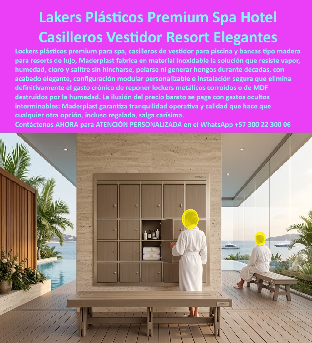 Lockers Hoteleros Plásticos Inoxidables Resistentes Humedad Maderplast - Casilleros Vestidor Premium Maderplast – Lockers Plásticos Inoxidables para Spa, Piscina y Vestidores Hoteleros En la imagen se aprecia un conjunto modular de casilleros vestidor premium Maderplast tipo lockers plásticos para spa hotelero, empotrados en pared de piedra natural con acabado beige imitación madera de alta fidelidad, conformado por múltiples compartimentos rectangulares con puertas abatibles y herrajes discretos, uno de ellos abierto mostrando toallas dobladas y productos de baño en interior organizado. Esta solución presenta textura uniforme y bordes precisos que replican madera noble pero construida en polímeros de ingeniería que la hacen inmune a vapor, humedad constante y cloro sin hinchamiento ni hongos. Los casilleros Maderplast se integran con elegancia al entorno de terraza deck con vista al mar en resort de lujo, ofreciendo durabilidad extrema y cero mantenimiento en áreas de alto tráfico. Quien ha gestionado vestidores de spa, piscinas o áreas húmedas en hoteles de lujo sabe perfectamente cuál es el verdadero dolor: los casilleros metálicos se corroen y los de MDF o madera se hinchan, se llenan de moho y se destruyen por el vapor, la humedad y el cloro constante. Esto genera reparaciones frecuentes, reposiciones costosas, problemas de higiene y deterioro de la imagen premium del resort. Lo que parecía una opción económica termina convirtiéndose en una inversión muy cara por fallas críticas, gastos ocultos y la imposibilidad de justificar ante la gerencia o los inversionistas una decisión que, a la larga, resulta mucho más costosa y problemática. Una compra bien hecha recibe felicitaciones permanentes; una mal hecha no encuentra excusa que compense los gastos adicionales y los dolores de cabeza. Maderplast resuelve este problema de forma definitiva y segura. Fabricamos a medida los casilleros vestidor spa hotel premium, los lockers plásticos piscina y los casilleros hoteleros inoxidables sin mantenimiento con polímeros de ingeniería que eliminan por completo la corrosión, el hinchamiento, los hongos y cualquier necesidad de mantenimiento. El resultado es un sistema modular con más de 20 años de vida útil, acabado madera elegante permanente, peso reducido para instalación fácil y huella de carbono baja, ideal para vestidores de piscina, spa y áreas húmedas mientras mantiene higiene impecable y estética de lujo en entornos de alto tráfico. Así lo confirman en testimonio de caso real la Gerencia de Infraestructura de un resort hotelero costero en un proyecto del 2024: el problema que enfrentamos era el deterioro rápido de casilleros metálicos y de MDF en el vestidor del spa por vapor, cloro y humedad constante, generando corrosión, hinchamiento y costos recurrentes de reposición que afectan la operatividad y la imagen de lujo del resort. Después de implementar los casilleros vestidor premium Maderplast en configuración modular con acabado madera, fabricados a medida e instalados en la terraza deck según el diseño del proyecto, el sistema de lockers ha operado de forma continua sin ningún mantenimiento correctivo ni pérdida de estética ni funcionalidad después de meses de uso intensivo, manteniendo higiene impecable y reduciendo drásticamente el costo total de propiedad. Cuando un profesional busca la mejor alternativa duradera a los casilleros tradicionales, los lockers plásticos para vestidor de piscina o los casilleros hoteleros resistentes a la humedad con las especificaciones técnicas correctas, Maderplast entrega la tranquilidad absoluta. Contamos con ficha técnica completa en PDF con medidas, planos de anclaje y especificaciones de carga, certificados de pruebas de laboratorio y videos reales disponibles en el canal de YouTube @maderplasSA. Los productos Maderplast son tan buenos que cualquier otra opción, incluso regalada, terminaría siendo carísima por sus fallas y mantenimientos constantes. Si su proyecto requiere casilleros vestidores que realmente entreguen durabilidad extrema, elegancia y rentabilidad a largo plazo, contáctenos hoy. Nuestro equipo de ingenieros está listo para brindarle cotización personalizada, renders, prototipos y toda la asesoría técnica que necesite. WhatsApp directo: +57 300 22 300 06 Lockers hoteleros inoxidables resistentes sin costos de mantenimiento, Lockers plásticos exteriores antióxido instalación segura, Lockers Plásticos Hoteleros Premium piscina Lockers Hoteleros Plásticos Inoxidables Resistentes Humedad Maderplast Lockers hoteleros inoxidables resistentes sin costos de mantenimiento Lockers plásticos exteriores antióxido instalación segura Lockers Plásticos Hoteleros Premium piscina Casilleros Vestidor Premium Maderplast – Lockers Plásticos Inoxidables para Spa, Piscina y Vestidores Hoteleros En la imagen se aprecia un conjunto modular de casilleros vestidor premium Maderplast tipo lockers plásticos para spa hotelero, empotrados en pared de piedra natural con acabado beige imitación madera de alta fidelidad, conformado por múltiples compartimentos rectangulares con puertas abatibles y herrajes discretos, uno de ellos abierto mostrando toallas dobladas y productos de baño en interior organizado. Esta solución presenta textura uniforme y bordes precisos que replican madera noble pero construida en polímeros de ingeniería que la hacen inmune a vapor, humedad constante y cloro sin hinchamiento ni hongos. Los casilleros Maderplast se integran con elegancia al entorno de terraza deck con vista al mar en resort de lujo, ofreciendo durabilidad extrema y cero mantenimiento en áreas de alto tráfico. Quien ha gestionado vestidores de spa, piscinas o áreas húmedas en hoteles de lujo sabe perfectamente cuál es el verdadero dolor: los casilleros metálicos se corroen y los de MDF o madera se hinchan, se llenan de moho y se destruyen por el vapor, la humedad y el cloro constante. Esto genera reparaciones frecuentes, reposiciones costosas, problemas de higiene y deterioro de la imagen premium del resort. Lo que parecía una opción económica termina convirtiéndose en una inversión muy cara por fallas críticas, gastos ocultos y la imposibilidad de justificar ante la gerencia o los inversionistas una decisión que, a la larga, resulta mucho más costosa y problemática. Una compra bien hecha recibe felicitaciones permanentes; una mal hecha no encuentra excusa que compense los gastos adicionales y los dolores de cabeza. Maderplast resuelve este problema de forma definitiva y segura. Fabricamos a medida los casilleros vestidor spa hotel premium, los lockers plásticos piscina y los casilleros hoteleros inoxidables sin mantenimiento con polímeros de ingeniería que eliminan por completo la corrosión, el hinchamiento, los hongos y cualquier necesidad de mantenimiento. El resultado es un sistema modular con más de 20 años de vida útil, acabado madera elegante permanente, peso reducido para instalación fácil y huella de carbono baja, ideal para vestidores de piscina, spa y áreas húmedas mientras mantiene higiene impecable y estética de lujo en entornos de alto tráfico. Así lo confirman en testimonio de caso real la Gerencia de Infraestructura de un resort hotelero costero en un proyecto del 2024: el problema que enfrentamos era el deterioro rápido de casilleros metálicos y de MDF en el vestidor del spa por vapor, cloro y humedad constante, generando corrosión, hinchamiento y costos recurrentes de reposición que afectan la operatividad y la imagen de lujo del resort. Después de implementar los casilleros vestidor premium Maderplast en configuración modular con acabado madera, fabricados a medida e instalados en la terraza deck según el diseño del proyecto, el sistema de lockers ha operado de forma continua sin ningún mantenimiento correctivo ni pérdida de estética ni funcionalidad después de meses de uso intensivo, manteniendo higiene impecable y reduciendo drásticamente el costo total de propiedad. Cuando un profesional busca la mejor alternativa duradera a los casilleros tradicionales, los lockers plásticos para vestidor de piscina o los casilleros hoteleros resistentes a la humedad con las especificaciones técnicas correctas, Maderplast entrega la tranquilidad absoluta. Contamos con ficha técnica completa en PDF con medidas, planos de anclaje y especificaciones de carga, certificados de pruebas de laboratorio y videos reales disponibles en el canal de YouTube @maderplasSA. Los productos Maderplast son tan buenos que cualquier otra opción, incluso regalada, terminaría siendo carísima por sus fallas y mantenimientos constantes. Si su proyecto requiere casilleros vestidores que realmente entreguen durabilidad extrema, elegancia y rentabilidad a largo plazo, contáctenos hoy. Nuestro equipo de ingenieros está listo para brindarle cotización personalizada, renders, prototipos y toda la asesoría técnica que necesite. WhatsApp directo: +57 300 22 300 06
