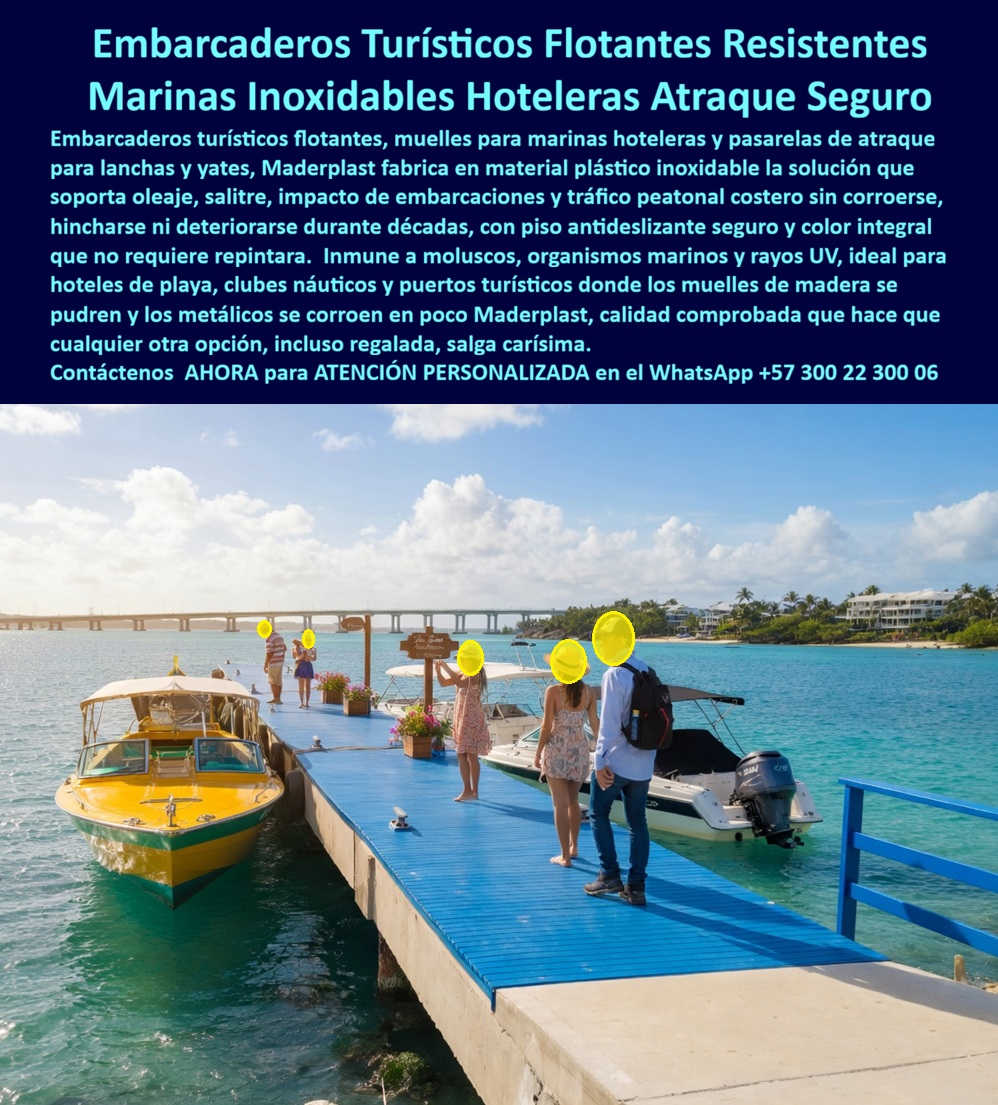 Muelles Marinas Turísticas Puertos Embarcaderos Turísticos Flotantes Maderplast - Pasarela Flotante Azul Maderplast – Embarcadero Turístico Flotante Resistente al Oleaje para Marinas Hoteleras con Atraque Seguro En la imagen se aprecia una pasarela flotante azul Maderplast para embarcadero turístico en marina hotelera con deck de color integral vibrante y superficie antideslizante que se extiende desde el muelle de concreto hacia aguas cristalinas, permitiendo atraque seguro de lanchas y yates mientras recibe flujo constante de pasajeros. Esta estructura modular presenta textura uniforme de composite polimérico con barandas laterales reforzadas que resiste oleaje continuo, salinidad marina y tráfico intensivo sin corrosión ni desgaste. El diseño se integra al entorno tropical de la marina manteniendo estética profesional y funcionalidad permanente en condiciones costeras exigentes. Quien ha gestionado infraestructura en marinas hoteleras o puertos turísticos sabe perfectamente cuál es el verdadero dolor: las pasarelas y muelles tradicionales sufren degradación rápida por el oleaje constante, el impacto diario de embarcaciones, el salitre y el tráfico peatonal intensivo. Esto genera riesgos de seguridad para los pasajeros, reparaciones frecuentes, interrupciones operativas y costos que se acumulan año tras año. Lo que en un principio parece una opción económica termina convirtiéndose en una inversión muy cara por fallas críticas, pérdida de imagen y la imposibilidad de justificar ante la gerencia o los inversionistas una decisión que, a la larga, resulta mucho más costosa y problemática. Una compra bien hecha recibe felicitaciones permanentes; una mal hecha no encuentra excusa que compense los gastos adicionales y los dolores de cabeza. Maderplast resuelve este problema de forma definitiva y segura. Fabricamos a medida la pasarela flotante azul marina turística, el embarcadero flotante hotelero atraque seguro y el muelle flotante deck azul resistente oleaje con composites poliméricos de ingeniería marina que eliminan por completo la corrosión, el desgaste por impacto y la degradación por UV o salinidad. El resultado es una estructura modular ligera, con superficie antideslizante certificada, color integral permanente y más de 20 años de vida útil, ideal para soportar oleaje, atraque diario de lanchas y yates y alto flujo de pasajeros sin mantenimiento correctivo, todo con huella de carbono baja y estética moderna que eleva la experiencia turística. Así lo confirman en testimonio de caso real el Gerente de Infraestructura de una marina turística hotelera en un proyecto del 2024: el problema que enfrentamos era la degradación rápida de pasarelas y muelles por oleaje constante y atraque diario de embarcaciones, generando riesgos de seguridad para pasajeros y costos elevados de reparaciones frecuentes. Después de instalar la pasarela flotante Maderplast con deck azul modular, fabricada según planos del proyecto y conectada al muelle existente, el embarcadero ha operado de forma continua durante meses sin ningún mantenimiento correctivo, manteniendo superficie antideslizante y color original, con atraque seguro y mejora notable en la experiencia de los usuarios. Cuando un profesional busca la mejor alternativa para la pasarela marina polimérica hotel, el embarcadero flotante hotelero atraque seguro o el muelle flotante atraque pasajeros con las especificaciones técnicas correctas, Maderplast entrega la tranquilidad absoluta. Contamos con ficha técnica completa en PDF con medidas, planos de anclaje y especificaciones de carga, certificados de pruebas de laboratorio y videos reales disponibles en el canal de YouTube @maderplasSA. Los productos Maderplast son tan buenos que cualquier otra opción, incluso regalada, terminaría siendo carísima por sus fallas y mantenimientos constantes. Si su proyecto requiere una pasarela flotante que realmente entregue durabilidad extrema, seguridad y rentabilidad a largo plazo, contáctenos hoy. Nuestro equipo de ingenieros está listo para brindarle cotización personalizada, renders, prototipos y toda la asesoría técnica que necesite. WhatsApp directo: +57 300 22 300 06 Embarcaderos turísticos recibiendo pasajeros muy duraderos, Marina turística hotel soporta oleaje atraque seguro alta durabilidad, Pasarelas Flotantes para Hoteles Muelles Marinas Turísticas Puertos Embarcaderos Turísticos Flotantes Maderplast Embarcaderos turísticos recibiendo pasajeros muy duraderos Marina turística hotel soporta oleaje atraque seguro alta durabilidad Pasarelas Flotantes para Hoteles Pasarela Flotante Azul Maderplast – Embarcadero Turístico Flotante Resistente al Oleaje para Marinas Hoteleras con Atraque Seguro En la imagen se aprecia una pasarela flotante azul Maderplast para embarcadero turístico en marina hotelera con deck de color integral vibrante y superficie antideslizante que se extiende desde el muelle de concreto hacia aguas cristalinas, permitiendo atraque seguro de lanchas y yates mientras recibe flujo constante de pasajeros. Esta estructura modular presenta textura uniforme de composite polimérico con barandas laterales reforzadas que resiste oleaje continuo, salinidad marina y tráfico intensivo sin corrosión ni desgaste. El diseño se integra al entorno tropical de la marina manteniendo estética profesional y funcionalidad permanente en condiciones costeras exigentes. Quien ha gestionado infraestructura en marinas hoteleras o puertos turísticos sabe perfectamente cuál es el verdadero dolor: las pasarelas y muelles tradicionales sufren degradación rápida por el oleaje constante, el impacto diario de embarcaciones, el salitre y el tráfico peatonal intensivo. Esto genera riesgos de seguridad para los pasajeros, reparaciones frecuentes, interrupciones operativas y costos que se acumulan año tras año. Lo que en un principio parece una opción económica termina convirtiéndose en una inversión muy cara por fallas críticas, pérdida de imagen y la imposibilidad de justificar ante la gerencia o los inversionistas una decisión que, a la larga, resulta mucho más costosa y problemática. Una compra bien hecha recibe felicitaciones permanentes; una mal hecha no encuentra excusa que compense los gastos adicionales y los dolores de cabeza. Maderplast resuelve este problema de forma definitiva y segura. Fabricamos a medida la pasarela flotante azul marina turística, el embarcadero flotante hotelero atraque seguro y el muelle flotante deck azul resistente oleaje con composites poliméricos de ingeniería marina que eliminan por completo la corrosión, el desgaste por impacto y la degradación por UV o salinidad. El resultado es una estructura modular ligera, con superficie antideslizante certificada, color integral permanente y más de 20 años de vida útil, ideal para soportar oleaje, atraque diario de lanchas y yates y alto flujo de pasajeros sin mantenimiento correctivo, todo con huella de carbono baja y estética moderna que eleva la experiencia turística. Así lo confirman en testimonio de caso real el Gerente de Infraestructura de una marina turística hotelera en un proyecto del 2024: el problema que enfrentamos era la degradación rápida de pasarelas y muelles por oleaje constante y atraque diario de embarcaciones, generando riesgos de seguridad para pasajeros y costos elevados de reparaciones frecuentes. Después de instalar la pasarela flotante Maderplast con deck azul modular, fabricada según planos del proyecto y conectada al muelle existente, el embarcadero ha operado de forma continua durante meses sin ningún mantenimiento correctivo, manteniendo superficie antideslizante y color original, con atraque seguro y mejora notable en la experiencia de los usuarios. Cuando un profesional busca la mejor alternativa para la pasarela marina polimérica hotel, el embarcadero flotante hotelero atraque seguro o el muelle flotante atraque pasajeros con las especificaciones técnicas correctas, Maderplast entrega la tranquilidad absoluta. Contamos con ficha técnica completa en PDF con medidas, planos de anclaje y especificaciones de carga, certificados de pruebas de laboratorio y videos reales disponibles en el canal de YouTube @maderplasSA. Los productos Maderplast son tan buenos que cualquier otra opción, incluso regalada, terminaría siendo carísima por sus fallas y mantenimientos constantes. Si su proyecto requiere una pasarela flotante que realmente entregue durabilidad extrema, seguridad y rentabilidad a largo plazo, contáctenos hoy. Nuestro equipo de ingenieros está listo para brindarle cotización personalizada, renders, prototipos y toda la asesoría técnica que necesite. WhatsApp directo: +57 300 22 300 06