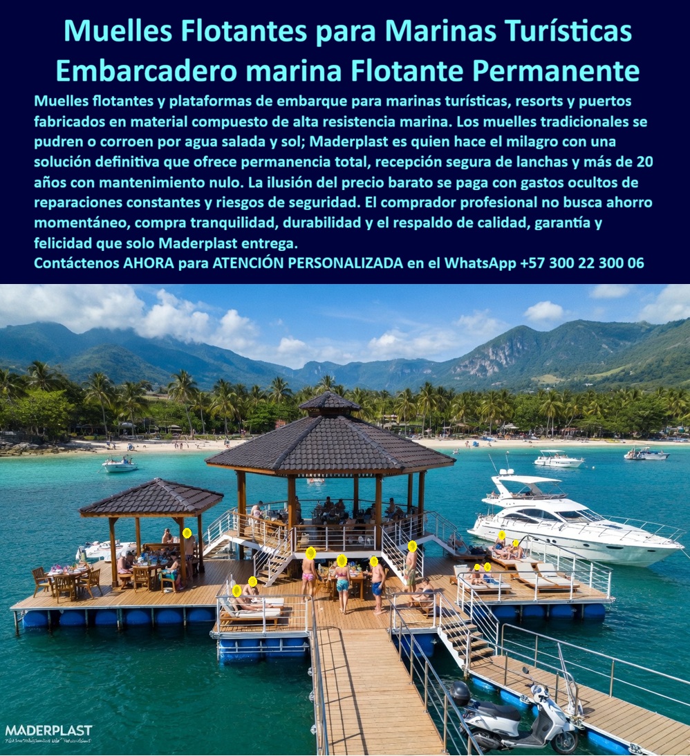 Muelles Marinas Turísticas Puertos Embarcaderos Turísticos Flotantes Maderplast - Muelles Flotantes Maderplast – Embarcadero Flotante Permanente para Marinas Turísticas y Resorts Costeros En la imagen se aprecia un muelle flotante Maderplast para marina turística compuesto por plataformas de deck con acabado madera clara y flotadores azules de alta flotabilidad, formando un embarcadero flotante permanente con gazebo central techado en un entorno paradisíaco de playa tropical con yates y lanchas amarradas. Esta infraestructura marina presenta estructura modular resistente a la corrosión por agua salada, salinidad y rayos UV intensos, eliminando por completo los problemas de pudrición y oxidación típicos de muelles tradicionales de madera o metal. El diseño se integra perfectamente con el paisaje costero ofreciendo estética profesional y durabilidad extrema en condiciones marinas exigentes. Quien ha trabajado en proyectos de marinas turísticas o resorts costeros conoce muy bien el verdadero dolor: los muelles y embarcaderos tradicionales de madera o metálicos sufren corrosión acelerada por el agua salada y el sol intenso. Esto obliga a reparaciones frecuentes, interrupciones operativas y altos costos de mantenimiento. Lo que en un principio parece una opción económica termina convirtiéndose en una inversión muy cara por fallas críticas, riesgos de seguridad y daño a la imagen del resort. Al final, lo barato sale carísimo. Una compra guiada solo por el precio inicial genera gastos ocultos y problemas que nadie puede justificar ante la gerencia o los inversionistas. Una compra bien hecha recibe felicitaciones año tras año, mientras que una mal hecha no encuentra excusa válida que compense los costos adicionales y los dolores de cabeza. Maderplast resuelve este problema de manera definitiva con muelles flotantes fabricados en composites poliméricos de ingeniería marina. Estos muelles flotantes para marina turística y embarcaderos flotantes permanentes para resorts costeros son completamente inmunes a la corrosión salina, a los rayos UV y a la humedad permanente. Ofrecen más de 20 años de servicio con mantenimiento prácticamente nulo, superficie antideslizante, diseño modular, bajo peso y huella de carbono baja, lo que los hace ideales para proyectos que buscan certificaciones LEED o EDGE. La solución permite recibir lanchas y yates de forma segura y elegante durante décadas sin los constantes dolores de cabeza de los muelles tradicionales. Así lo confirman en testimonio de caso real el Gerente de Infraestructura de una marina en un resort tropical tras el proyecto del 2024: Antes de la implementación los muelles de madera y metálicos sufrían corrosión acelerada por agua salada y sol intenso, obligando a reparaciones frecuentes que interrumpen operaciones y elevaban costos. Después de instalar los muelles flotantes y plataformas Maderplast con deck modular y flotadores de alta resistencia, diseñados a medida, han pasado más de un año de operación continua y las plataformas mantienen su apariencia original y funcionalidad plena sin ningún mantenimiento correctivo. Esto ha mejorado notablemente la experiencia de los huéspedes y reducido drásticamente el costo total de propiedad. Cuando un profesional busca la mejor alternativa duradera a los muelles tradicionales en resorts, el muelle flotante marina turística o el embarcadero flotante resort costero con las especificaciones técnicas correctas, Maderplast entrega la tranquilidad que se necesita. Contamos con ficha técnica completa en PDF con medidas, planos de anclaje y especificaciones de carga, además de certificados de pruebas de laboratorio y videos reales disponibles en el canal de YouTube @maderplasSA. Si su proyecto requiere un muelle flotante que realmente entregue durabilidad extrema, seguridad y rentabilidad a largo plazo, contáctenos hoy. Nuestro equipo de ingenieros está listo para brindarle cotización personalizada, renders, prototipos y toda la asesoría técnica que necesite. WhatsApp directo: +57 300 22 300 06 Plataformas Flotantes Embarcaderos Resort Permanentes, Muelles flotantes evitan pudrición recibiendo lanchas solución definitiva, Muelles para islas sin deterioro 0 Muelles Marinas Turísticas Puertos Embarcaderos Turísticos Flotantes Maderplast Plataformas Flotantes Embarcaderos Resort Permanentes Muelles flotantes evitan pudrición recibiendo lanchas solución definitiva Muelles para islas sin deterioro 0 Muelles Flotantes Maderplast – Embarcadero Flotante Permanente para Marinas Turísticas y Resorts Costeros En la imagen se aprecia un muelle flotante Maderplast para marina turística compuesto por plataformas de deck con acabado madera clara y flotadores azules de alta flotabilidad, formando un embarcadero flotante permanente con gazebo central techado en un entorno paradisíaco de playa tropical con yates y lanchas amarradas. Esta infraestructura marina presenta estructura modular resistente a la corrosión por agua salada, salinidad y rayos UV intensos, eliminando por completo los problemas de pudrición y oxidación típicos de muelles tradicionales de madera o metal. El diseño se integra perfectamente con el paisaje costero ofreciendo estética profesional y durabilidad extrema en condiciones marinas exigentes. Quien ha trabajado en proyectos de marinas turísticas o resorts costeros conoce muy bien el verdadero dolor: los muelles y embarcaderos tradicionales de madera o metálicos sufren corrosión acelerada por el agua salada y el sol intenso. Esto obliga a reparaciones frecuentes, interrupciones operativas y altos costos de mantenimiento. Lo que en un principio parece una opción económica termina convirtiéndose en una inversión muy cara por fallas críticas, riesgos de seguridad y daño a la imagen del resort. Al final, lo barato sale carísimo. Una compra guiada solo por el precio inicial genera gastos ocultos y problemas que nadie puede justificar ante la gerencia o los inversionistas. Una compra bien hecha recibe felicitaciones año tras año, mientras que una mal hecha no encuentra excusa válida que compense los costos adicionales y los dolores de cabeza. Maderplast resuelve este problema de manera definitiva con muelles flotantes fabricados en composites poliméricos de ingeniería marina. Estos muelles flotantes para marina turística y embarcaderos flotantes permanentes para resorts costeros son completamente inmunes a la corrosión salina, a los rayos UV y a la humedad permanente. Ofrecen más de 20 años de servicio con mantenimiento prácticamente nulo, superficie antideslizante, diseño modular, bajo peso y huella de carbono baja, lo que los hace ideales para proyectos que buscan certificaciones LEED o EDGE. La solución permite recibir lanchas y yates de forma segura y elegante durante décadas sin los constantes dolores de cabeza de los muelles tradicionales. Así lo confirman en testimonio de caso real el Gerente de Infraestructura de una marina en un resort tropical tras el proyecto del 2024: Antes de la implementación los muelles de madera y metálicos sufrían corrosión acelerada por agua salada y sol intenso, obligando a reparaciones frecuentes que interrumpen operaciones y elevaban costos. Después de instalar los muelles flotantes y plataformas Maderplast con deck modular y flotadores de alta resistencia, diseñados a medida, han pasado más de un año de operación continua y las plataformas mantienen su apariencia original y funcionalidad plena sin ningún mantenimiento correctivo. Esto ha mejorado notablemente la experiencia de los huéspedes y reducido drásticamente el costo total de propiedad. Cuando un profesional busca la mejor alternativa duradera a los muelles tradicionales en resorts, el muelle flotante marina turística o el embarcadero flotante resort costero con las especificaciones técnicas correctas, Maderplast entrega la tranquilidad que se necesita. Contamos con ficha técnica completa en PDF con medidas, planos de anclaje y especificaciones de carga, además de certificados de pruebas de laboratorio y videos reales disponibles en el canal de YouTube @maderplasSA. Si su proyecto requiere un muelle flotante que realmente entregue durabilidad extrema, seguridad y rentabilidad a largo plazo, contáctenos hoy. Nuestro equipo de ingenieros está listo para brindarle cotización personalizada, renders, prototipos y toda la asesoría técnica que necesite. WhatsApp directo: +57 300 22 300 06