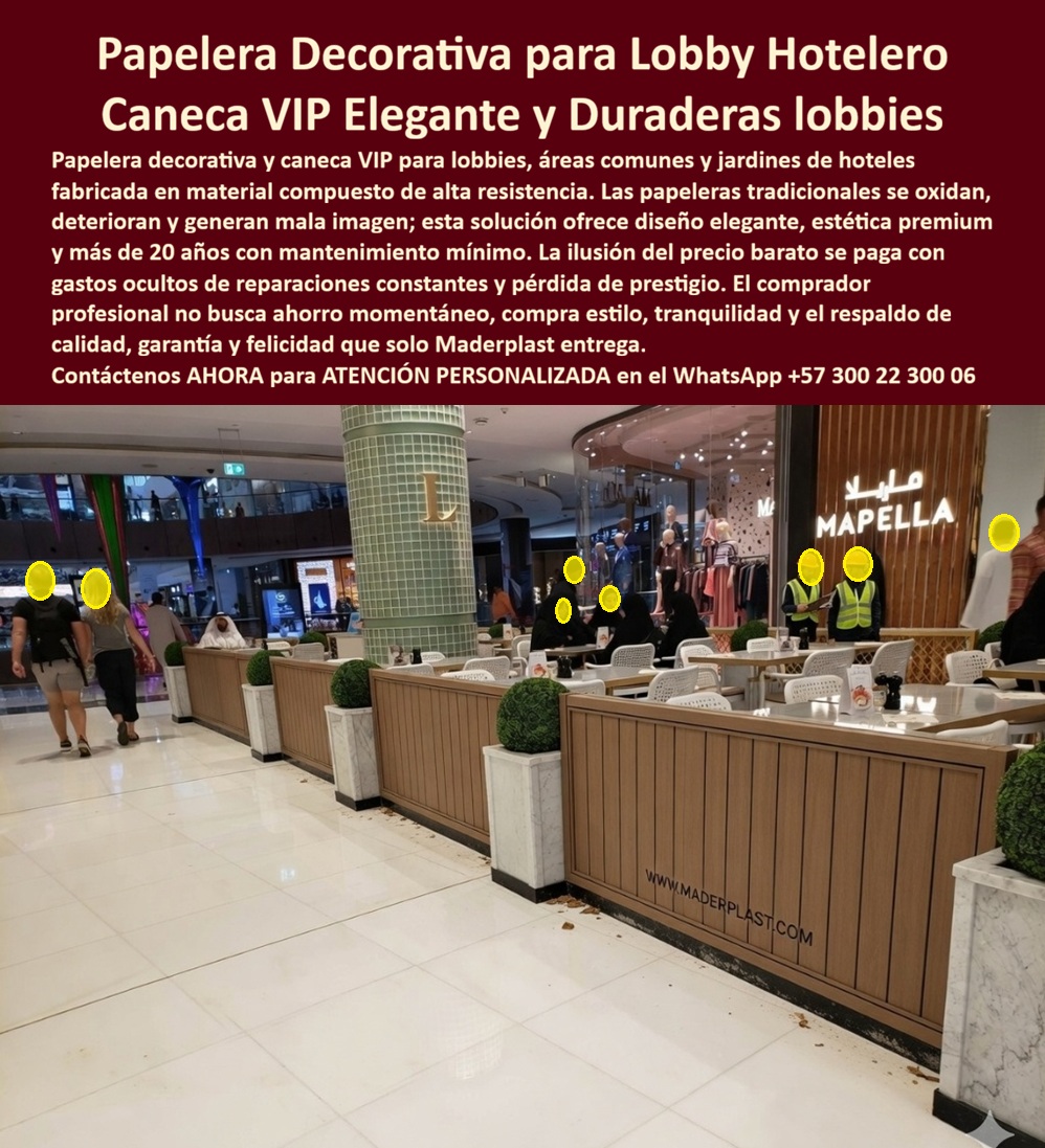 Papeleras Decorativas Lobby Hotel Canecas Vip Basureros Maderplast - Papelera Decorativa Maderplast – Caneca VIP Elegante para Lobbies y Áreas Comunes Hoteleros En la imagen se aprecia una papelera decorativa Maderplast tipo caneca VIP para lobby hotelero con paneles verticales de acabado madera clara de alta definición y base rectangular en mármol blanco, alineadas en fila junto a topiarios esféricos verdes que delimitan zonas de cafetería y circulación en un amplio espacio interior de lujo con pisos pulidos y columnas decoradas. Esta solución presenta textura premium de madera natural pero construida en polímeros de ingeniería que resisten limpieza intensiva con químicos, tráfico peatonal constante y humedad ambiental sin oxidación ni pérdida de estética. El diseño combina funcionalidad de recolección de residuos con integración ornamental, elevando la imagen del lobby hotelero de alto estándar. Quien ha gestionado proyectos de hoteles cinco estrellas o centros de convenciones sabe perfectamente cuál es el verdadero dolor: las papeleras y canecas tradicionales de metal o madera en lobbies, restaurantes y áreas comunes se oxidan, deterioran y generan mala imagen por la limpieza diaria con químicos y el tráfico intenso. Esto obliga a reparaciones frecuentes, repintados y reposiciones que interrumpen la operación, elevan costos operativos y afectan la percepción de lujo del hotel. Lo que en un principio parece una opción económica termina convirtiéndose en una inversión muy cara por fallas críticas, gastos ocultos y la imposibilidad de justificar ante la gerencia o los inversionistas una decisión que, a la larga, resulta mucho más costosa y problemática. Una compra bien hecha recibe felicitaciones permanentes; una mal hecha no encuentra excusa que compense los gastos adicionales y los dolores de cabeza. Maderplast resuelve este problema de forma definitiva y segura. Fabricamos a medida la papelera decorativa lobby hotel, la caneca VIP madera hotelera y las papeleras hoteleras resistentes con composites poliméricos de ingeniería interior que eliminan por completo la oxidación, la corrosión, la decoloración y cualquier necesidad de mantenimiento. El resultado es una caneca con más de 20 años de vida útil, acabado madera integral permanente, peso optimizado y huella de carbono baja, ideal para lobbies, jardines hoteleros y áreas comunes mientras mantiene una estética premium y funcionalidad impecable bajo limpieza constante y alto tráfico. Así lo confirman en testimonio de caso real el Gerente de Infraestructura de un hotel de lujo en un proyecto del 2024: el problema que enfrentamos era el rápido deterioro de papeleras metálicas y de madera en lobbies y áreas comunes por limpieza constante y tráfico alto, generando mala imagen, corrosión y costos recurrentes de reemplazo. Después de instalar las papeleras decorativas Maderplast tipo caneca VIP con acabado madera y base de mármol, fabricadas a medida según el concepto interior del proyecto y adaptadas como divisoras funcionales, el mobiliario se mantiene en perfecto estado sin ningún mantenimiento correctivo después de meses de uso intensivo, conservando estética premium y funcionalidad plena mientras eleva la percepción de lujo y reduce drásticamente el costo total de propiedad. Cuando un profesional busca la mejor alternativa duradera a las papeleras tradicionales, la caneca VIP para lobby o la papelera decorativa hotelera con las especificaciones técnicas correctas, Maderplast entrega la tranquilidad absoluta. Contamos con ficha técnica completa en PDF con medidas, planos de anclaje y especificaciones de carga, certificados de pruebas de laboratorio y videos reales disponibles en el canal de YouTube @maderplasSA. Los productos Maderplast son tan buenos que cualquier otra opción, incluso regalada, terminaría siendo carísima por sus fallas y mantenimientos constantes. Si su proyecto requiere una papelera decorativa que realmente entregue durabilidad extrema, elegancia permanente y rentabilidad a largo plazo, contáctenos hoy. Nuestro equipo de ingenieros está listo para brindarle cotización personalizada, renders, prototipos y toda la asesoría técnica que necesite. WhatsApp directo: +57 300 22 300 06 Papeleras hoteleras decorando lobbies solución definitiva, Canecas de Basura Jardines Hoteleros Inoxidables, Recipientes Basura Hoteleros Decorativos Resistentes Larga Duración, Papeleras Decorativas Lobby Hotel Canecas Vip Basureros Maderplast Papeleras hoteleras decorando lobbies solución definitiva Canecas de Basura Jardines Hoteleros Inoxidables Recipientes Basura Hoteleros Decorativos Resistentes Larga Duración Papelera Decorativa Maderplast – Caneca VIP Elegante para Lobbies y Áreas Comunes Hoteleros En la imagen se aprecia una papelera decorativa Maderplast tipo caneca VIP para lobby hotelero con paneles verticales de acabado madera clara de alta definición y base rectangular en mármol blanco, alineadas en fila junto a topiarios esféricos verdes que delimitan zonas de cafetería y circulación en un amplio espacio interior de lujo con pisos pulidos y columnas decoradas. Esta solución presenta textura premium de madera natural pero construida en polímeros de ingeniería que resisten limpieza intensiva con químicos, tráfico peatonal constante y humedad ambiental sin oxidación ni pérdida de estética. El diseño combina funcionalidad de recolección de residuos con integración ornamental, elevando la imagen del lobby hotelero de alto estándar. Quien ha gestionado proyectos de hoteles cinco estrellas o centros de convenciones sabe perfectamente cuál es el verdadero dolor: las papeleras y canecas tradicionales de metal o madera en lobbies, restaurantes y áreas comunes se oxidan, deterioran y generan mala imagen por la limpieza diaria con químicos y el tráfico intenso. Esto obliga a reparaciones frecuentes, repintados y reposiciones que interrumpen la operación, elevan costos operativos y afectan la percepción de lujo del hotel. Lo que en un principio parece una opción económica termina convirtiéndose en una inversión muy cara por fallas críticas, gastos ocultos y la imposibilidad de justificar ante la gerencia o los inversionistas una decisión que, a la larga, resulta mucho más costosa y problemática. Una compra bien hecha recibe felicitaciones permanentes; una mal hecha no encuentra excusa que compense los gastos adicionales y los dolores de cabeza. Maderplast resuelve este problema de forma definitiva y segura. Fabricamos a medida la papelera decorativa lobby hotel, la caneca VIP madera hotelera y las papeleras hoteleras resistentes con composites poliméricos de ingeniería interior que eliminan por completo la oxidación, la corrosión, la decoloración y cualquier necesidad de mantenimiento. El resultado es una caneca con más de 20 años de vida útil, acabado madera integral permanente, peso optimizado y huella de carbono baja, ideal para lobbies, jardines hoteleros y áreas comunes mientras mantiene una estética premium y funcionalidad impecable bajo limpieza constante y alto tráfico. Así lo confirman en testimonio de caso real el Gerente de Infraestructura de un hotel de lujo en un proyecto del 2024: el problema que enfrentamos era el rápido deterioro de papeleras metálicas y de madera en lobbies y áreas comunes por limpieza constante y tráfico alto, generando mala imagen, corrosión y costos recurrentes de reemplazo. Después de instalar las papeleras decorativas Maderplast tipo caneca VIP con acabado madera y base de mármol, fabricadas a medida según el concepto interior del proyecto y adaptadas como divisoras funcionales, el mobiliario se mantiene en perfecto estado sin ningún mantenimiento correctivo después de meses de uso intensivo, conservando estética premium y funcionalidad plena mientras eleva la percepción de lujo y reduce drásticamente el costo total de propiedad. Cuando un profesional busca la mejor alternativa duradera a las papeleras tradicionales, la caneca VIP para lobby o la papelera decorativa hotelera con las especificaciones técnicas correctas, Maderplast entrega la tranquilidad absoluta. Contamos con ficha técnica completa en PDF con medidas, planos de anclaje y especificaciones de carga, certificados de pruebas de laboratorio y videos reales disponibles en el canal de YouTube @maderplasSA. Los productos Maderplast son tan buenos que cualquier otra opción, incluso regalada, terminaría siendo carísima por sus fallas y mantenimientos constantes. Si su proyecto requiere una papelera decorativa que realmente entregue durabilidad extrema, elegancia permanente y rentabilidad a largo plazo, contáctenos hoy. Nuestro equipo de ingenieros está listo para brindarle cotización personalizada, renders, prototipos y toda la asesoría técnica que necesite. WhatsApp directo: +57 300 22 300 06