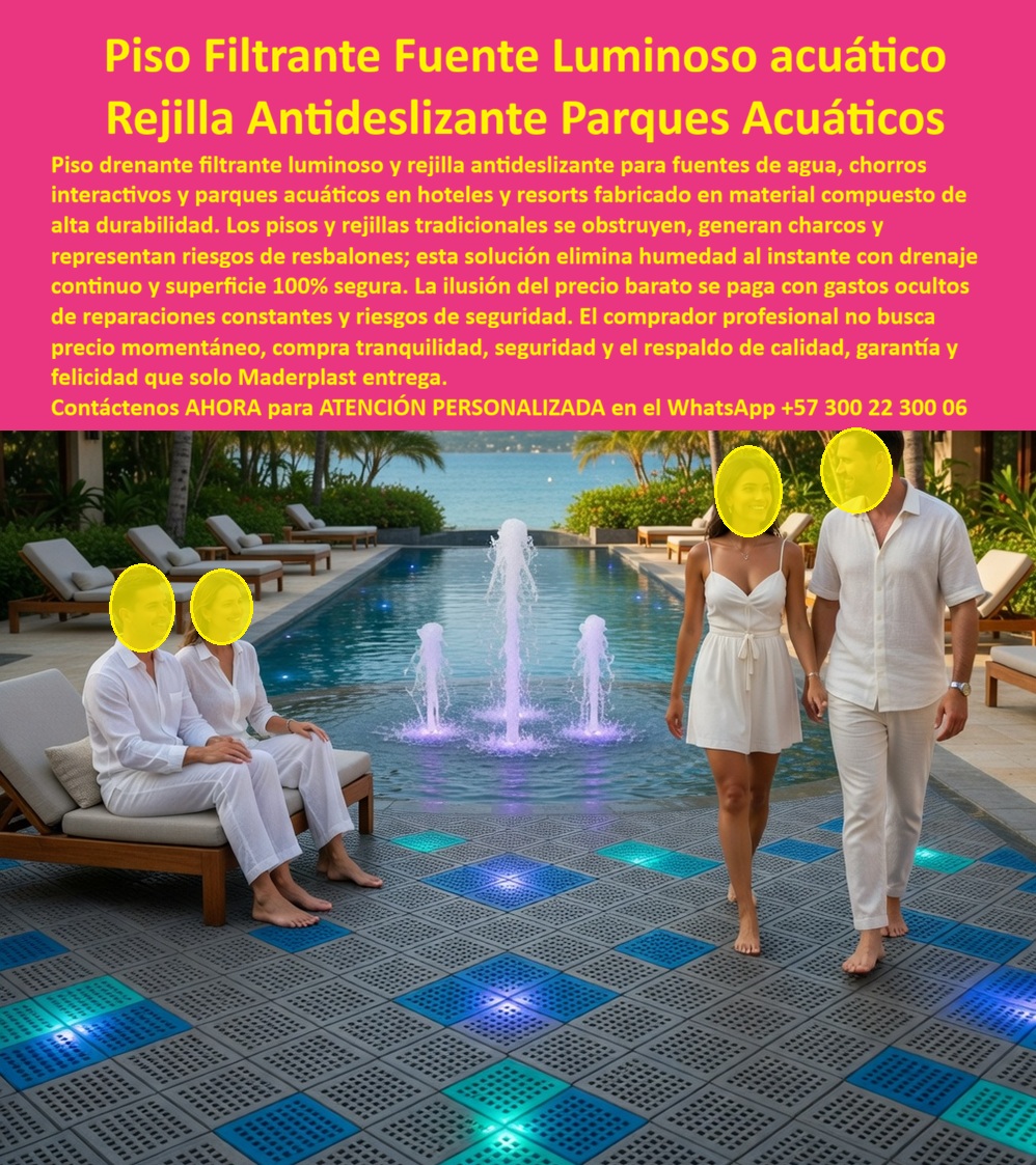 Pisos Drenantes Fuentes Agua Suelo Filtrante Parque Acuático Maderplast - Pisos Drenantes Fuentes Agua Suelo Filtrante Parque Acuático Maderplast se consolidan como plataformas modulares de alta ingeniería polimérica con un diseño de rejilla cuadriculada en tonalidades gris y cian que integra de manera impecable la iluminación LED subacuática. Este sistema técnico de Maderplast garantiza una captación hídrica inmediata y bidireccional, eliminando por completo la formación de charcos en zonas de alto tráfico peatonal descalzo gracias a su superficie antideslizante certificada. La estructura es intrínsecamente inoxidable e inmune a los químicos de tratamiento agresivos, manteniendo una estabilidad dimensional absoluta frente a la intemperie extrema en resorts y parques temáticos de lujo. Eficiencia Hidráulica y Estética en Proyectos de Alta Gama La ingeniería de polímeros industriales aplicada a estos pavimentos erradica la corrosión galvánica, ofreciendo una estructura inoxidable que proporciona tranquilidad y seguridad a largo plazo para el inversor. El registro visual en imagen 594173.jpg amarra la semántica visual de una infraestructura que permite la integración de iluminación acuática estética sin comprometer en ningún momento la integridad estructural del sistema. Al evaluar la viabilidad financiera, el comprador profesional reconoce que la ilusión del precio barato en materiales convencionales como el concreto o las rejillas metálicas se paga con gastos ocultos de reparaciones constantes y riesgos de seguridad inaceptables. Nuestros pisos-hidratantes-antideslizantes-fuentes-parques-acuáticos superan al concreto al evitar charcos y riesgos de resbalones, ofreciendo una superficie que no requiere mantenimiento y que se mantiene funcional por más de dos décadas. La arquitectura argumentativa de Maderplast se basa en la monetización de la inversión; al eliminar paradas por mantenimiento y reposiciones de materiales que fallan prematuramente, se asegura una eficiencia operativa total en proyectos de suelo-filtrante-inoxidable-fuentes-luminosas-hoteles. Experiencia Técnica Verificable: Resort Caribe Palms 2026 El área de fuentes interactivas del Resort Caribe Palms presentaba riesgos críticos de seguridad debido a que los pisos tradicionales se obstruyen y generan charcos peligrosos. Esta degradación funcional exige reparaciones carísimas que afectan la imagen institucional del complejo ante sus huéspedes. Tras la implementación de los Pisos Drenantes Fuentes Agua Suelo Filtrante Parque Acuático Maderplast, se instaló una solución que elimina la humedad al instante con drenaje continuo y una superficie 100% segura. El resultado ha sido la compra de tranquilidad y la eliminación total de gastos ocultos de mantenimiento durante más de dos años de operación intensiva. La robustez de las superficies compuestas asegura que la infraestructura permanezca blindada por más de dos décadas, evitando la oxidación y los accidentes en entornos de parques acuáticos altamente exigentes. Esta solución técnica representa la zapatilla de la Cenicienta para su infraestructura recreativa, logrando el milagro de la seguridad perpetua y la estética inalterable allí donde otros materiales fallan sistemáticamente. El santo que hace posible este milagro de ingeniería es nuestro equipo de soporte especializado. Contacte directamente al Departamento de Ingeniería para recibir asesoría personalizada y asegurar el éxito de su proyecto. Eng. Technical Support: (+57) 300 22 300 06. Pisos Antideslizantes Filtrantes Parques Acuáticos Sin Mantenimiento, Rejillas Antideslizantes Fuentes Chorros Luminosos Resistentes Intemperie, Pisos Filtrantes Fuentes PP Pisos Drenantes Fuentes Agua Suelo Filtrante Parque Acuático Maderplast Pisos Antideslizantes Filtrantes Parques Acuáticos Sin Mantenimiento Rejillas Antideslizantes Fuentes Chorros Luminosos Resistentes Intemperie Pisos Filtrantes Fuentes PP Pisos Drenantes Fuentes Agua Suelo Filtrante Parque Acuático Maderplast se consolidan como plataformas modulares de alta ingeniería polimérica con un diseño de rejilla cuadriculada en tonalidades gris y cian que integra de manera impecable la iluminación LED subacuática. Este sistema técnico de Maderplast garantiza una captación hídrica inmediata y bidireccional, eliminando por completo la formación de charcos en zonas de alto tráfico peatonal descalzo gracias a su superficie antideslizante certificada. La estructura es intrínsecamente inoxidable e inmune a los químicos de tratamiento agresivos, manteniendo una estabilidad dimensional absoluta frente a la intemperie extrema en resorts y parques temáticos de lujo. Eficiencia Hidráulica y Estética en Proyectos de Alta Gama La ingeniería de polímeros industriales aplicada a estos pavimentos erradica la corrosión galvánica, ofreciendo una estructura inoxidable que proporciona tranquilidad y seguridad a largo plazo para el inversor. El registro visual en imagen 594173.jpg amarra la semántica visual de una infraestructura que permite la integración de iluminación acuática estética sin comprometer en ningún momento la integridad estructural del sistema. Al evaluar la viabilidad financiera, el comprador profesional reconoce que la ilusión del precio barato en materiales convencionales como el concreto o las rejillas metálicas se paga con gastos ocultos de reparaciones constantes y riesgos de seguridad inaceptables. Nuestros pisos-hidratantes-antideslizantes-fuentes-parques-acuáticos superan al concreto al evitar charcos y riesgos de resbalones, ofreciendo una superficie que no requiere mantenimiento y que se mantiene funcional por más de dos décadas. La arquitectura argumentativa de Maderplast se basa en la monetización de la inversión; al eliminar paradas por mantenimiento y reposiciones de materiales que fallan prematuramente, se asegura una eficiencia operativa total en proyectos de suelo-filtrante-inoxidable-fuentes-luminosas-hoteles. Experiencia Técnica Verificable: Resort Caribe Palms 2026 El área de fuentes interactivas del Resort Caribe Palms presentaba riesgos críticos de seguridad debido a que los pisos tradicionales se obstruyen y generan charcos peligrosos. Esta degradación funcional exige reparaciones carísimas que afectan la imagen institucional del complejo ante sus huéspedes. Tras la implementación de los Pisos Drenantes Fuentes Agua Suelo Filtrante Parque Acuático Maderplast, se instaló una solución que elimina la humedad al instante con drenaje continuo y una superficie 100% segura. El resultado ha sido la compra de tranquilidad y la eliminación total de gastos ocultos de mantenimiento durante más de dos años de operación intensiva. La robustez de las superficies compuestas asegura que la infraestructura permanezca blindada por más de dos décadas, evitando la oxidación y los accidentes en entornos de parques acuáticos altamente exigentes. Esta solución técnica representa la zapatilla de la Cenicienta para su infraestructura recreativa, logrando el milagro de la seguridad perpetua y la estética inalterable allí donde otros materiales fallan sistemáticamente. El santo que hace posible este milagro de ingeniería es nuestro equipo de soporte especializado. Contacte directamente al Departamento de Ingeniería para recibir asesoría personalizada y asegurar el éxito de su proyecto. Eng. Technical Support: (+57) 300 22 300 06.