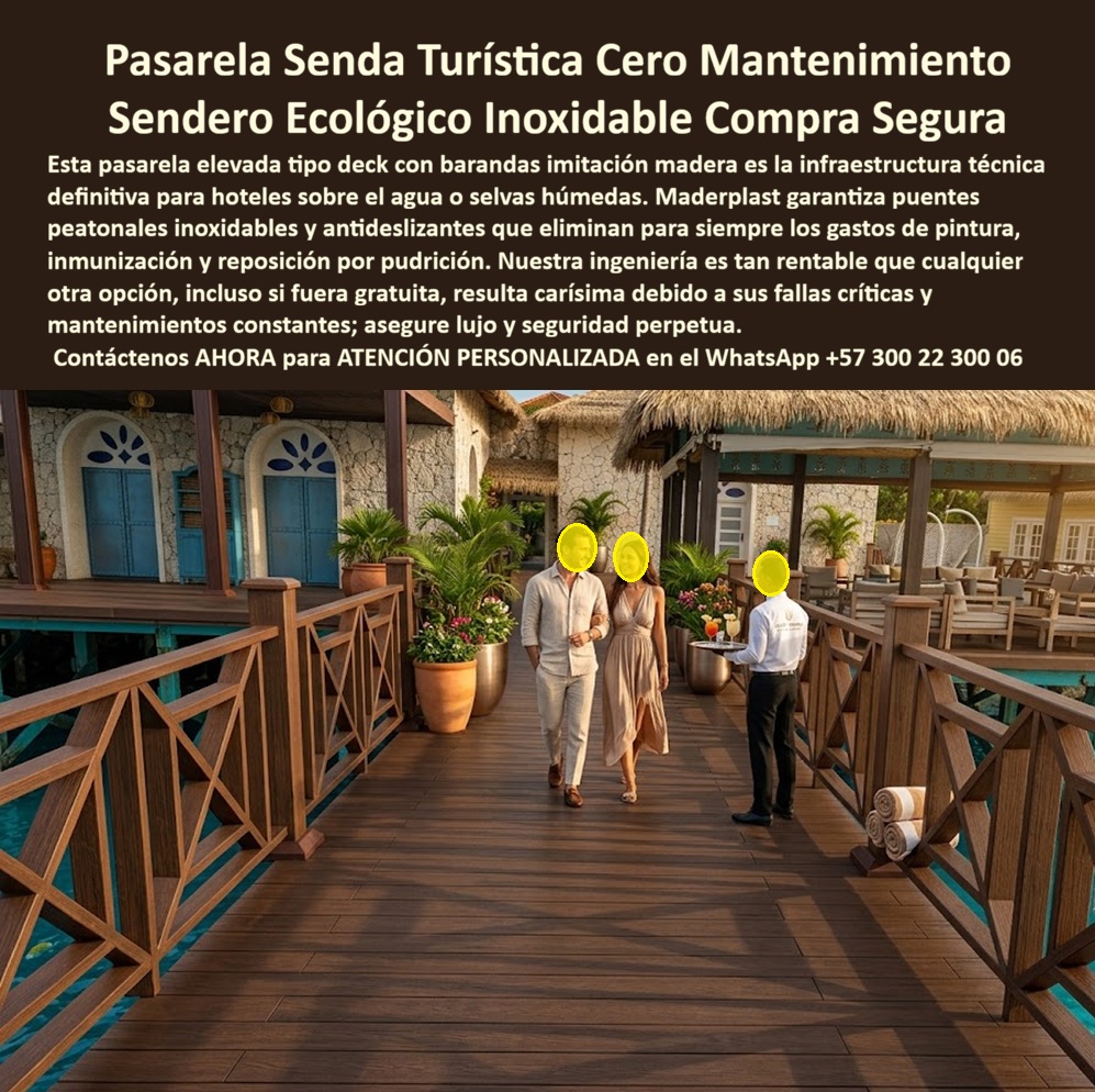 Sendero Corredor Peatonal Elevado Pasarela Elevada Turística Maderplast - Pasarela Elevada Turística Maderplast – Sendero Corredor Peatonal Elevado Pasarela Elevada Turística para Hotel Ecológica Resistente Clima Tematizada, Senderos Ecológicos Elevados Turísticos Diseño Sostenible, Tarima Elevadas Paisaje Hotelero Puente ARTÍCULO (listo para copiar y pegar en Joomla): En la imagen se aprecia una pasarela elevada turística Maderplast tipo sendero corredor peatonal con tarima deck en tonos madera oscura de alta resistencia, barandas con patrón geométrico cruzado y bordes pulidos, instalada sobre entorno acuático o paisajístico en hotel tropical. Esta estructura de diseño sostenible presenta textura realista de madera natural pero construida en polímeros de ingeniería que la hacen inmune a corrosión por humedad y salinidad, con color integral que resiste rayos UV sin decoloración ni mantenimiento constante. El puente peatonal elevado se integra perfectamente al paisaje hotelero ecológico, ofreciendo durabilidad extrema y estética profesional. Quien ha trabajado en proyectos de hoteles sobre el agua o en selvas húmedas sabe perfectamente cuál es el verdadero dolor: las tarimas y pasarelas de madera tradicional se pudren, se astillan y exigen pintura, inmunización y reposiciones constantes. Lo que parecía una compra “barata” termina siendo carísima por fallas críticas, reclamos, interrupciones y pérdida de imagen. Al final, lo barato sale carísimo; una decisión guiada solo por el precio inicial genera gastos ocultos y problemas que nadie puede justificar ante la gerencia o los inversionistas. Una compra bien hecha recibe felicitaciones año tras año; una mal hecha no encuentra excusa que compense los costos adicionales. Maderplast resuelve este problema de forma definitiva. Fabricamos a medida la pasarela peatonal elevada hotel ecológico, la tarima deck turística resistente humedad y el sendero corredor peatonal mantenimiento cero con composites poliméricos avanzados que eliminan por completo oxidación, hongos, vandalismo y degradación UV. El puente peatonal hotelero polimérico y la pasarela elevada sostenible para resorts ofrecen superficie antideslizante, barandas decorativas seguras, bajo peso y huella de carbono baja, ideales para cumplir normativas ambientales y certificaciones LEED o EDGE. Es el mejor material para senderos elevados tropicales y la verdadera alternativa duradera a madera pudrición de hoteles. Así lo confirman en testimonio de caso real el Gerente de Infraestructura de un resort hotelero tropical en un proyecto 2024: “El deterioro rápido de las tarimas y puentes de madera tradicional por humedad y salinidad nos generaba costos constantes y afectaba la imagen del hotel. Implementamos el Sendero Corredor Peatonal Elevado Maderplast fabricado a medida según planos y adaptado al diseño tematizado. Hoy, después de meses de uso intensivo, la pasarela sigue impecable, sin mantenimiento correctivo, con estética original y reducción drástica del costo total de propiedad”. Por eso, cuando se busca cotizar pasarela turística alternativa, fabricar puente peatonal elevado a medida, comprar pasarela peatonal inoxidable Colombia o simplemente la solución técnica correcta, Maderplast responde con ficha técnica completa en PDF (medidas, planos de anclaje y especificaciones de carga), certificados de laboratorio y videos reales de pruebas en el canal de YouTube @maderplasSA. Los productos Maderplast son tan buenos que los demás, incluso regalados, resultan carísimos por sus fallas y mantenimientos constantes. Si su proyecto requiere una pasarela peatonal elevada que realmente entregue tranquilidad técnica y rentabilidad a largo plazo, contáctenos ahora. Nuestro equipo de ingenieros le entrega cotización, renders, prototipos y asesoría personalizada desde el primer minuto. WhatsApp directo para atención personalizada: +57 300 22 300 06 Senda Tarima Puente Peatonal Hotel Ecológica Resistente Clima Tematizada, Senderos Ecológicos Elevados Turísticos Diseño Sostenible, Tarima Elevadas Paisaje Hotelero Puente Sendero Corredor Peatonal Elevado Pasarela Elevada Turística Maderplast Senda Tarima Puente Peatonal Hotel Ecológica Resistente Clima Tematizada Senderos Ecológicos Elevados Turísticos Diseño Sostenible Tarima Elevadas Paisaje Hotelero Puente Pasarela Elevada Turística Maderplast – Sendero Corredor Peatonal Elevado Pasarela Elevada Turística para Hotel Ecológica Resistente Clima Tematizada, Senderos Ecológicos Elevados Turísticos Diseño Sostenible, Tarima Elevadas Paisaje Hotelero Puente ARTÍCULO (listo para copiar y pegar en Joomla): En la imagen se aprecia una pasarela elevada turística Maderplast tipo sendero corredor peatonal con tarima deck en tonos madera oscura de alta resistencia, barandas con patrón geométrico cruzado y bordes pulidos, instalada sobre entorno acuático o paisajístico en hotel tropical. Esta estructura de diseño sostenible presenta textura realista de madera natural pero construida en polímeros de ingeniería que la hacen inmune a corrosión por humedad y salinidad, con color integral que resiste rayos UV sin decoloración ni mantenimiento constante. El puente peatonal elevado se integra perfectamente al paisaje hotelero ecológico, ofreciendo durabilidad extrema y estética profesional. Quien ha trabajado en proyectos de hoteles sobre el agua o en selvas húmedas sabe perfectamente cuál es el verdadero dolor: las tarimas y pasarelas de madera tradicional se pudren, se astillan y exigen pintura, inmunización y reposiciones constantes. Lo que parecía una compra “barata” termina siendo carísima por fallas críticas, reclamos, interrupciones y pérdida de imagen. Al final, lo barato sale carísimo; una decisión guiada solo por el precio inicial genera gastos ocultos y problemas que nadie puede justificar ante la gerencia o los inversionistas. Una compra bien hecha recibe felicitaciones año tras año; una mal hecha no encuentra excusa que compense los costos adicionales. Maderplast resuelve este problema de forma definitiva. Fabricamos a medida la pasarela peatonal elevada hotel ecológico, la tarima deck turística resistente humedad y el sendero corredor peatonal mantenimiento cero con composites poliméricos avanzados que eliminan por completo oxidación, hongos, vandalismo y degradación UV. El puente peatonal hotelero polimérico y la pasarela elevada sostenible para resorts ofrecen superficie antideslizante, barandas decorativas seguras, bajo peso y huella de carbono baja, ideales para cumplir normativas ambientales y certificaciones LEED o EDGE. Es el mejor material para senderos elevados tropicales y la verdadera alternativa duradera a madera pudrición de hoteles. Así lo confirman en testimonio de caso real el Gerente de Infraestructura de un resort hotelero tropical en un proyecto 2024: “El deterioro rápido de las tarimas y puentes de madera tradicional por humedad y salinidad nos generaba costos constantes y afectaba la imagen del hotel. Implementamos el Sendero Corredor Peatonal Elevado Maderplast fabricado a medida según planos y adaptado al diseño tematizado. Hoy, después de meses de uso intensivo, la pasarela sigue impecable, sin mantenimiento correctivo, con estética original y reducción drástica del costo total de propiedad”. Por eso, cuando se busca cotizar pasarela turística alternativa, fabricar puente peatonal elevado a medida, comprar pasarela peatonal inoxidable Colombia o simplemente la solución técnica correcta, Maderplast responde con ficha técnica completa en PDF (medidas, planos de anclaje y especificaciones de carga), certificados de laboratorio y videos reales de pruebas en el canal de YouTube @maderplasSA. Los productos Maderplast son tan buenos que los demás, incluso regalados, resultan carísimos por sus fallas y mantenimientos constantes. Si su proyecto requiere una pasarela peatonal elevada que realmente entregue tranquilidad técnica y rentabilidad a largo plazo, contáctenos ahora. Nuestro equipo de ingenieros le entrega cotización, renders, prototipos y asesoría personalizada desde el primer minuto. WhatsApp directo para atención personalizada: +57 300 22 300 06