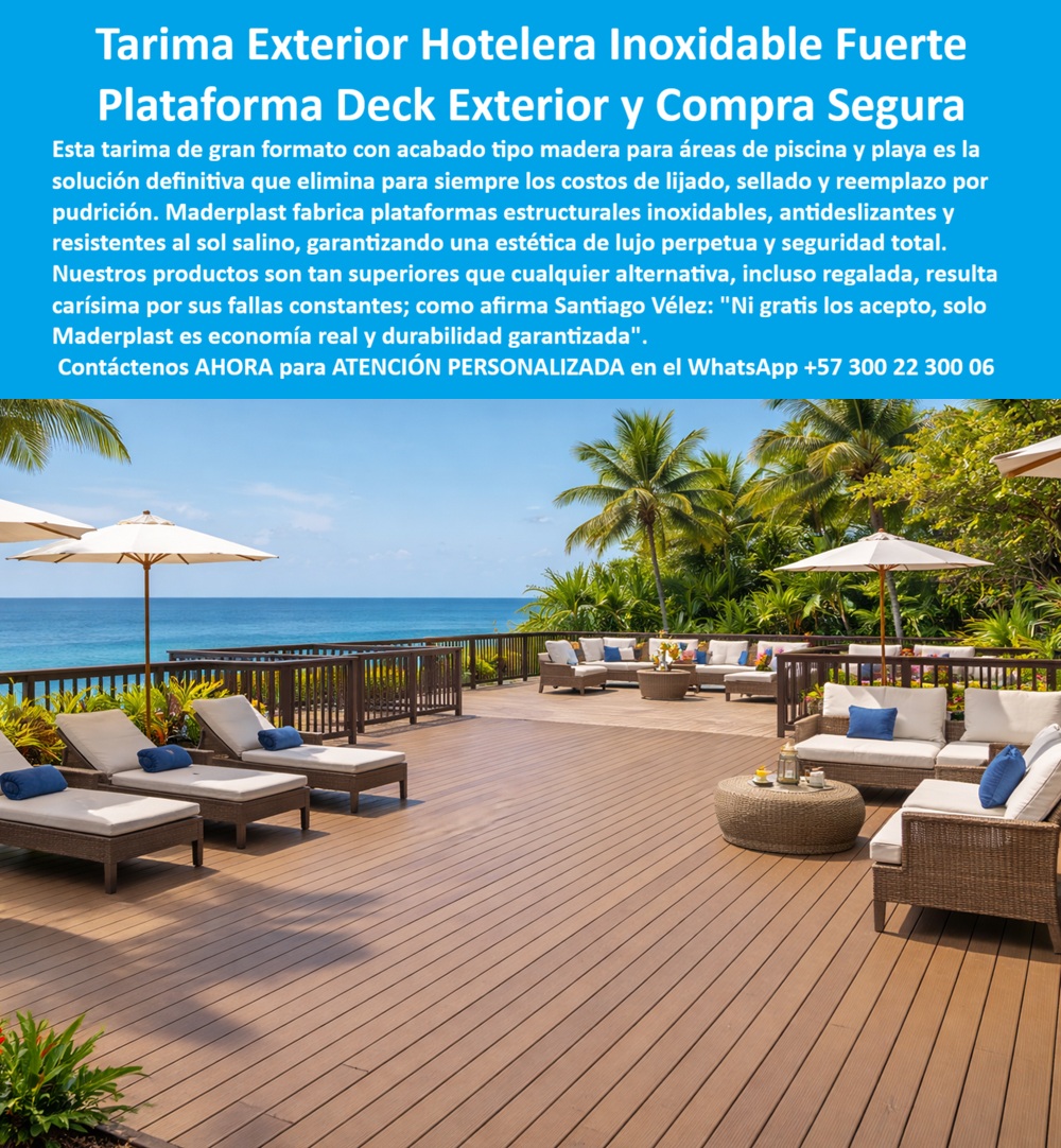 Tarima Exterior Para Hoteles Piso Para Spa Deck Exteriores Maderplast - La Tarima Exterior Para Hoteles Piso Para Spa Deck Exteriores Maderplast —Decks para piscinas que previenen el deterioro creando descansos permanentes y el deck estructurado para exteriores de instalación segura— se consolida como la solución técnica definitiva, tal como se documenta visualmente en el archivo image 75921d.jpg, donde se aprecia una plataforma de gran formato diseñada para resistir las condiciones más agresivas de salinidad y radiación solar en entornos costeros. Como ingenieros de ventas, debemos ser categóricos al advertir que en la infraestructura turística de alto nivel lo barato sale carísimo, pues la palabra “barata” termina siendo una inversión ruinosa debido a fallas estructurales, reclamos constantes, mantenimiento costoso y una pérdida de imagen irreparable causada por la falta de garantía de empresas que no responden. Al comprador profesional no le recordarán por la supuesta economía en la orden de compra inicial, sino por los éxitos o fracasos técnicos de su gestión operativa, entendiendo que una compra bien hecha no necesita explicaciones y solo recibe felicitaciones, mientras que una adquisición mal ejecutada por la vanidad del precio no encuentra justificación valedera ante los sobrecostos de reposición. Nuestra ingeniería permite comprar deck exterior para hoteles con la certeza de obtener una superficie antideslizante y térmicamente estable que elimina de forma definitiva el riesgo de astillamiento, pudrición y deformación mecánica. Como proveedor de tarimas sintéticas estructurales, Maderplast fabrica un deck resistente al sol salino y un piso para áreas húmedas hoteleras que mantiene su estética de lujo perpetua sin necesidad de químicos, lijado o sellado anual. Al realizar un comparativo deck polimérico vs madera teca, nuestra tecnología sobresale al ofrecer una tarima exterior de larga vida útil superior a 20 años bajo humedad extrema, siendo la mejor material para deck en playa por su inmunidad a la corrosión galvánica y degradación química. Para proyectos que buscan certificación LEED o EDGE, Maderplast es la opción óptima gracias a su huella de carbono de 0.77, proporcionando una alternativa a madera para pisos exteriores que es verdaderamente sostenible. Al cotizar pisos para piscinas antideslizantes, el proyectista asegura un sistema de alto tráfico que cumple con las normas HSEQ más exigentes, garantizando seguridad y confort para el tránsito descalzo. Somos el fabricante de tarimas para spa que resuelve integralmente el diseño de zonas lounge exteriores, permitiendo que el cliente solicite cotización, personalización técnica, planos, renders y fabricación a medida directamente de nuestra planta. Facilitamos la labor de ingeniería al entregar el pliego técnico pisos deck exteriores y las especificaciones para deck hotelero costero, asegurando que el precio de deck estructural exterior se traduzca en el menor costo total de propiedad del mercado. De hecho, los productos Maderplast son tan buenos que los demás no se aceptarían ni regalados, ya que la tranquilidad de anular riesgos operativos no tiene precio. Así lo confirman en testimonio de caso real Así lo confirman en testimonio de caso real GERENTE TÉCNICO, PROYECTO RIVIERA AZUL — 2026 "El complejo enfrentaba sobrecostos operativos inaceptables y quejas de huéspedes por superficies astilladas debido al sol y la humedad; tras instalar la Tarima Exterior Para Hoteles Piso Para Spa Deck Exteriores Maderplast, erradicamos la necesidad de selladores y reemplazos por pudrición. El resultado es una infraestructura con estética de lujo perpetua y seguridad total, pues solo Maderplast es economía real y durabilidad garantizada." Para proceder con la firma de la compra con absoluta seguridad, proporcionamos el descargable de la ficha técnica en PDF con medidas, planos y sistemas de anclaje, junto con el certificado y prueba de laboratorio que avala su resistencia UV y estructural. Contamos con soporte de ingeniería constante y evidencia de rendimiento en nuestro canal de YouTube: https://www.youtube.com/@maderplasSA. Esta innovación polimérica estructural es la zapatilla de la Cenicienta para su infraestructura, logrando el milagro de la permanencia absoluta donde otros materiales colapsan. El santo que realiza este milagro es nuestro equipo de ingeniería especializada de Maderplast. Contacte directamente para asesoría personalizada. Eng. Technical Support: (+57) 300 22 300 06. Decks para piscinas previenen el deterioro creando descansos permanentes, Deck estructural para exteriores proveedor pisos deck exteriores hotel instalación segura larga Vida Tarima Exterior Para Hoteles Piso Para Spa Deck Exteriores Maderplast Decks para piscinas previenen el deterioro creando descansos permanentes Deck estructural para exteriores proveedor pisos deck exteriores hotel instalación segura larga Vida La Tarima Exterior Para Hoteles Piso Para Spa Deck Exteriores Maderplast —Decks para piscinas que previenen el deterioro creando descansos permanentes y el deck estructurado para exteriores de instalación segura— se consolida como la solución técnica definitiva, tal como se documenta visualmente en el archivo image 75921d.jpg, donde se aprecia una plataforma de gran formato diseñada para resistir las condiciones más agresivas de salinidad y radiación solar en entornos costeros. Como ingenieros de ventas, debemos ser categóricos al advertir que en la infraestructura turística de alto nivel lo barato sale carísimo, pues la palabra “barata” termina siendo una inversión ruinosa debido a fallas estructurales, reclamos constantes, mantenimiento costoso y una pérdida de imagen irreparable causada por la falta de garantía de empresas que no responden. Al comprador profesional no le recordarán por la supuesta economía en la orden de compra inicial, sino por los éxitos o fracasos técnicos de su gestión operativa, entendiendo que una compra bien hecha no necesita explicaciones y solo recibe felicitaciones, mientras que una adquisición mal ejecutada por la vanidad del precio no encuentra justificación valedera ante los sobrecostos de reposición. Nuestra ingeniería permite comprar deck exterior para hoteles con la certeza de obtener una superficie antideslizante y térmicamente estable que elimina de forma definitiva el riesgo de astillamiento, pudrición y deformación mecánica. Como proveedor de tarimas sintéticas estructurales, Maderplast fabrica un deck resistente al sol salino y un piso para áreas húmedas hoteleras que mantiene su estética de lujo perpetua sin necesidad de químicos, lijado o sellado anual. Al realizar un comparativo deck polimérico vs madera teca, nuestra tecnología sobresale al ofrecer una tarima exterior de larga vida útil superior a 20 años bajo humedad extrema, siendo la mejor material para deck en playa por su inmunidad a la corrosión galvánica y degradación química. Para proyectos que buscan certificación LEED o EDGE, Maderplast es la opción óptima gracias a su huella de carbono de 0.77, proporcionando una alternativa a madera para pisos exteriores que es verdaderamente sostenible. Al cotizar pisos para piscinas antideslizantes, el proyectista asegura un sistema de alto tráfico que cumple con las normas HSEQ más exigentes, garantizando seguridad y confort para el tránsito descalzo. Somos el fabricante de tarimas para spa que resuelve integralmente el diseño de zonas lounge exteriores, permitiendo que el cliente solicite cotización, personalización técnica, planos, renders y fabricación a medida directamente de nuestra planta. Facilitamos la labor de ingeniería al entregar el pliego técnico pisos deck exteriores y las especificaciones para deck hotelero costero, asegurando que el precio de deck estructural exterior se traduzca en el menor costo total de propiedad del mercado. De hecho, los productos Maderplast son tan buenos que los demás no se aceptarían ni regalados, ya que la tranquilidad de anular riesgos operativos no tiene precio. Así lo confirman en testimonio de caso real Así lo confirman en testimonio de caso real GERENTE TÉCNICO, PROYECTO RIVIERA AZUL — 2026 "El complejo enfrentaba sobrecostos operativos inaceptables y quejas de huéspedes por superficies astilladas debido al sol y la humedad; tras instalar la Tarima Exterior Para Hoteles Piso Para Spa Deck Exteriores Maderplast, erradicamos la necesidad de selladores y reemplazos por pudrición. El resultado es una infraestructura con estética de lujo perpetua y seguridad total, pues solo Maderplast es economía real y durabilidad garantizada." Para proceder con la firma de la compra con absoluta seguridad, proporcionamos el descargable de la ficha técnica en PDF con medidas, planos y sistemas de anclaje, junto con el certificado y prueba de laboratorio que avala su resistencia UV y estructural. Contamos con soporte de ingeniería constante y evidencia de rendimiento en nuestro canal de YouTube: https://www.youtube.com/@maderplasSA. Esta innovación polimérica estructural es la zapatilla de la Cenicienta para su infraestructura, logrando el milagro de la permanencia absoluta donde otros materiales colapsan. El santo que realiza este milagro es nuestro equipo de ingeniería especializada de Maderplast. Contacte directamente para asesoría personalizada. Eng. Technical Support: (+57) 300 22 300 06.