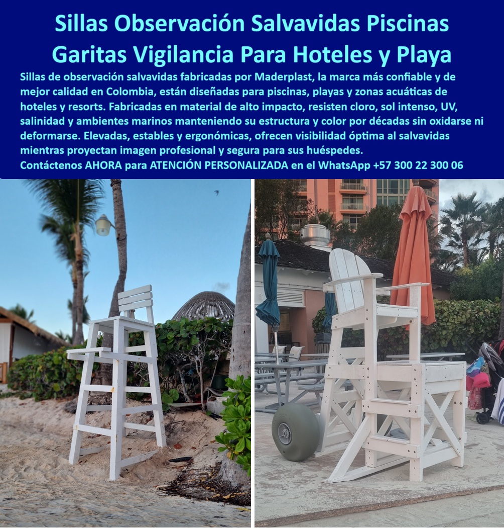Sillas De Observación Salvavidas Piscinas Playas Y Hoteles Maderplast Garitas Salvavidas Resistentes Cloro UV Y Ambientes Salinos Sillas Vigilanci   Hoteles Centros Recreativos Y Spas Torres Salvavidas Hoteles Frente Al Mar Y Zonas Pool  SILLAS DE OBSERVACIÓN SALVAVIDAS PARA PISCINAS Y PLAYAS HOTELERAS: CUANDO LA SEGURIDAD NO PUEDE PERMITIRSE UN SOLO DÍA DE FALLA Una silla de observación salvavidas no es mobiliario decorativo: es equipamiento de seguridad crítica cuya falla estructural en el momento equivocado puede costar una vida y derivar en una demanda que cierra un establecimiento. El operador hotelero que instala una silla salvavidas de madera pintada en zona de playa con salinidad marina permanente está instalando un reloj de cuenta regresiva: la humedad penetra las fibras, los ciclos de sal y sol agrietan la pintura, la oxidación de los tornillos de anclaje migra al madero circundante, y en algún momento entre el segundo y el cuarto año de operación esa estructura comienza a perder integridad sin que sea visible desde el exterior. El problema no es estético: es estructural, y sus consecuencias en un área de vigilancia acuática son inaceptables para cualquier director de operaciones que entienda la responsabilidad legal de su cargo. Las sillas de observación salvavidas para piscinas, playas y zonas acuáticas hoteleras fabricadas por Maderplast en polímero técnico de alto impacto elimina ese riesgo de forma absoluta porque su estructura no tiene madera que pudrir, metal que oxidar ni pintura que descascarar: el material es el acabado, la resistencia es permanente y la integridad estructural no se degrada con el tiempo en las condiciones más agresivas de cualquier entorno acuático marino. Las dos imágenes muestran el producto en contextos de operación real complementarios: a la izquierda, una silla salvavidas de perfil elevado en blanco puro instalada directamente sobre arena de playa con palmas tropicales y arquitectura de resort de fondo, sin una sola marca de deterioro visible en la estructura a pesar de la exposición permanente al salitre marino; a la derecha, una silla salvavidas de asiento amplio con respaldo alto y reposabrazo lateral, montada sobre ruedas de traslado para reposicionamiento en área de piscina de hotel de ciudad, con la misma uniformidad de color blanco institucional sin descascarado ni amarillamiento. Ambas piezas muestran la precisión de ensamble que caracteriza la fabricación en polímero técnico: uniones limpias, patas con sección cuadrada uniforme, travesaños de estabilidad a intervalos regulares y superficie completamente lisa sin aristas que representen riesgo de corte para el salvavidas que asciende y desciende múltiples veces al día. La resistencia al cloro, a la radiación UV intensa y a la salinidad marina está certificada en laboratorio y disponible en ficha técnica para el proceso de compra institucional. El Lic. en Seguridad Acuática Fabián Torres, Coordinador de Seguridad Acuática del Complejo Hotelero y de Playa Gran Caribe en Cartagena, lo documenta desde su responsabilidad directa sobre el área: "Gestionamos simultáneamente cuatro piscinas y 280 metros de frente de playa con ocho posiciones de salvavidas. Antes de Maderplast usábamos sillas de madera pintada que revisamos mensualmente porque en el tercer año dos de ellas mostraron flexión en los montantes laterales que no era visible desde el exterior pero que detectamos en la inspección de carga. Las retiramos de operación preventivamente, pero ese episodio nos hizo entender que estábamos gestionando un riesgo real con un equipo que no podíamos certificar como seguro pasado cierto tiempo de uso marino. Con Maderplast equipamos las ocho posiciones simultáneamente. Tres temporadas después, las sillas se someten a la misma inspección mensual de protocolo y nunca hemos detectado deformación, pérdida de rigidez ni deterioro de ningún tipo. El color blanco institucional está impecable sin repintura y las ruedas de traslado de las unidades de piscina funcionan perfectamente. Lo que más valoro como profesional de seguridad acuática es poder certificar ante mi aseguradora y ante la autoridad de turismo que el equipo de vigilancia cumple su función estructural con total confiabilidad. Esa tranquilidad no tiene precio y Maderplast es quien la garantiza." Las torres salvavidas para hoteles frente al mar, piscinas y zonas pool de Maderplast se fabrican a medida en dimensiones estándar e institucionales personalizadas, con fichas técnicas certificadas de resistencia estructural, carga y materiales, listas para auditorías de seguridad y procesos de licitación hotelera. Cuando la seguridad del huésped depende de la integridad de una silla, esa silla solo puede ser Maderplast. Asesoría Especializada con un Especialista de Maderplast — Atención Personalizada en este WhatsApp: +57 300 22 300 06